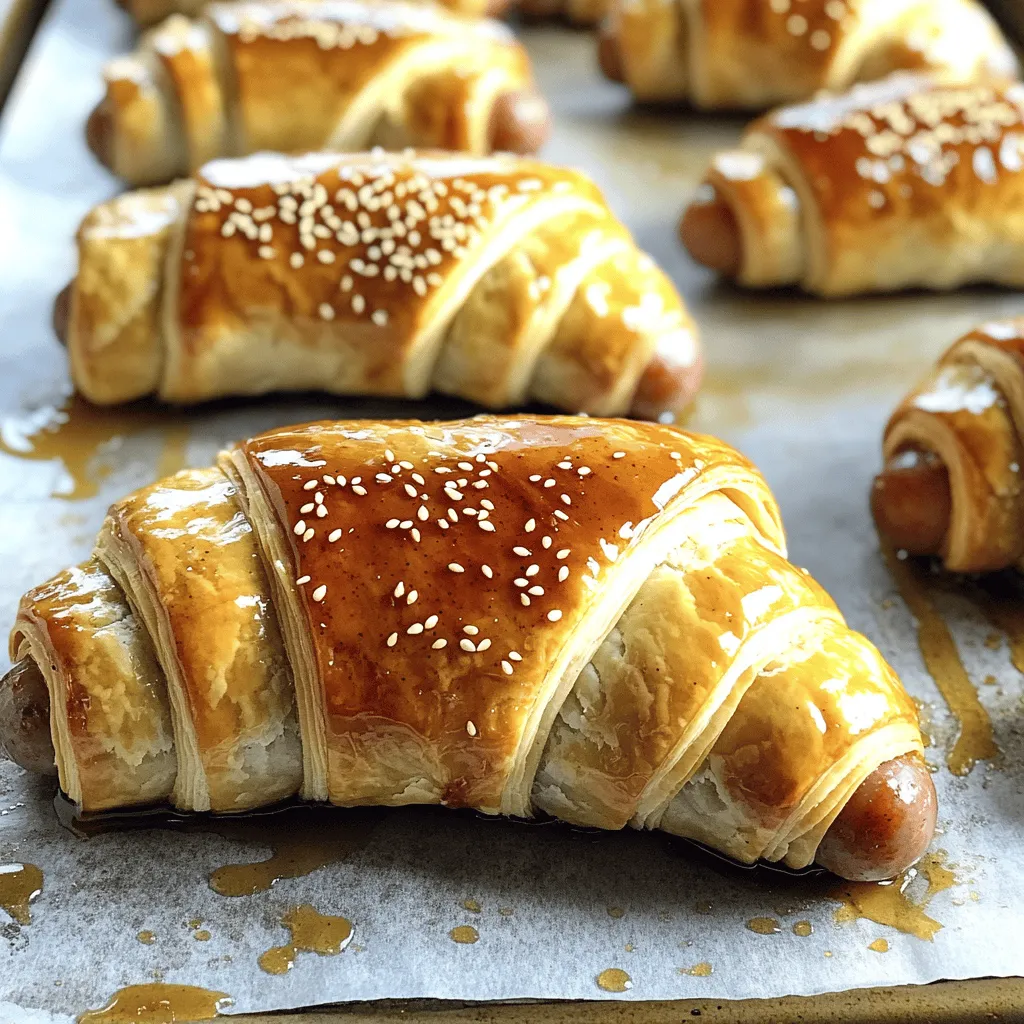 Um die Irresistibly Sticky Pigs In Blankets zuzubereiten, benötigst du folgende Zutaten: - 12 Cocktailwürstchen - 1 Blatt Blätterteig, aufgetaut - 4 Esslöffel Honig - 2 Esslöffel Dijon-Senf - 1 Esslöffel Sojasauce - 1 Teelöffel geräuchertes Paprika - 1 Ei, geschlagen (für den Ei-Wasch) - Sesamkörner zum Garnieren (optional)