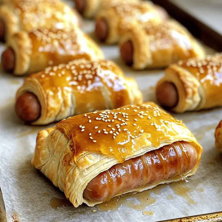 Um die Irresistibly Sticky Pigs In Blankets zuzubereiten, benötigst du folgende Zutaten: - 12 Cocktailwürstchen - 1 Blatt Blätterteig, aufgetaut - 4 Esslöffel Honig - 2 Esslöffel Dijon-Senf - 1 Esslöffel Sojasauce - 1 Teelöffel geräuchertes Paprika - 1 Ei, geschlagen (für den Ei-Wasch) - Sesamkörner zum Garnieren (optional)