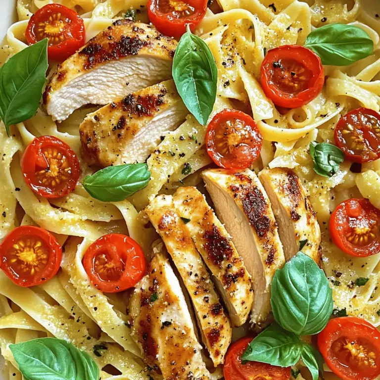 - 2 Hähnchenbrüste, ohne Haut und ohne Knochen - 230 g Fettuccine-Nudeln - 2 Esslöffel Olivenöl - 3 Knoblauchzehen, fein gehackt - 250 g Kirschtomaten, halbiert - 240 ml Sahne - 240 ml natriumarme Hühnerbrühe - 50 g frisch geriebener Parmesan - 1 Teelöffel getrocknetes Basilikum - 1 Teelöffel getrockneter Oregano - Salz und Pfeffer nach Geschmack - Frische Basilikumblätter zur Garnitur
