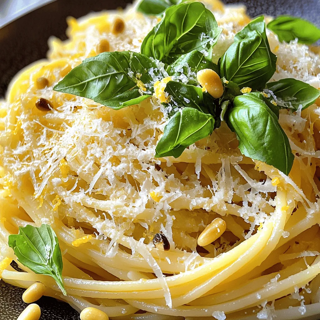 - 300g Spaghetti - 2 große Bio-Zitronen (Saft und Zesten) - 3 Knoblauchzehen, fein gehackt