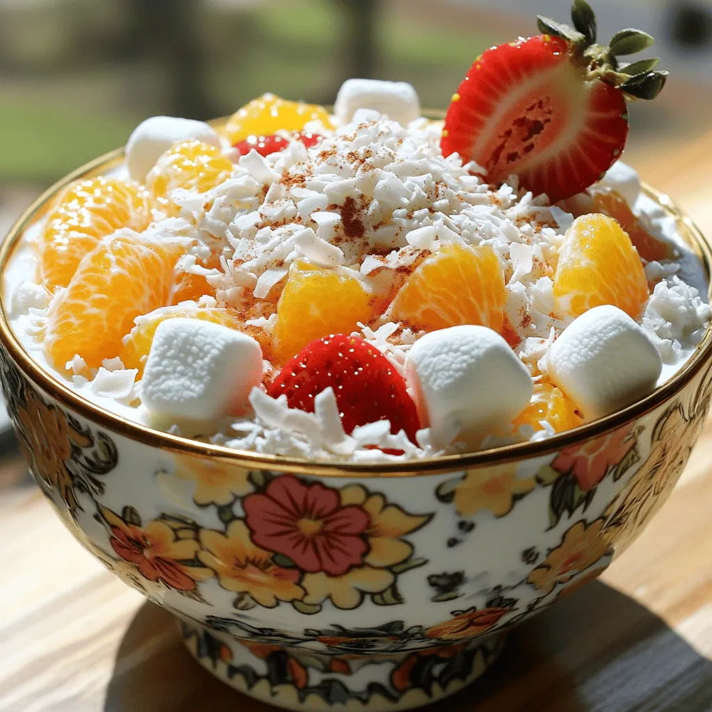 Um einen leckeren Ambrosia Salad zu machen, brauchst du diese Zutaten: