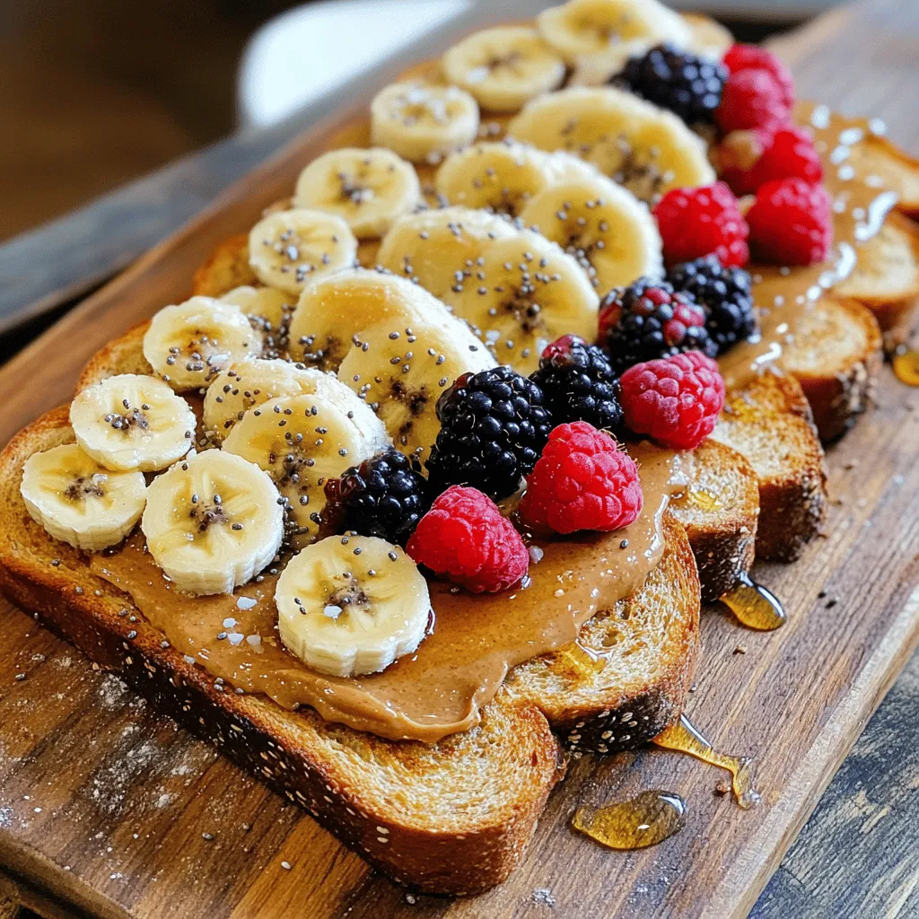 Für einen leckeren Erdnussbutter Toast brauchst du einige einfache Zutaten: - 4 Scheiben Vollkornbrot - 1 Tasse natürliche Erdnussbutter - 1 reife Banane, in Scheiben geschnitten - 2 Esslöffel Honig oder Ahornsirup - 1/4 Teelöffel Zimt - Eine Prise Meersalz - 2 Esslöffel Chiasamen (optional) - 1/4 Tasse gemischte Beeren (zur Garnitur) Diese Zutaten sind leicht zu finden. Vollkornbrot gibt dir Ballaststoffe. Erdnussbutter liefert gesunde Fette und Proteine. Die Banane bringt Süße und Nährstoffe. Die Brotsorte kann viel ausmachen. Vollkornbrot ist nahrhaft und gibt einen schönen Biss. Du kannst auch andere Brotsorten wie Roggen oder Dinkel ausprobieren. Saurer Teigbrot hat einen tollen Geschmack. Jede Sorte bringt einen eigenen Charakter in das Gericht. Erdnussbutter gibt es in vielen Varianten. Natürliche Erdnussbutter ist oft die beste Wahl. Sie enthält weniger Zucker und keine Zusatzstoffe. Du kannst auch crunchy oder creamy wählen. Crunchy hat Stücke von Erdnüssen für mehr Textur. Creamy ist glatt und einfach zu streichen. Experimentiere mit verschiedenen Sorten und finde deinen Favoriten. Das ist der erste Schritt zu einem köstlichen Erdnussbutter Toast. Probiere die Zutaten und finde die Kombination, die dir am besten schmeckt. Um die vollständige Zubereitung zu sehen, schaue dir das Full Recipe an. Zuerst wähle ich frisches Vollkornbrot. Es hat einen tollen Geschmack und ist gesund. Ich schneide vier Scheiben ab. Dann toastet man die Scheiben bis sie goldbraun sind. Ich benutze gern einen Toaster, aber eine Pfanne funktioniert auch. Achte darauf, dass das Brot knusprig wird. So schmeckt es am besten. Für die Mischung nehme ich eine kleine Schüssel. Dort gebe ich eine Tasse natürliche Erdnussbutter. Dann füge ich zwei Esslöffel Honig oder Ahornsirup hinzu. Das macht die Mischung süß. Ein Viertel Teelöffel Zimt und eine Prise Meersalz kommen auch rein. Ich rühre alles gut um. Die Mischung sollte gleichmäßig und cremig sein. Nach dem Toasten ist es Zeit zum Anrichten. Ich nehme die Toasts und verteile die Erdnussbutter-Mischung großzügig. Dann lege ich die Bananenscheiben darauf. Ich achte darauf, dass sie schön verteilt sind. Wenn ich möchte, streue ich Chiasamen darüber. Das gibt extra Nährstoffe. Zum Schluss dekoriere ich die Toasts mit gemischten Beeren. Sie machen das Gericht bunt und lecker. Jeder Bissen ist ein Genuss! Die richtige Röstzeit für das Brot ist wichtig. Ich empfehle, die Brotscheiben etwa 3 bis 4 Minuten zu toasten. Achten Sie darauf, dass sie goldbraun werden. Wenn Sie einen Toaster benutzen, stellen Sie ihn auf mittlere Stufe. Ein guter Trick ist, das Brot während des Röstens im Auge zu behalten. So vermeiden Sie verbrannte Scheiben. Erdnussbutter Toast ist vielseitig. Probieren Sie, die Bananenscheiben durch Äpfel oder Birnen zu ersetzen. Auch Marmelade passt gut dazu. Ein Spritzer Zitronensaft kann die Aromen heben. Für ein bisschen Crunch können Sie Nüsse oder Samen hinzufügen. Diese Kombinationen machen Ihren Toast spannend und lecker. Um den Toast gesünder zu machen, fügen Sie Chiasamen oder Leinsamen hinzu. Diese sind reich an Ballaststoffen. Auch eine Handvoll Spinat kann eine gute Wahl sein. Sie können sogar griechischen Joghurt als Topping verwenden. Das gibt Proteine und macht den Toast cremiger. Diese kleinen Änderungen machen Ihren Erdnussbutter Toast nahrhafter und schmackhafter. {{image_4}} Erdnussbutter und Schokolade sind ein perfektes Team. Um diese Variante zu machen, füge einfach etwas Schokoladenaufstrich hinzu. Das schmeckt wirklich gut! Du kannst die Schokolade direkt auf die Erdnussbutter streichen. Nutze dunkle Schokolade für mehr Geschmack. Diese Kombination macht den Toast süß und herzhaft zugleich. Probiere auch, kleine Schokoladenstückchen darüber zu streuen. So wird der Toast noch leckerer. Für einen vegetarischen oder veganen Toast, nutze einfach Honigersatz. Ahornsirup funktioniert toll und macht alles süß. Du kannst auch Nussbutter wie Mandel- oder Cashewbutter verwenden. Diese Varianten bieten neue Geschmäcker und sind perfekt für alle, die Abwechslung wollen. So bleibt der Toast gesund und lecker! Nutze frische Früchte, die gerade Saison haben! Im Frühling sind Erdbeeren super. Im Sommer passen Pfirsiche oder Kirschen gut dazu. Im Herbst kannst du Äpfel oder Birnen probieren. Diese Früchte bringen Farbe und Geschmack. Du kannst die Früchte in Scheiben schneiden und auf dem Toast anrichten. Das macht den Toast noch schöner und gesünder. Experimentiere mit verschiedenen Kombinationen, um deinen perfekten Toast zu finden. Für mehr Ideen, schau dir das Rezept für Erdnussbutter Delight Toast an. Wenn du Reste von deinem Erdnussbutter Toast hast, lagere sie in einem luftdichten Behälter. So bleiben sie frisch. Stelle den Behälter in den Kühlschrank, um die Haltbarkeit zu verlängern. Du kannst die Reste bis zu drei Tage aufbewahren. Wenn du den Toast später essen möchtest, erwärme ihn kurz im Toaster oder in der Mikrowelle. Achte darauf, dass die Erdnussbutter nicht zu heiß wird. Erdnussbutter kann einfach gelagert werden. Halte sie an einem kühlen, trockenen Ort. Ein Kühlschrank ist nicht nötig, aber es kann helfen, die Frische zu bewahren. Achte darauf, den Deckel fest zu schließen, um Luft und Feuchtigkeit fernzuhalten. Wenn du die Erdnussbutter öffnest, verbrauche sie innerhalb von drei bis sechs Monaten für den besten Geschmack. Um Schimmelbildung zu vermeiden, achte auf saubere Utensilien. Verwende immer einen trockenen Löffel, wenn du Erdnussbutter entnimmst. Dies verhindert, dass Feuchtigkeit in das Glas gelangt. Wenn du eine große Menge Erdnussbutter hast, erwäge, sie in kleinere Behälter zu teilen. So bleibt der Rest länger frisch. Achte darauf, das Haltbarkeitsdatum zu überprüfen, bevor du die Erdnussbutter verwendest. Erdnussbutter Toast hat etwa 250 bis 400 Kalorien pro Portion. Dies hängt von den Zutaten ab. Zum Beispiel beeinflusst die Menge der Erdnussbutter und der Toppings die Kalorienzahl. Die Kombination aus Vollkornbrot, Erdnussbutter und Banane macht es nahrhaft. Wenn Sie genau wissen wollen, wie viele Kalorien Ihr Toast hat, schauen Sie sich das Rezept an. Ja, Erdnussbutter ist gesund. Sie enthält gesunde Fette, die wichtig für den Körper sind. Außerdem bietet sie Protein, was gut für Muskeln ist. Sie hat auch Ballaststoffe, die die Verdauung fördern. Achten Sie darauf, natürliche Erdnussbutter ohne Zuckerzusatz zu wählen. So erhalten Sie den besten Nährwert. Ja, Sie können Erdnussbutter Toast im Voraus zubereiten. Toasten Sie das Brot und lagern Sie es in einem luftdichten Behälter. Fügen Sie die Erdnussbutter und die Toppings kurz vor dem Servieren hinzu. So bleibt das Brot knusprig und frisch. Diese Methode ist praktisch für ein schnelles Frühstück oder einen Snack. Erdnussbutter Toast ist einfach zuzubereiten und macht Spaß. Wir haben die besten Zutaten und Brote besprochen. Du kannst Erdnussbutter nach deinem Geschmack wählen. Die Schritt-für-Schritt-Anleitung zeigt dir den einfachen Prozess. Kreative Kombinationen mit Toppings machen dein Toast einzigartig. Denk daran, Reste richtig zu lagern, um sie frisch zu halten. Erdnussbutter Toast ist vielseitig, also experimentiere mit Variationen! Mach es dir gemütlich und genieße dein leckeres Toast.