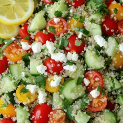 Für einen schmackhaften Quinoa-Salat brauchst du einige einfache Zutaten. Du benötigst 1 Tasse Quinoa, 2 Tassen Wasser, eine kleine Gurke, eine rote Paprika, Kirschtomaten, frische Petersilie, Feta-Käse, Olivenöl, Zitronensaft, Honig sowie Salz und Pfeffer. Diese einfachen Zutaten sorgen für frische Aromen.
