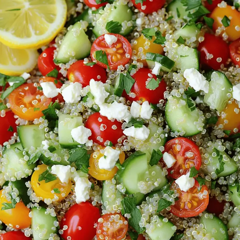 Für einen schmackhaften Quinoa-Salat brauchst du einige einfache Zutaten. Du benötigst 1 Tasse Quinoa, 2 Tassen Wasser, eine kleine Gurke, eine rote Paprika, Kirschtomaten, frische Petersilie, Feta-Käse, Olivenöl, Zitronensaft, Honig sowie Salz und Pfeffer. Diese einfachen Zutaten sorgen für frische Aromen.