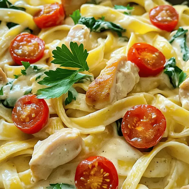 - 225 g Fettuccine-Pasta - 2 Esslöffel Olivenöl - 450 g Hähnchenbrustfilets, ohne Haut und Knochen, gewürfelt - 1 Teelöffel Knoblauchpulver - 1 Teelöffel Zwiebelpulver - Salz und Pfeffer nach Geschmack - 240 ml Schlagsahne - 120 ml Ranch-Dressing - 50 g geriebener Parmesan-Käse - 150 g Kirschtomaten, halbiert - 150 g Babyspinat - Frische Petersilie, gehackt, zum Garnieren Wenn ich dieses Rezept für cremige Hähnchen-Ranch-Pasta mache, beginne ich mit der Fettuccine-Pasta. Sie gibt der Speise eine tolle Textur. Ich wähle auch frische Hähnchenbrustfilets. Diese sind zart und leicht zuzubereiten. Die Gewürze sind wichtig. Ich benutze Knoblauchpulver und Zwiebelpulver. Diese geben Geschmack ohne viel Aufwand. Salz und Pfeffer sind ebenfalls nötig, um die Aromen zu verstärken. Für die cremige Sauce benötige ich Schlagsahne und Ranch-Dressing. Das Dressing bringt einen tollen, würzigen Geschmack mit. Parmesan-Käse macht die Sauce noch reichhaltiger und leckerer. Die frischen Zutaten wie Kirschtomaten und Babyspinat sorgen für Farbe und Vitalität. Ich garniere das Gericht mit frischer Petersilie, um es noch schöner zu machen. Wenn Sie das vollständige Rezept suchen, schauen Sie sich die Rezeptbeschreibung an. Dort finden Sie alle Details. Kochen Sie die Fettuccine in einem großen Topf mit gesalzenem Wasser. Bringen Sie das Wasser zum Kochen und fügen Sie die Pasta hinzu. Kochen Sie die Fettuccine gemäß den Anweisungen auf der Verpackung, bis sie al dente sind. Achten Sie darauf, die Pasta nicht zu lange zu kochen. Nach dem Kochen, gießen Sie die Pasta ab. Bewahren Sie 120 ml vom Nudelwasser auf. Das Nudelwasser hilft später bei der Sauce. Bereiten Sie eine große Pfanne vor, indem Sie das Olivenöl bei mittelhoher Hitze erhitzen. Fügen Sie dann die gewürfelten Hähnchenbrustfilets hinzu. Streuen Sie Knoblauchpulver, Zwiebelpulver, Salz und Pfeffer über das Hähnchen. Braten Sie das Hähnchen für etwa 5 bis 7 Minuten. Das Hähnchen ist fertig, wenn es nicht mehr rosa ist. Achten Sie darauf, es regelmäßig umzudrehen, damit es gleichmäßig gart. Reduzieren Sie die Hitze in der Pfanne. Geben Sie nun die Schlagsahne und das Ranch-Dressing hinein. Rühren Sie gut um, damit die Zutaten sich gut vermischen. Lassen Sie die Mischung für 2 bis 3 Minuten sanft köcheln. Der Duft wird köstlich sein! Dann fügen Sie den geriebenen Parmesan hinzu. Rühren Sie weiter, bis der Käse geschmolzen und die Sauce cremig ist. Wenn die Sauce zu dick ist, fügen Sie etwas vom reservierten Nudelwasser hinzu. Fügen Sie die gekochte Fettuccine, die halbierten Kirschtomaten und den Babyspinat in die Sauce. Mischen Sie alles gründlich, bis die Pasta gleichmäßig mit der Sauce bedeckt ist. Achten Sie darauf, dass der Spinat zusammenfällt und die Tomaten schön weich werden. Dies gibt dem Gericht eine tolle Textur und frische Farbe. Probieren Sie die Pasta, um den Geschmack zu testen. Passen Sie die Würzung an, indem Sie mehr Salz und Pfeffer hinzufügen. Manchmal kann eine Prise mehr Gewürz das Gericht noch besser machen. Seien Sie kreativ und finden Sie den perfekten Geschmack für sich. Richten Sie die cremige Hähnchen-Ranch-Pasta auf Tellern an. Garnieren Sie das Gericht mit frischer, gehackter Petersilie. Dies gibt nicht nur Farbe, sondern auch einen frischen Geschmack. Genießen Sie Ihr köstliches Gericht! - Al dente-Kochen: Kochen Sie die Fettuccine in sprudelndem Wasser. Achten Sie darauf, die Pasta nicht zu lange zu kochen. Sie sollte bissfest sein. So bleibt sie perfekt in der Sauce. - Richtiges Abgießen: Wenn die Pasta fertig ist, gießen Sie sie in ein Sieb ab. Lassen Sie etwas Nudelwasser zurück. Dieses Wasser hilft, die Sauce später zu binden. - Austausch von Käse oder Dressing: Sie können Parmesan durch Cheddar oder Fetakäse ersetzen. Das bringt neuen Geschmack. Auch das Ranch-Dressing kann durch ein anderes Dressing ersetzt werden. - Ergänzen von Gemüse oder Kräutern: Fügen Sie Gemüse wie Brokkoli oder Paprika hinzu. Frische Kräuter wie Basilikum oder Schnittlauch können den Geschmack heben. - Vorbereitungsstrategien für schnelle Zubereitung: Schneiden Sie das Hähnchen und das Gemüse im Voraus. So sparen Sie Zeit beim Kochen. Bereiten Sie alle Zutaten bereit, bevor Sie anfangen. So läuft alles reibungslos. {{image_4}} Wenn du auf Fleisch verzichten möchtest, gibt es viele tolle Optionen. Tofu ist eine großartige Wahl. Du kannst ihn würfeln und anbraten, genau wie das Hähnchen. Gemüse ist ebenfalls eine gute Proteinquelle. Zucchini, Paprika oder Brokkoli passen perfekt. Diese Zutaten bringen frische Farben und Texturen in dein Gericht. Um die Aromen zu intensivieren, kannst du mit Kräutern und Gewürzen arbeiten. Frischer Basilikum oder Oregano geben einen tollen Geschmack. Du kannst auch extra BBQ-Sauce oder Salsa hinzufügen. Diese geben der Pasta einen süßeren oder würzigeren Kick. Experimentiere mit verschiedenen Kombinationen, um deinen eigenen Twist zu finden. Hast du eine Glutenunverträglichkeit? Kein Problem! Du kannst glutenfreie Pasta verwenden. Diese gibt es in vielen Sorten, wie Reis- oder Linsennudeln. Die Zubereitung bleibt gleich und du erhältst ein ebenso leckeres Gericht. So kann jeder die cremige Hähnchen-Ranch-Pasta genießen. Um die Reste der cremigen Chicken Ranch Pasta frisch zu halten, wähle geeignete Behälter. Nutze luftdichte Behälter, die gut verschließen. Das hilft, den Geschmack und die Textur zu bewahren. Stelle die Behälter in den Kühlschrank. So bleiben die Reste für etwa 3 bis 4 Tage gut. Wenn du die Pasta länger aufbewahren möchtest, kannst du sie einfrieren. Teile die Pasta in Portionen, damit du nur das auftauen kannst, was du brauchst. Lege die Portionen in Gefrierbeutel. Achte darauf, die Luft herauszudrücken, bevor du sie schließt. Um die Pasta aufzutauen, lege sie über Nacht in den Kühlschrank oder erwärme sie direkt in der Mikrowelle. Die Haltbarkeit der zubereiteten Pasta ist wichtig. Im Kühlschrank bleibt sie 3 bis 4 Tage frisch. Im Gefrierschrank kann sie bis zu 3 Monate haltbar sein. Achte darauf, die Pasta gut zu verpacken, um Gefrierbrand zu vermeiden. Wenn du die Pasta erwärmst, stelle sicher, dass sie gut durchgeheizt ist, bevor du sie servierst. Um die Pasta cremiger zu machen, kannst du mehr Sahne oder Käse hinzufügen. Wenn du die Sauce nach dem Grundrezept zubereitest, nimm etwas mehr Schlagsahne. Das macht die Mischung reichhaltiger. Parmesan-Käse schmelzen hilft auch, die Textur zu verbessern. Beide Optionen sind einfach und lecker. Du kannst selbstgemachte Dressings oder andere Geschmacksrichtungen verwenden. Eine einfache Mischung aus Joghurt, Knoblauchpulver und Kräutern ergibt ein gutes Dressing. Auch italienisches oder BBQ-Dressing können den Geschmack verändern. Experimentiere, um deinen Favoriten zu finden! Ja, du kannst Fleisch durch Meeresfrüchte ersetzen. Garnelen oder Jakobsmuscheln passen gut zu dieser Pasta. Diese Optionen bringen einen tollen Geschmack und sind leicht zuzubereiten. Achte darauf, die Meeresfrüchte nur kurz zu garen, um zarte Stücke zu erhalten. Die Pasta bleibt im Kühlschrank etwa drei bis vier Tage frisch. Du kannst sie gut in einem luftdichten Behälter lagern. Wenn du sie einfrierst, hält sie bis zu drei Monate. Achte darauf, sie im Kühlschrank über Nacht aufzutauen, bevor du sie wieder erhitzt. Das vollständige Rezept für Cremige Hähnchen-Ranch-Pasta findest du in der Rezeptbeschreibung. Dort stehen alle Schritte und Zutaten aufgelistet. Es ist eine einfache und schnelle Anleitung, die dir hilft, dieses Gericht perfekt zuzubereiten. Die Cremige Hähnchen-Ranch-Pasta ist einfach zuzubereiten und lecker. Du hast alle Zutaten wie Fettuccine, Hähnchen und Gewürze gelernt. Wir haben die Schritte zur Zubereitung der Pasta, des Hähnchens und der Sauce besprochen. Damit ist ein köstliches Gericht garantiert. Denke an Variationen und Lagerungstipps, um nichts zu verschwenden. Damit kannst du deine Pasta immer wieder neu gestalten. Verwende die Tricks für die perfekte Konsistenz und die besten Aromen. Viel Spaß beim Kochen und Genießen!