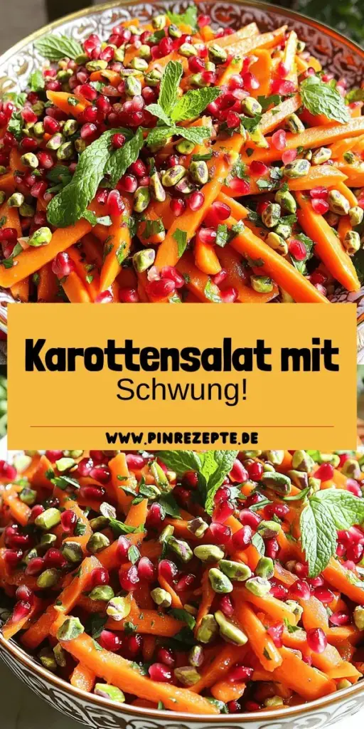 Entdecken Sie den erfrischenden Karottensalat mit Pistazien und Granatapfel! Diese gesunde und farbenfrohe Kombination aus knackigen Karotten, nussigen Pistazien und süßen Granatapfelkernen, abgerundet mit frischer Minze und einem leckeren Dressing, wird Ihren Gaumen erfreuen. In diesem Artikel erfahren Sie, wie Sie diesen köstlichen Salat einfach zubereiten können. Klicken Sie jetzt, um das vollständige Rezept und viele Tipps zum perfekten Genuss zu erhalten!