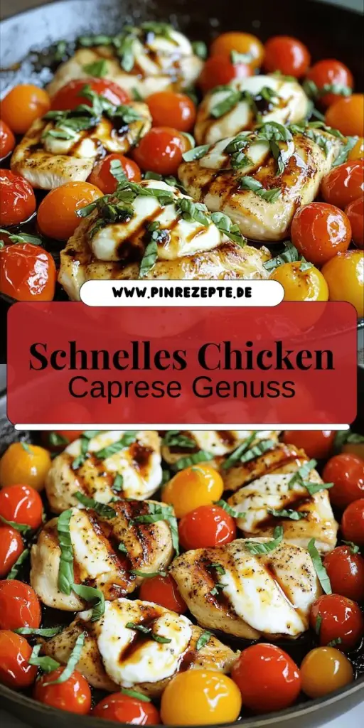 Entdecken Sie das einfache und köstliche Rezept für Chicken Caprese Skillet, das in kürzester Zeit zubereitet ist! Mit saftigem Hähnchen, aromatischen Kirschtomaten, cremigem Mozzarella und frischem Basilikum bringt dieses Gericht italienischen Flair direkt auf Ihren Tisch. Perfekt für hektische Abende! Klicken Sie jetzt, um mehr über die Zubereitung und Tipps für Variationen zu erfahren und genießen Sie eine wunderbare Mahlzeit!