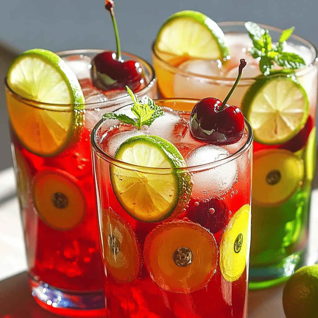 Für die erfrischende Cherry Limeade benötigst du folgende Zutaten: - 1 Tasse frische Kirschen, entsteint und halbiert - 1 Tasse Wasser - 1/2 Tasse frischer Limettensaft (ungefähr 4-5 Limetten) - 1/2 Tasse Zucker (oder nach Geschmack) - 3 Tassen kohlensäurehaltiges Wasser - Eiswürfel - Limettenscheiben und Kirschen zum Garnieren