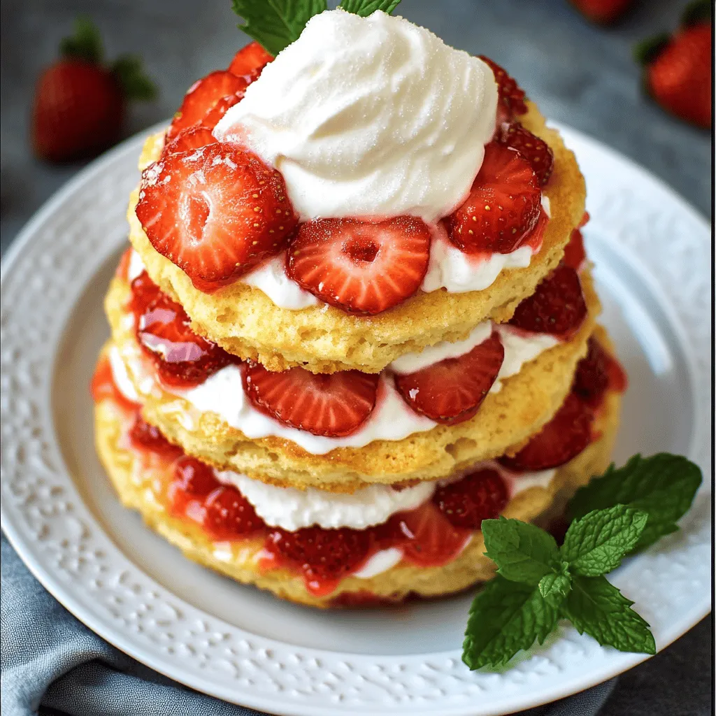 - 2 Tassen frische Erdbeeren - 1/4 Tasse Kristallzucker - 2 Tassen Weizenmehl - 2 Teelöffel Backpulver - 1/2 Teelöffel Natron - 1/2 Teelöffel Salz - 1/4 Tasse ungesalzene Butter - 3/4 Tasse Sahne - 1 Teelöffel Vanilleextrakt - 1 Tasse Schlagsahne - Frische Minzeblätter zur Dekoration Diese Zutaten sind die Basis für einen leckeren Erdbeer-Shortcake. Die frischen Erdbeeren geben dem Gericht eine süße und saftige Note. Zucker verstärkt den Geschmack der Früchte und hilft, ihren Saft freizusetzen. Das Mehl, Backpulver, Natron und Salz bilden die Grundlage für den kurzen Kuchen. Die Kombination aus Butter und Sahne macht den Teig reichhaltig und zart. Vanilleextrakt bringt zusätzliches Aroma in den Teig. Die Schlagsahne ist das i-Tüpfelchen auf deinem Dessert. Sie sorgt für eine luftige und cremige Textur. Du kannst frische Minzeblätter als Dekoration hinzufügen. Sie sorgen für eine schöne Farbe und eine frische Note. Für das komplette Rezept, schaue dir die [Full Recipe] an. - Nehmen Sie die geschnittenen Erdbeeren und geben Sie sie in eine Schüssel. - Fügen Sie 1/4 Tasse Kristallzucker hinzu. - Mischen Sie die Erdbeeren und den Zucker gut. - Lassen Sie die Mischung mindestens 30 Minuten ziehen. Diese Zeit hilft den Erdbeeren, ihren süßen Saft abzugeben. Die Erdbeeren sollten nach der Ziehzeit leicht glänzen und sehr saftig sein. - Heizen Sie Ihren Ofen auf 220°C vor. - In einer großen Schüssel vermengen Sie 2 Tassen Weizenmehl, 2 Teelöffel Backpulver, 1/2 Teelöffel Natron und 1/2 Teelöffel Salz. - Mischen Sie alles gut, bis keine Klumpen mehr vorhanden sind. Ein warmes Ofen sorgt dafür, dass die Shortcakes schön aufgehen. - Fügen Sie 1/4 Tasse kalte, gewürfelte Butter zur Mehlmischung hinzu. - Arbeiten Sie die Butter mit Ihren Fingerspitzen in das Mehl ein, bis die Mischung groben Krümeln ähnelt. - In einer anderen Schüssel kombinieren Sie 3/4 Tasse Sahne und 1 Teelöffel Vanilleextrakt. - Gießen Sie diese Mischung langsam in die Mehlmischung und rühren Sie vorsichtig, bis alles verbunden ist. Achten Sie darauf, den Teig nicht zu übermischen. - Geben Sie den Teig auf eine bemehlte Fläche. - Kneten Sie ihn leicht und formen Sie ihn zu einem Rechteck von etwa 2,5 cm Dicke. - Stechen Sie mit einem Ausstecher etwa 8-10 Shortcakes aus. - Legen Sie die Shortcakes auf ein mit Backpapier belegtes Blech. - Backen Sie sie für 15-18 Minuten, bis sie goldbraun sind. Die Shortcakes sollten leicht auf dem Blech aufgehen und eine schöne Farbe annehmen. - Halbieren Sie jede Shortcake-Teil horizontal. - Auf der unteren Hälfte geben Sie eine großzügige Menge der marinierten Erdbeeren. - Fügen Sie einen Klecks Schlagsahne hinzu und setzen Sie die obere Hälfte wieder auf. - Wenn gewünscht, können Sie einen weiteren Löffel Erdbeeren auf die obere Hälfte geben. Diese Schichtung macht den Shortcake besonders lecker. - Dekorieren Sie jeden Shortcake mit frischen Minzeblättern. - Servieren Sie sie auf Tellern mit einem Schuss Erdbeersaft aus der Marinade. Das bringt einen frischen, schönen Look auf den Tisch. Sie finden das vollständige Rezept in der Rezeptübersicht. Um die besten Erdbeeren zu finden, schauen Sie auf die Farbe. Sie sollten tiefrot sein. Achten Sie auch auf die Form. Süße Erdbeeren sind oft prall und glänzend. Vermeiden Sie Erdbeeren mit grünen oder braunen Stellen. Diese sind oft nicht reif oder überreif. Ein guter Duft zeigt, dass die Erdbeeren frisch sind. Nehmen Sie die Erdbeeren erst kurz vor der Zubereitung aus dem Kühlschrank. So bleiben sie fest und saftig. Das Mischen des Teigs ist wichtig, aber übertreiben Sie es nicht. Wenn Sie den Teig zu lange rühren, wird er zäh. Mischen Sie nur so lange, bis die Zutaten gerade verbunden sind. Einige kleine Klümpchen sind in Ordnung. So bleibt der Shortcake locker und leicht. Denken Sie daran, die kalte Butter schnell einzuarbeiten. Das sorgt für einen flauschigen Teig. Servieren Sie die Shortcakes auf eleganten Tellern. Das macht das Dessert besonders schön. Fügen Sie einen Schuss Erdbeersaft aus der Marinade hinzu. Das gibt Farbe und Geschmack. Wenn Sie möchten, können Sie ein frisches Minzblatt darauflegen. Das sieht toll aus und bringt einen frischen Geschmack. {{image_4}} Du kannst auch andere Früchte für deinen Shortcake nutzen. Heidelbeeren, Himbeeren oder Pfirsiche passen sehr gut. Diese Früchte bringen neue Aromen und Farben. Wenn du die Erdbeeren ersetzt, achte darauf, den Zucker anzupassen. Jedes Obst hat eine andere Süße. So bleibt dein Dessert perfekt. Wenn du glutenfrei essen möchtest, gibt es tolle Alternativen. Du kannst Mandelmehl oder Reismehl verwenden. Diese Mehle geben deinem Shortcake eine andere Textur. Mische sie mit etwas Maisstärke für die beste Konsistenz. Achte darauf, die Backpulvermenge nicht zu ändern. So bleibt der Kuchen schön locker. Eine vegane Version ist einfach umzusetzen. Ersetze die Milchprodukte mit pflanzlichen Alternativen. Du kannst Mandelmilch oder Kokoscreme benutzen. Für die Butter nimm vegane Margarine. Eier kannst du durch Apfelmus oder Leinsamen ersetzen. Diese Zutaten geben deinem Shortcake eine tolle Textur und Geschmack. Die verschiedenen Variationen machen deinen Shortcake spannend und passen zu vielen Diäten. Du kannst diese Ideen leicht in meinem [Full Recipe] umsetzen. Um die Shortcakes frisch zu halten, lege sie in einen luftdichten Behälter. Du kannst sie auch in Frischhaltefolie wickeln. So bleiben sie weich und lecker. Lagere die Shortcakes bei Raumtemperatur. Kühle sie nicht, da sie dann trocken werden können. Verwende die Shortcakes innerhalb von zwei Tagen für den besten Geschmack. Die marinierten Erdbeeren sollten im Kühlschrank aufbewahrt werden. Benutze einen luftdichten Behälter, um sie frisch zu halten. Achte darauf, dass die Erdbeeren nicht zerdrückt werden. Sie können bis zu drei Tage frisch bleiben. Wenn du die Erdbeeren länger aufbewahren möchtest, friere sie ein. So hast du immer frische Erdbeeren zur Hand. Die Shortcakes bleiben bis zu zwei Tage frisch. Nach dieser Zeit können sie trocken werden. Die marinierten Erdbeeren sind bis zu drei Tage haltbar. Achte darauf, sie richtig zu lagern. Schlagsahne sollte frisch sein, am besten innerhalb von zwei Tagen verbraucht werden. So bleibt alles lecker und genießbar. Die Zubereitung eines Erdbeer-Shortcakes dauert insgesamt etwa 1 Stunde. Die Vorbereitungszeit beträgt etwa 15 Minuten. Die Backzeit für die Shortcakes liegt zwischen 15 und 18 Minuten. Das ist schnell und einfach, besonders wenn du frische Erdbeeren verwendest. Ja, du kannst den Shortcake im Voraus machen. Bereite die Shortcakes und die marinierten Erdbeeren bis zu 6 Stunden vorher zu. Lagere die Shortcakes in einer luftdichten Box. Die Erdbeeren kannst du im Kühlschrank aufbewahren. So hast du alles bereit, wenn Gäste kommen. Du kannst den Shortcake leicht anpassen. Nutze verschiedene Früchte wie Pfirsiche oder Himbeeren. Für Feste kannst du den Shortcake mit Schokoladensauce oder Karamell garnieren. Auch essbare Blüten machen den Shortcake schöner. Probiere, kleine Portionen in Gläsern zu servieren. So sieht es besonders festlich aus. Erdbeer-Shortcake ist einfach zuzubereiten und macht Spaß. Wir haben die wichtigsten Zutaten, die Schritte und Tipps behandelt. Gute Erdbeeren sind der Schlüssel. Denke auch an Variationen wie glutenfreie oder vegane Optionen. Lagere deinen Shortcake richtig, damit er frisch bleibt. Dieser Kuchen eignet sich hervorragend für Feste oder als Snack. Ich hoffe, du probierst es aus und genießt jeden Bissen!
