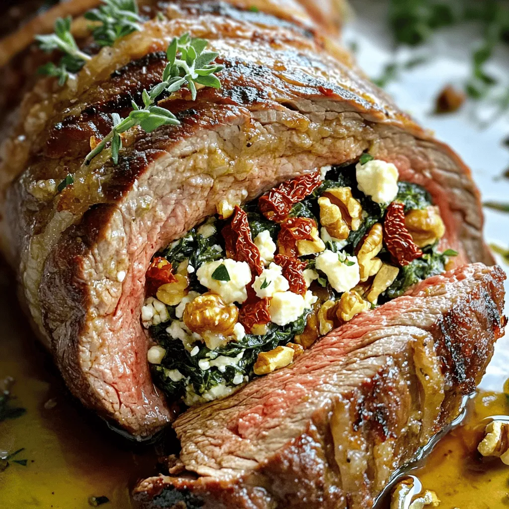 Um ein köstliches gefülltes Flankensteak zuzubereiten, müssen Sie einige einfache Schritte befolgen. Zuerst, sammeln Sie alle nötigen Zutaten. Sie brauchen 1,5 Pfund Flankensteak, frischen Spinat, Feta-Käse, sonnengetrocknete Tomaten, Walnüsse, Knoblauch, Olivenöl, Salz, Pfeffer, Oregano und Paprika. Diese Zutaten geben dem Steak viel Geschmack.