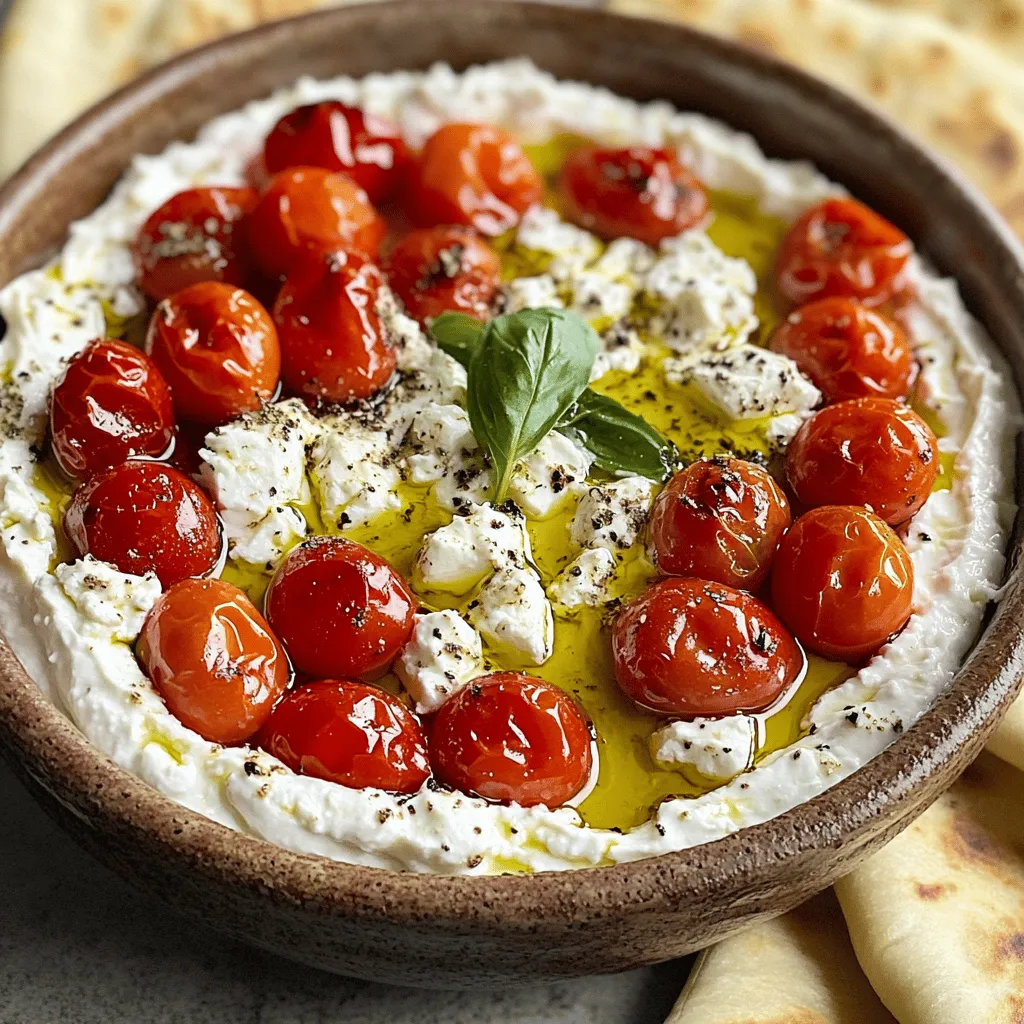 Die Hauptzutaten für den Dip sind einfach und frisch. Sie benötigen 200 g Feta-Käse und 250 g Kirschtomaten. Feta bringt einen tollen, salzigen Geschmack. Kirschtomaten sorgen für Süße und Frische.