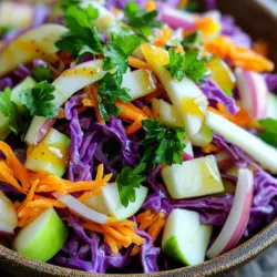 - 1 kleiner Kopf Rotkohl, fein gehobelt - 2 Karotten, gerieben - 1 Apfel, entkernt und gewürfelt - 1 rote Zwiebel, dünn geschnitten - 1 Tasse frische Petersilie, grob gehackt
