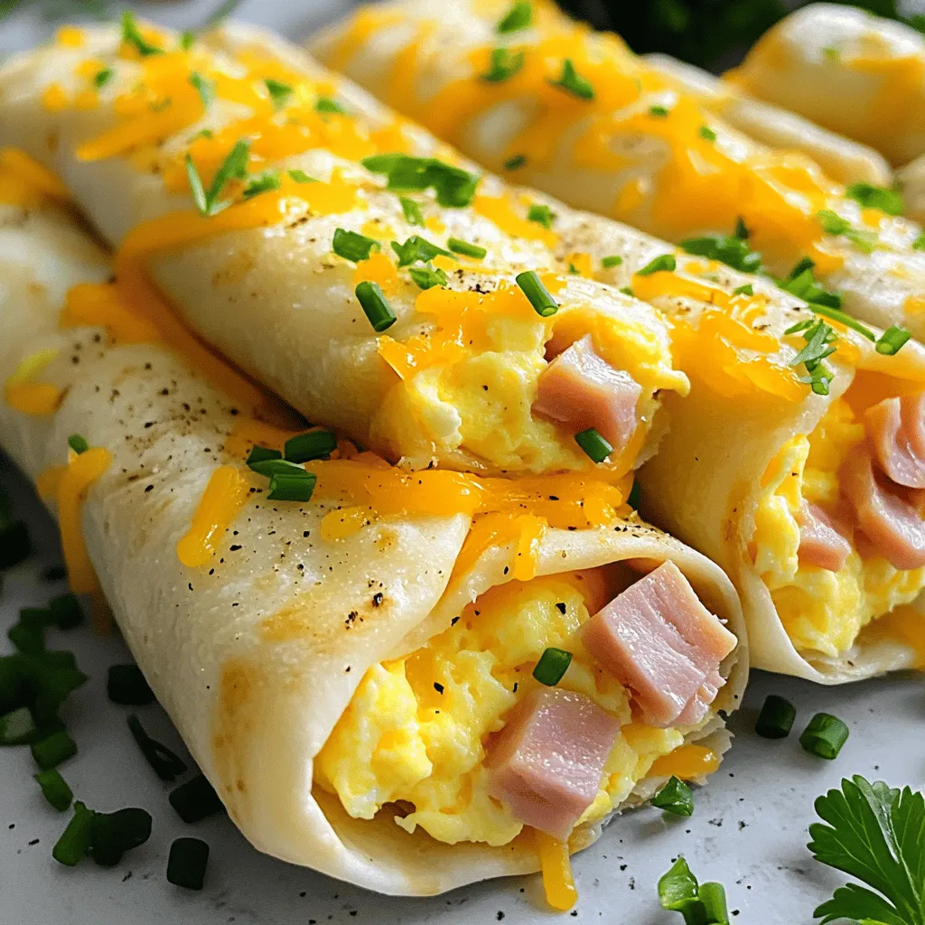 Für die einfachen Ham Egg and Cheese Roll-Ups braucht man folgende Zutaten: