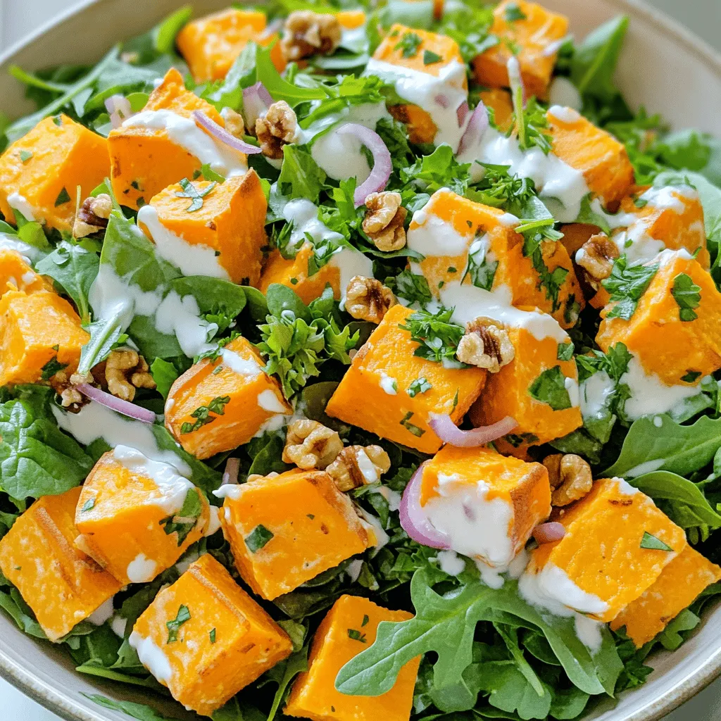 Um diesen leckeren Salat zu machen, beginne mit den Süßkartoffeln. Du brauchst zwei große Süßkartoffeln. Wasche sie gut und schneide sie in kleine Würfel. Koche die Würfel in einem Topf mit Wasser. Lass sie etwa 10 bis 15 Minuten kochen, bis sie weich sind. Danach gieße das Wasser ab und lasse die Süßkartoffeln abkühlen.