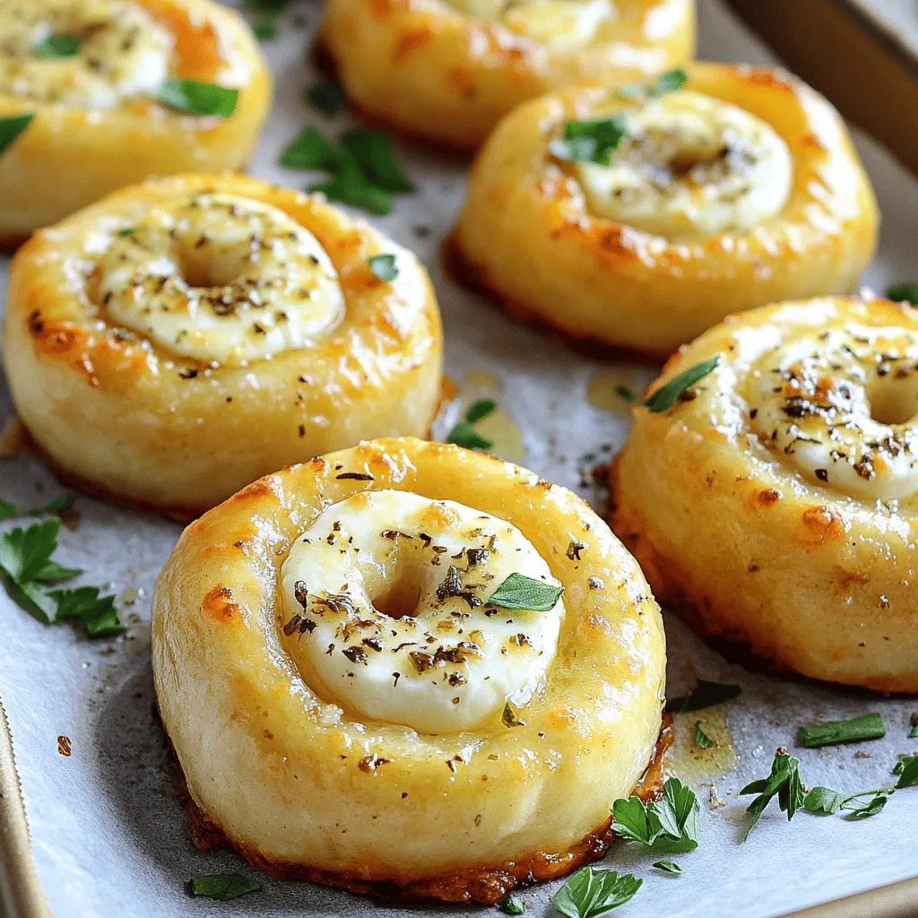 - 1 Dose Pillsbury Kühlschrank-Teig für Brötchen - 1 Tasse frischer Mozzarella, gewürfelt - 4 Esslöffel geschmolzene Butter
