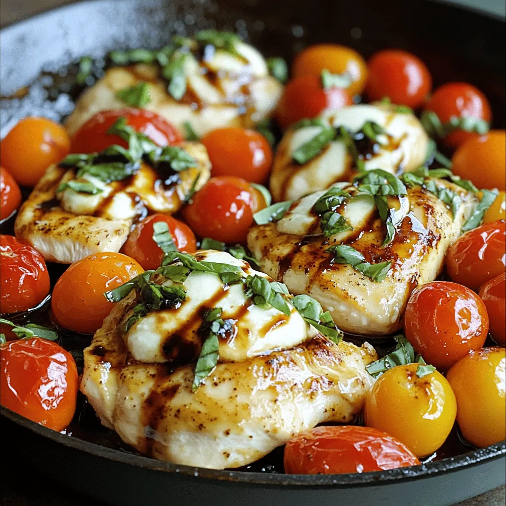 - 2 Hähnchenbrustfilets, halbiert - 200 g Kirschtomaten, halbiert - 250 g frischer Mozzarella, in Scheiben - 1 Bund frisches Basilikum, grob gehackt