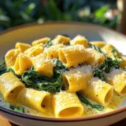 Um die cremigen Spinat Parmesan Rigatoni zuzubereiten, braucht man folgende Hauptzutaten: