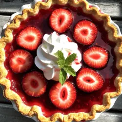 Für den besten Erdbeerkuchen sind frische Zutaten wichtig. Sie sorgen für den besten Geschmack und die schönste Textur. Verwende reife, saftige Erdbeeren. Achte darauf, dass sie rot und glänzend sind. So wird dein Kuchen köstlich und einladend. Frische Erdbeeren bringen natürliche Süße und ein frisches Aroma. Das macht den Kuchen unwiderstehlich. Wenn du keine frischen Erdbeeren hast, kannst du gefrorene verwenden. Achte darauf, sie vorher gut abzutropfen. Du kannst auch andere Früchte wie Himbeeren oder Blaubeeren nutzen. Sie geben dem Kuchen eine neue Note. Wenn du keinen Zucker verwenden willst, probiere Honig oder Agavendicksaft. Diese sind gesündere Alternativen. Die richtige Portionierung ist entscheidend für den perfekten Erdbeerkuchen. Ein gut geplanter Kuchen hat die richtige Balance von Füllung und Boden. Zu viel Füllung macht den Kuchen matschig. Zu wenig macht ihn trocken. Die angegebenen Mengen in der [Full Recipe] sind ideal für acht Portionen. So bleibt jeder zufrieden und happy. Zuerst brauchst du einen Kuchenboden. Du kannst einen fertigen Boden kaufen oder selbst machen. Wenn du ihn selbst machst, vermische Mehl, Butter, Zucker und Wasser. Knete den Teig gut durch. Rulle ihn aus und lege ihn in eine Kuchenform. Steche mit einer Gabel einige Löcher in den Boden. Das hilft, dass er nicht aufgeht. Backe den Boden bei 180°C für etwa 10 Minuten, bis er leicht goldbraun ist. Jetzt kommen die Erdbeeren! Nimm 2 Tassen frische Erdbeeren, entstiele sie und halbiere sie. Püriere eine Tasse Erdbeeren in einem Mixer. Gib die pürierten Erdbeeren in einen kleinen Topf. Füge den Zucker, die Maisstärke, den Zitronensaft und den Vanilleextrakt hinzu. Erhitze die Mischung bei mittlerer Hitze. Rühre ständig, bis sie dick wird. Das dauert etwa 5-7 Minuten. Lass die Mischung etwas abkühlen. Mische dann die halbierten Erdbeeren vorsichtig unter. Gieße die Erdbeermischung in den vorgebackenen Kuchenboden. Backe den Kuchen bei 220°C für 15-20 Minuten. Der Boden sollte goldbraun sein und die Füllung blubbern. Nimm den Kuchen aus dem Ofen und lass ihn auf Zimmertemperatur abkühlen. Vor dem Servieren kannst du jeden Kuchenstück mit einem Klecks Schlagsahne garnieren. Um das Ganze schön zu präsentieren, serviere es auf einem Dessertteller und füge einen Minzebaum hinzu. So sieht der Kuchen toll aus! Für die vollständige Anleitung schau dir das [Full Recipe] an. Ein häufiger Fehler ist, überreife Erdbeeren zu verwenden. Wähle frische, feste Beeren aus. Achte darauf, den Kuchen nicht zu lange zu backen. So bleibt der Boden knusprig. Vermeide zu viel Zucker, da die Erdbeeren süß genug sind. Zu viel Maisstärke kann die Füllung gummiartig machen. Halte dich an die angegebenen Mengen im Full Recipe. Ein guter Mixer ist wichtig für die Erdbeermischung. Nutze eine Schüssel mit einem Ausguss, um die Mischung einfach in den Kuchenboden zu gießen. Ein Teigroller hilft dir, den Boden gleichmäßig zu formen. Eine Backform mit abnehmbarem Boden macht das Servieren einfacher. Ein Schneebesen sorgt dafür, dass alle Zutaten gut vermischt sind. Gebe der Füllung genug Zeit, um abzukühlen, bevor du sie in den Boden gießt. So bleibt der Boden knusprig. Garniere den Kuchen mit Schlagsahne und frischen Erdbeeren. Füge Minze hinzu, für einen frischen Farbkontrast. Serviere die Stücke auf schönen Tellern, um die Farben zu betonen. Ein wenig Erdbeersauce macht die Präsentation besonders. {{image_4}} Du kannst den Erdbeerkuchen leicht vegan und glutenfrei machen. Verwende einen glutenfreien Kuchenboden. Für die Füllung ersetze den Zucker durch Kokoszucker oder Agavendicksaft. Nutze pflanzliche Milch wie Mandeldrink, um die Erdbeermischung zu verfeinern. Auf diese Weise bleibt der Kuchen frisch und lecker. Um deinen Erdbeerkuchen noch interessanter zu gestalten, füge neue Aromen hinzu. Probiere eine Prise Zimt oder Muskatnuss in die Mischung. Diese Gewürze bringen eine warme Note. Du kannst auch einige Minzblätter hacken und unter die Erdbeeren mischen. Das gibt dem Kuchen eine frische, aufregende Note. Für besondere Anlässe präsentiere den Kuchen auf einem schönen Teller. Dekoriere jeden Teller mit einer Erdbeersauce. Ein Spritzer Zitrone auf der Sahne bringt mehr Frische. Du kannst auch essbare Blumen verwenden, um den Kuchen aufzupeppen. So wird dein Erdbeerkuchen zum Hingucker auf jeder Feier. Um deinen Erdbeerkuchen frisch zu halten, lagere ihn im Kühlschrank. Verwende eine Kuchenhaube oder wickele ihn in Frischhaltefolie. So schütze ich ihn vor Austrocknung und anderen Gerüchen. Achte darauf, dass der Kuchen gut abgekühlt ist, bevor du ihn lagerst. Der Erdbeerkuchen bleibt bis zu drei Tage frisch im Kühlschrank. Wenn du die Schlagsahne auf dem Kuchen hast, esse ihn am besten am ersten Tag. Die Sahne kann schnell weich werden. Wenn du den Kuchen ohne Sahne lagerst, bleibt er länger frisch und behält seine Form. Um die Reste aufzuwärmen, stelle den Kuchen für kurze Zeit in den Ofen bei 150°C. So wird er leicht warm, ohne zu backen. Du kannst auch ein Stück in der Mikrowelle für etwa 10-15 Sekunden aufwärmen. Serviere den Kuchen erneut mit frischer Schlagsahne für den besten Geschmack. Vergiss nicht, die Reste gut abzudecken, damit sie frisch bleiben. Erdbeerkuchen bleibt im Kühlschrank für etwa 3 bis 5 Tage frisch. Achte darauf, ihn gut abzudecken. Zum Beispiel kannst du Frischhaltefolie oder einen Deckel verwenden. So bleibt der Kuchen saftig und der Boden knusprig. Nach ein paar Tagen kann der Geschmack jedoch etwas nachlassen. Ja, gefrorene Erdbeeren sind eine gute Wahl. Lass sie einfach auftauen und abtropfen. So wird der Kuchen nicht zu nass. Verwende dann die gefrorenen Erdbeeren wie frische. Du kannst sie pürieren oder halbieren, wie im Rezept beschrieben. Dies ist auch eine tolle Option, wenn frische Erdbeeren nicht verfügbar sind. Du kannst den Kuchen im Voraus machen. Bereite die Erdbeermischung und den Teig einen Tag vorher vor. Lagere die Mischung im Kühlschrank. Backe den Kuchen erst kurz vor dem Servieren. So bleibt der Kuchen frisch und lecker. Du kannst auch nur den Teig vorbereiten und die Füllung am Tag des Servierens machen. Wenn du mehr über den besten Erdbeerkuchen erfahren möchtest, schau dir das [Full Recipe] an! Erdbeerkuchen ist ein echter Genuss. Frische Zutaten machen den Unterschied, und die richtige Portionierung ist wichtig. In der Anleitung habe ich jeden Schritt von der Vorbereitung bis zum Backen erklärt. Tipps helfen, häufige Fehler zu vermeiden und den Kuchen schön zu präsentieren. Vergiss nicht, die Variationen auszuprobieren, um deinen eigenen Twist hinzuzufügen. Mit den richtigen Aufbewahrungshinweisen bleibt er frisch. Mach dich bereit, deine Familie und Freunde mit diesem leckeren Kuchen zu beeindrucken!