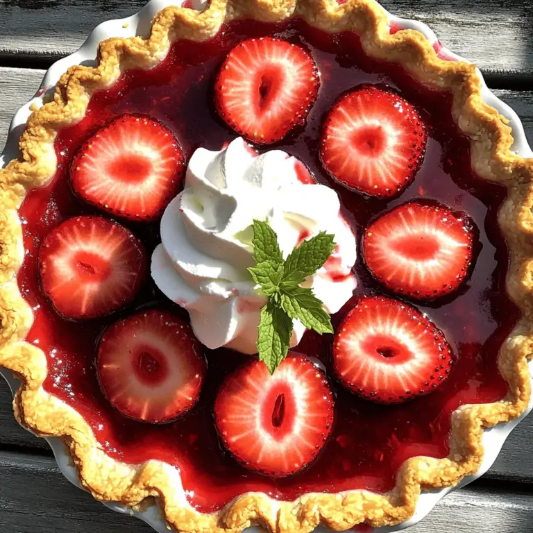 Für den besten Erdbeerkuchen sind frische Zutaten wichtig. Sie sorgen für den besten Geschmack und die schönste Textur. Verwende reife, saftige Erdbeeren. Achte darauf, dass sie rot und glänzend sind. So wird dein Kuchen köstlich und einladend. Frische Erdbeeren bringen natürliche Süße und ein frisches Aroma. Das macht den Kuchen unwiderstehlich. Wenn du keine frischen Erdbeeren hast, kannst du gefrorene verwenden. Achte darauf, sie vorher gut abzutropfen. Du kannst auch andere Früchte wie Himbeeren oder Blaubeeren nutzen. Sie geben dem Kuchen eine neue Note. Wenn du keinen Zucker verwenden willst, probiere Honig oder Agavendicksaft. Diese sind gesündere Alternativen. Die richtige Portionierung ist entscheidend für den perfekten Erdbeerkuchen. Ein gut geplanter Kuchen hat die richtige Balance von Füllung und Boden. Zu viel Füllung macht den Kuchen matschig. Zu wenig macht ihn trocken. Die angegebenen Mengen in der [Full Recipe] sind ideal für acht Portionen. So bleibt jeder zufrieden und happy. Zuerst brauchst du einen Kuchenboden. Du kannst einen fertigen Boden kaufen oder selbst machen. Wenn du ihn selbst machst, vermische Mehl, Butter, Zucker und Wasser. Knete den Teig gut durch. Rulle ihn aus und lege ihn in eine Kuchenform. Steche mit einer Gabel einige Löcher in den Boden. Das hilft, dass er nicht aufgeht. Backe den Boden bei 180°C für etwa 10 Minuten, bis er leicht goldbraun ist. Jetzt kommen die Erdbeeren! Nimm 2 Tassen frische Erdbeeren, entstiele sie und halbiere sie. Püriere eine Tasse Erdbeeren in einem Mixer. Gib die pürierten Erdbeeren in einen kleinen Topf. Füge den Zucker, die Maisstärke, den Zitronensaft und den Vanilleextrakt hinzu. Erhitze die Mischung bei mittlerer Hitze. Rühre ständig, bis sie dick wird. Das dauert etwa 5-7 Minuten. Lass die Mischung etwas abkühlen. Mische dann die halbierten Erdbeeren vorsichtig unter. Gieße die Erdbeermischung in den vorgebackenen Kuchenboden. Backe den Kuchen bei 220°C für 15-20 Minuten. Der Boden sollte goldbraun sein und die Füllung blubbern. Nimm den Kuchen aus dem Ofen und lass ihn auf Zimmertemperatur abkühlen. Vor dem Servieren kannst du jeden Kuchenstück mit einem Klecks Schlagsahne garnieren. Um das Ganze schön zu präsentieren, serviere es auf einem Dessertteller und füge einen Minzebaum hinzu. So sieht der Kuchen toll aus! Für die vollständige Anleitung schau dir das [Full Recipe] an. Ein häufiger Fehler ist, überreife Erdbeeren zu verwenden. Wähle frische, feste Beeren aus. Achte darauf, den Kuchen nicht zu lange zu backen. So bleibt der Boden knusprig. Vermeide zu viel Zucker, da die Erdbeeren süß genug sind. Zu viel Maisstärke kann die Füllung gummiartig machen. Halte dich an die angegebenen Mengen im Full Recipe. Ein guter Mixer ist wichtig für die Erdbeermischung. Nutze eine Schüssel mit einem Ausguss, um die Mischung einfach in den Kuchenboden zu gießen. Ein Teigroller hilft dir, den Boden gleichmäßig zu formen. Eine Backform mit abnehmbarem Boden macht das Servieren einfacher. Ein Schneebesen sorgt dafür, dass alle Zutaten gut vermischt sind. Gebe der Füllung genug Zeit, um abzukühlen, bevor du sie in den Boden gießt. So bleibt der Boden knusprig. Garniere den Kuchen mit Schlagsahne und frischen Erdbeeren. Füge Minze hinzu, für einen frischen Farbkontrast. Serviere die Stücke auf schönen Tellern, um die Farben zu betonen. Ein wenig Erdbeersauce macht die Präsentation besonders. {{image_4}} Du kannst den Erdbeerkuchen leicht vegan und glutenfrei machen. Verwende einen glutenfreien Kuchenboden. Für die Füllung ersetze den Zucker durch Kokoszucker oder Agavendicksaft. Nutze pflanzliche Milch wie Mandeldrink, um die Erdbeermischung zu verfeinern. Auf diese Weise bleibt der Kuchen frisch und lecker. Um deinen Erdbeerkuchen noch interessanter zu gestalten, füge neue Aromen hinzu. Probiere eine Prise Zimt oder Muskatnuss in die Mischung. Diese Gewürze bringen eine warme Note. Du kannst auch einige Minzblätter hacken und unter die Erdbeeren mischen. Das gibt dem Kuchen eine frische, aufregende Note. Für besondere Anlässe präsentiere den Kuchen auf einem schönen Teller. Dekoriere jeden Teller mit einer Erdbeersauce. Ein Spritzer Zitrone auf der Sahne bringt mehr Frische. Du kannst auch essbare Blumen verwenden, um den Kuchen aufzupeppen. So wird dein Erdbeerkuchen zum Hingucker auf jeder Feier. Um deinen Erdbeerkuchen frisch zu halten, lagere ihn im Kühlschrank. Verwende eine Kuchenhaube oder wickele ihn in Frischhaltefolie. So schütze ich ihn vor Austrocknung und anderen Gerüchen. Achte darauf, dass der Kuchen gut abgekühlt ist, bevor du ihn lagerst. Der Erdbeerkuchen bleibt bis zu drei Tage frisch im Kühlschrank. Wenn du die Schlagsahne auf dem Kuchen hast, esse ihn am besten am ersten Tag. Die Sahne kann schnell weich werden. Wenn du den Kuchen ohne Sahne lagerst, bleibt er länger frisch und behält seine Form. Um die Reste aufzuwärmen, stelle den Kuchen für kurze Zeit in den Ofen bei 150°C. So wird er leicht warm, ohne zu backen. Du kannst auch ein Stück in der Mikrowelle für etwa 10-15 Sekunden aufwärmen. Serviere den Kuchen erneut mit frischer Schlagsahne für den besten Geschmack. Vergiss nicht, die Reste gut abzudecken, damit sie frisch bleiben. Erdbeerkuchen bleibt im Kühlschrank für etwa 3 bis 5 Tage frisch. Achte darauf, ihn gut abzudecken. Zum Beispiel kannst du Frischhaltefolie oder einen Deckel verwenden. So bleibt der Kuchen saftig und der Boden knusprig. Nach ein paar Tagen kann der Geschmack jedoch etwas nachlassen. Ja, gefrorene Erdbeeren sind eine gute Wahl. Lass sie einfach auftauen und abtropfen. So wird der Kuchen nicht zu nass. Verwende dann die gefrorenen Erdbeeren wie frische. Du kannst sie pürieren oder halbieren, wie im Rezept beschrieben. Dies ist auch eine tolle Option, wenn frische Erdbeeren nicht verfügbar sind. Du kannst den Kuchen im Voraus machen. Bereite die Erdbeermischung und den Teig einen Tag vorher vor. Lagere die Mischung im Kühlschrank. Backe den Kuchen erst kurz vor dem Servieren. So bleibt der Kuchen frisch und lecker. Du kannst auch nur den Teig vorbereiten und die Füllung am Tag des Servierens machen. Wenn du mehr über den besten Erdbeerkuchen erfahren möchtest, schau dir das [Full Recipe] an! Erdbeerkuchen ist ein echter Genuss. Frische Zutaten machen den Unterschied, und die richtige Portionierung ist wichtig. In der Anleitung habe ich jeden Schritt von der Vorbereitung bis zum Backen erklärt. Tipps helfen, häufige Fehler zu vermeiden und den Kuchen schön zu präsentieren. Vergiss nicht, die Variationen auszuprobieren, um deinen eigenen Twist hinzuzufügen. Mit den richtigen Aufbewahrungshinweisen bleibt er frisch. Mach dich bereit, deine Familie und Freunde mit diesem leckeren Kuchen zu beeindrucken!