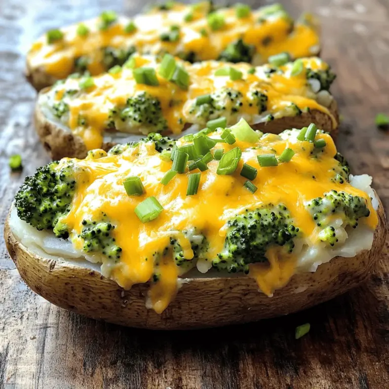 Für dieses Rezept benötigst du folgende Zutaten: - 4 große Kartoffeln - 1 Tasse Brokkoli, in kleine Röschen geschnitten - 1 Tasse geriebener Cheddar-Käse - 1/2 Tasse saure Sahne - 1/4 Tasse Milch - 2 Esslöffel Butter - Salz und Pfeffer nach Geschmack - 2 Frühlingszwiebeln, gehackt (optional)