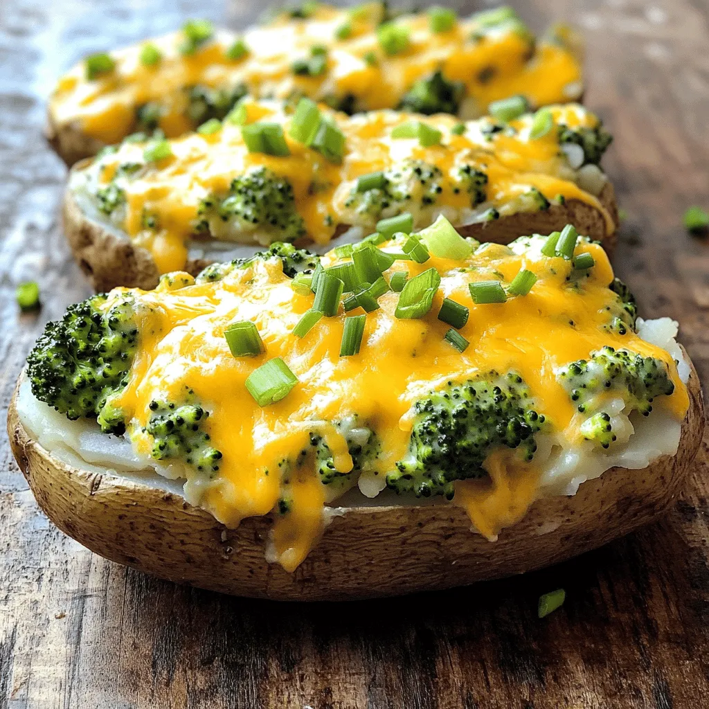 Für dieses Rezept benötigst du folgende Zutaten: - 4 große Kartoffeln - 1 Tasse Brokkoli, in kleine Röschen geschnitten - 1 Tasse geriebener Cheddar-Käse - 1/2 Tasse saure Sahne - 1/4 Tasse Milch - 2 Esslöffel Butter - Salz und Pfeffer nach Geschmack - 2 Frühlingszwiebeln, gehackt (optional)