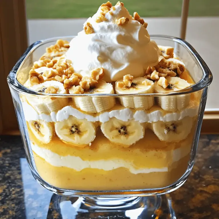 Für den besten Bananenpudding benötigst du einige einfache Zutaten. Diese Zutaten bilden die Grundlage für den cremigen und köstlichen Pudding. Hier sind die Hauptzutaten: - 4 reife Bananen, in Scheiben geschnitten - 240 g Zucker (1 Tasse) - 40 g Mehl (1/3 Tasse) - 1/4 Teelöffel Salz - 650 ml Vollmilch (2 3/4 Tassen) - 3 große Eigelbe - 1 Teelöffel Vanilleextrakt - 1 Esslöffel Butter - 1 Packung (311 g) Vanillewaffeln (11 oz) - Schlagsahne (zum Garnieren) - Gehackte Walnüsse oder Pekannüsse (zum Bestreuen, optional) Diese Zutaten sind leicht zu finden und machen den Pudding besonders lecker. Die Qualität der Zutaten macht einen großen Unterschied. Ich empfehle, frische und reife Bananen zu verwenden. Sie geben dem Pudding den besten Geschmack. Bei der Milch solltest du Vollmilch wählen, da sie reichhaltiger ist. Auch die Vanille ist wichtig. Verwende echten Vanilleextrakt und nicht künstlichen. So erhältst du den besten Geschmack. Für die Waffeln sind Vanillewaffeln ideal. Sie fügen eine knusprige Textur hinzu. Manchmal möchte ich etwas Neues ausprobieren. Du kannst deinen Bananenpudding mit verschiedenen Aromen anpassen. Hier sind einige Ideen: - Füge eine Prise Zimt hinzu, um einen warmen Geschmack zu bekommen. - Ersetze einen Teil der Milch durch Kokosmilch für einen tropischen Touch. - Nutze Schokoladenwaffeln statt Vanillewaffeln für einen schokoladigen Bananenpudding. Diese Variationen machen deinen Pudding noch interessanter und leckerer. Du kannst je nach Lust und Laune wählen. Wenn du mehr über das Rezept erfahren möchtest, schaue dir das vollständige Rezept an. Um die Vanillecreme zu machen, folge diesen einfachen Schritten. Zuerst vermische in einem mittelgroßen Topf Zucker, Mehl und Salz gut. Das ist wichtig, damit die Mischung gleichmäßig ist. Dann füge langsam die Vollmilch hinzu und rühre ständig. Achte darauf, dass keine Klumpen entstehen. Koche die Mischung bei mittlerer Hitze. Rühre weiter, bis sie dick wird und Blasen wirft. Das dauert etwa 8 bis 10 Minuten. In einer separaten Schüssel verquirle die Eigelbe gut. Wenn die Milchmischung dick genug ist, nimm etwas davon und rühre es vorsichtig in die Eigelbe. Das nennt man temperieren. Jetzt gebe die temperierte Mischung zurück in den Topf. Koche weiter für 2 bis 3 Minuten und rühre dabei ständig. Nimm den Topf vom Herd. Rühre den Vanilleextrakt und die Butter ein, bis alles glatt ist. Jetzt kommt der spaßige Teil: das Schichten! Nimm ein großes Serviergericht oder einzelne Becher. Beginne mit einer Schicht der Vanillewaffeln. Lege dann eine Schicht der geschnittenen Bananen darauf. Danach kommt eine Schicht Vanillecreme. Wiederhole diesen Vorgang, bis alle Zutaten aufgebraucht sind. Achte darauf, dass die oberste Schicht die Vanillecreme ist. Um den besten Bananenpudding zu machen, lasse ihn mindestens 4 Stunden im Kühlschrank ruhen. Idealerweise lässt man ihn über Nacht. So verbinden sich die Aromen gut. Vor dem Servieren kannst du den Pudding mit Schlagsahne garnieren. Ein paar gehackte Walnüsse oder Pekannüsse oben drauf geben einen tollen Crunch. Wenn du die Schritte befolgst, wirst du einen himmlischen Bananenpudding haben. Für die genauen Mengen und Details schau dir das Full Recipe an. Einen leckeren Bananenpudding zu machen ist einfach, aber einige Fehler sind häufig. Hier sind einige, die Sie vermeiden sollten: - Verwenden Sie reife Bananen. Überreife oder grüne Bananen verändern den Geschmack. - Rühren Sie die Mischung ständig, während sie kocht. So verhindern Sie Klumpen. - Temperieren Sie die Eigelbe. Fügen Sie langsam die heiße Mischung hinzu, bevor Sie sie zurück in den Topf geben. Es gibt viele Möglichkeiten, den Bananenpudding noch besser zu machen. Hier sind einige Geheimtipps: - Fügen Sie eine Prise Zimt oder Muskatnuss hinzu. Diese Gewürze bringen Wärme in den Geschmack. - Verwenden Sie frische Vanilleschoten anstelle von Vanilleextrakt. Das sorgt für einen intensiveren Geschmack. - Experimentieren Sie mit verschiedenen Nüssen. Gehackte Walnüsse oder Pekannüsse geben einen tollen Crunch. Die richtige Konsistenz macht den Pudding perfekt. Hier sind einige Tipps: - Kochen Sie die Mischung lange genug, bis sie dick wird. Sie sollte Blasen werfen. - Wenn der Pudding zu dick ist, fügen Sie etwas mehr Milch hinzu und rühren gut um. - Lassen Sie den Pudding im Kühlschrank ruhen. So setzen sich die Aromen gut durch. Für das vollständige Rezept, schauen Sie sich die [Full Recipe] an. {{image_4}} Bananenpudding ist ein großer Hit! Ich liebe es, mit verschiedenen Varianten zu experimentieren. Hier sind einige Ideen. Um einen Schokoladen-Bananenpudding zu machen, füge einfach Kakaopulver hinzu. Du kannst etwa 30 g Kakaopulver in die Mischung geben, wenn du die Milch hinzufügst. Das gibt dem Pudding einen tollen Schokoladengeschmack. Schichte die Schokoladencreme mit Bananen und Waffeln. Die Kombination aus Banane und Schokolade ist einfach köstlich! Für eine vegane Version verwende Pflanzenmilch und pflanzliche Butter. Anstelle von Eigelb kannst du Maisstärke verwenden, um die Creme zu binden. Mische 60 g Maisstärke mit etwas Pflanzenmilch und füge es zur Mischung hinzu, bevor du sie erhitzt. Nutze vegane Waffeln, um die Schichten zu bilden. So bleibt der Pudding vegan und lecker! Um einen glutenfreien Bananenpudding zu machen, tausche die Waffeln gegen glutenfreie Waffeln oder Kekse aus. Achte darauf, dass alle Zutaten glutenfrei sind. Du kannst auch Mandelmehl oder Kokosmehl anstelle von Weizenmehl verwenden. Achte darauf, dass du die richtige Menge nimmst, damit die Konsistenz stimmt. So wird dein Bananenpudding für alle genießbar! Um deinen Bananenpudding frisch zu halten, lagere ihn in einem luftdichten Behälter. Dies schützt ihn vor Gerüchen im Kühlschrank. Du kannst auch Frischhaltefolie direkt auf die Oberfläche legen. So verhinderst du, dass sich eine Haut bildet. Im Kühlschrank hält sich der Bananenpudding etwa 3 bis 4 Tage. Achte darauf, dass er gut abgedeckt ist. Nach einigen Tagen könnte die Textur etwas weicher werden, aber der Geschmack bleibt gut. Wenn der Pudding einen unangenehmen Geruch hat oder die Bananen braun und matschig sind, ist er nicht mehr gut. Auch wenn sich Flüssigkeit an der Oberfläche bildet, ist das ein Zeichen für Verderb. Es ist besser, ihn dann wegzuwerfen. Du solltest den Bananenpudding mindestens 4 Stunden kühlen. Am besten lässt du ihn über Nacht im Kühlschrank. So ziehen die Aromen gut ein. Der Pudding wird dann schön fest und cremig. Ja, überreife Bananen sind perfekt für den Pudding! Sie sind süßer und haben mehr Geschmack. Das macht deinen Bananenpudding noch leckerer. Achte darauf, dass sie keine braunen Flecken haben. Eine schöne, goldene Farbe ist ideal. Für die Dekoration kannst du Schlagsahne verwenden. Spritze sie oben auf den Pudding. Füge dann frische Bananenscheiben oder Schokoladenspäne hinzu. Ein paar gehackte Nüsse geben einen tollen Crunch. Du kannst auch essbare Blumen für mehr Farbe nutzen. So wird dein Bananenpudding zum Hingucker! Der Bananenpudding ist einfach und lecker. Wir haben die besten Zutaten und Variationen besprochen. Ich habe gezeigt, wie man die Vanillecreme macht und die Schichten aufbaut. Zudem gab es Tipps, um häufige Fehler zu vermeiden und den Geschmack zu verbessern. Vergessen Sie nicht die Aufbewahrung und wie lange der Pudding frisch bleibt. Nutzen Sie all diese Informationen, um Ihren Bananenpudding perfekt zu machen. Experimentieren Sie mit verschiedenen Variationen für noch mehr Genuss!