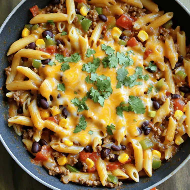 Hier sind die Zutaten für Cowboy Pasta. Diese sind einfach zu finden und lecker. - 225 g Penne-Nudeln - 450 g Rinderhackfleisch - 1 mittelgroße Zwiebel, gewürfelt - 3 Knoblauchzehen, fein gehackt - 1 rote Paprika, gewürfelt - 1 Dose (425 g) schwarze Bohnen, abgespült und abgetropft - 1 Dose (425 g) gewürfelte Tomaten mit grünen Chilis - 240 ml Maiskörner (frisch oder gefroren) - 2 Teelöffel Chilipulver - 1 Teelöffel Kreuzkümmel - 1/2 Teelöffel geräuchertes Paprikapulver - Salz und Pfeffer nach Geschmack - 1 Tasse geriebener Cheddar-Käse - Frischer Koriander oder Petersilie, zum Garnieren Frische Zutaten bringen oft mehr Geschmack. Sie sind knackiger und gesünder. Zum Beispiel, frische Paprika hat mehr Vitamine. Konservierte Zutaten sind jedoch praktisch und zeitsparend. Wenn du wenig Zeit hast, sind sie eine gute Wahl. Achte darauf, die Bohnen und Tomaten gut abzuspülen. So reduzierst du den Natriumgehalt. Cowboy Pasta ist nahrhaft und sättigend. Das Rinderhackfleisch liefert viel Protein. Es hilft beim Muskelaufbau und hält dich lange satt. Die Bohnen sind reich an Ballaststoffen. Sie fördern die Verdauung und halten den Blutzucker stabil. Die Paprika bringt Vitamine, vor allem Vitamin C. Mais liefert gesunde Kohlenhydrate. Achte auf die Portionsgröße, um die Kalorien im Blick zu behalten. Diese Pasta ist eine vollwertige Mahlzeit, die dir Energie gibt. Für das vollständige Rezept, schau dir die [Full Recipe] an und zaubere dein eigenes Cowboy Pasta Gericht. Um die Penne-Nudeln perfekt zu kochen, bringe zuerst in einem großen Topf genügend Wasser zum Kochen. Füge dann eine gute Menge Salz hinzu. Das Salz hilft, den Geschmack der Nudeln zu verbessern. Gib die Penne-Nudeln ins kochende Wasser. Koche sie gemäß der Packungsanweisung bis sie bissfest, also „al dente“, sind. Das dauert meist etwa 10 bis 12 Minuten. Wenn sie fertig sind, gieße die Nudeln ab und stelle sie beiseite. Nimm eine große Pfanne und stelle sie auf mittlere Hitze. Gib das Rinderhackfleisch hinein. Brate es 6 bis 8 Minuten lang an. Rühre es gut um, damit es gleichmäßig bräunt. Achte darauf, das überschüssige Fett abzugießen, wenn nötig. So bleibt das Gericht nicht zu fettig. Das Fleisch sollte schön braun und gut durchgegart sein. Jetzt ist es Zeit für das Gemüse! Füge die gewürfelte Zwiebel und den gehackten Knoblauch zum Rinderhackfleisch hinzu. Brate sie 3 bis 4 Minuten an, bis die Zwiebeln glasig sind. Danach kommt die gewürfelte rote Paprika dazu. Streue auch das Chilipulver, den Kreuzkümmel und das geräucherte Paprikapulver hinein. Rühre alles gut um und lasse es weitere 3 bis 4 Minuten köcheln. Die Paprika sollte weich werden, aber nicht zerfallen. Jetzt sind wir fast fertig! Gib die abgetropften schwarzen Bohnen, die gewürfelten Tomaten mit ihrem Saft und die gekochten Penne-Nudeln in die Pfanne. Mische alles gut durch und erhitze die Mischung weitere 5 Minuten. Der letzte Schritt: Streue den geriebenen Cheddar-Käse gleichmäßig darüber. Decke die Pfanne ab und lasse sie 2 bis 3 Minuten ruhen, damit der Käse schmelzen kann. Garnieren kannst du das Ganze mit frisch gehacktem Koriander oder Petersilie. Für das vollständige Rezept schau dir die Full Recipe an. Um die perfekte Konsistenz der Pasta zu erreichen, koche ich die Penne-Nudeln al dente. Das bedeutet, dass sie leicht fest sind. Bringe einen großen Topf mit gesalzenem Wasser zum Kochen. Achte darauf, genug Wasser zu verwenden. So kleben die Nudeln nicht zusammen. Nach der angegebenen Kochzeit, probiere eine Nudel. Sie sollte weich sein, aber noch einen kleinen Biss haben. Nach dem Abgießen, lasse die Nudeln kurz ruhen. Das hilft, die Konsistenz zu bewahren. Beim Anbraten des Rinderhackfleischs gibt es einige Dos und Don’ts. Zuerst, benutze eine große Pfanne. So bleibt das Fleisch gleichmäßig in der Hitze. Achte darauf, das Fleisch gut zu zerbrechen. So brät es gleichmäßig an. Rühre es regelmäßig um. Das verhindert, dass es anbrennt. Lass das Fett nicht zu lange in der Pfanne. Gieße überschüssiges Fett ab, um die Sauce nicht zu schwer zu machen. Vermeide es, das Fleisch zu früh zu würzen. Das kann den Geschmack beeinträchtigen. Die Gewürze sind der Schlüssel zu Cowboy Pasta. Ich kann die Gewürze leicht anpassen. Für eine mildere Version, verwende weniger Chilipulver. Wer es schärfer mag, kann mehr Chilis hinzufügen. Kreuzkümmel bringt einen tollen Geschmack. Du kannst auch andere Gewürze ausprobieren, wie Oregano oder Thymian. Das macht das Gericht noch interessanter. Ein Spritzer frischer Limettensaft kann dem Gericht Frische geben. So kannst du Cowboy Pasta immer wieder neu erfinden. Für die vollständige Anleitung, schau dir das Full Recipe an. {{image_4}} Du kannst Cowboy Pasta leicht vegetarisch machen. Ersetze das Rinderhackfleisch durch eine Mischung aus Pilzen und Linsen. Diese Zutaten geben dir einen herzhaften Geschmack. Verwende auch mehr Gemüse, wie Zucchini oder Karotten. Diese sorgen für Farbe und Nährstoffe. Du kannst die Gewürze gleich lassen. Das Rezept bleibt einfach und lecker. Wenn du es schärfer magst, füge frische Chilis hinzu. Du kannst Jalapeños oder Serrano-Chilis verwenden. Schneide sie klein und brate sie mit der Zwiebel und dem Knoblauch an. Das gibt der Pasta einen extra Kick. Du kannst auch mehr Chilipulver oder Cayennepfeffer hinzufügen. Achte darauf, die Schärfe nach deinem Geschmack anzupassen. Für eine glutenfreie Version wähle glutenfreie Penne-Nudeln. Diese findest du in vielen Supermärkten. Achte darauf, auch die anderen Zutaten zu überprüfen. Einige Dosenprodukte können Gluten enthalten. Es ist wichtig, die Etiketten zu lesen. So bleibt deine Cowboy Pasta für alle Diäten geeignet. Du kannst das Rezept immer noch genießen! Wenn du mehr über die Zubereitung erfahren möchtest, sieh dir das [Full Recipe] an. Es ist wichtig, Cowboy Pasta gut aufzubewahren, um die Frische zu erhalten. Lass die Pasta zuerst auf Raumtemperatur abkühlen. Verwende dann einen luftdichten Behälter. Fülle die Pasta hinein und schließe den Behälter fest. So bleibt die Pasta bis zu fünf Tage frisch. Um die Cowboy Pasta wieder aufzuwärmen, benutze eine Pfanne oder die Mikrowelle. In der Pfanne füge einen Spritzer Wasser hinzu. Das hilft, die Pasta feucht zu halten. Erhitze sie bei mittlerer Hitze und rühre oft um. In der Mikrowelle decke die Pasta ab, um Spritzer zu vermeiden. Erhitze sie in kurzen Intervallen von 30 Sekunden. So bleibt die Pasta lecker und frisch. Im Kühlschrank hält die Cowboy Pasta etwa fünf Tage. Du kannst sie auch einfrieren. Fülle die Pasta in einen gefrierfesten Behälter. So bleibt sie bis zu drei Monate haltbar. Achte darauf, beim Einfrieren nicht zu viel Luft im Behälter zu lassen. Das verhindert Gefrierbrand und sorgt für besseren Geschmack. Die Zubereitung von Cowboy Pasta dauert etwa 30 Minuten. Du brauchst 10 Minuten, um alles vorzubereiten, und 20 Minuten zum Kochen. Diese Zeit ist perfekt, wenn du einen schnellen, leckeren Abendessenplan brauchst. Es ist einfach und macht Spaß! Ja, du kannst Cowboy Pasta im Voraus zubereiten. Koche die Pasta und die Sauce separat. Du kannst sie dann in einem luftdichten Behälter im Kühlschrank aufbewahren. Wenn du bereit bist zu essen, erhitze alles zusammen. So sparst du Zeit und hast trotzdem ein tolles Essen. Zu Cowboy Pasta passen viele Beilagen gut. Hier sind ein paar Ideen: - Ein frischer grüner Salat - Knoblauchbrot oder Baguette - Gegrilltes Gemüse - Ein cremiges Dressing für den Salat Diese Beilagen ergänzen den Geschmack und machen das Essen noch besser. Probiere sie aus! Diese Anleitung zeigt, wie man Cowboy Pasta zubereitet. Wir betrachteten die Zutaten, Kochschritte und Tipps für das perfekte Gericht. Du lernst auch, wie du die Pasta aufbewahrst und aufwärmst. Variationen bieten dir viele Geschmäcker, von vegetarisch bis scharf. Du hast jetzt alle Infos, um eine köstliche Cowboy Pasta zu machen. Probiere es aus, experimentiere mit Zutaten und finde deinen Lieblingsgeschmack! Viel Spaß beim Kochen!
