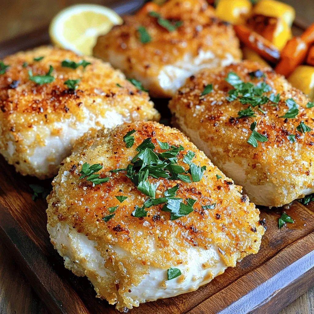 Um zartschmelzende Hähnchenbrust zu machen, benötigst du diese Hauptzutaten: - 4 Hähnchenbrustfilets, ohne Haut und Knochen - 1 Tasse Buttermilch - 1 Tasse Weizenmehl - 1/2 Tasse Speisestärke - 1/4 Tasse ungesalzene Butter, geschmolzen Diese Zutaten sind wichtig, um die Hähnchenbrust saftig und zart zu machen. Buttermilch hilft, das Fleisch zu marinieren und zart zu halten. Die Gewürze geben dem Hähnchen seinen besonderen Geschmack. Hier sind die benötigten: - 1 Esslöffel Knoblauchpulver - 1 Esslöffel Zwiebelpulver - 1 Teelöffel geräuchertes Paprikapulver - 1 Teelöffel getrockneter Thymian - Salz und schwarzer Pfeffer nach Geschmack - 1 Teelöffel Backpulver - 1 Teelöffel Cayennepfeffer (optional, für Schärfe) Diese Gewürze fügen Geschmack hinzu und machen das Hähnchen besonders lecker. Die Marinade aus Buttermilch und Gewürzen sorgt dafür, dass das Hähnchen zart und aromatisch wird. Für dieses Rezept benötigst du einige wichtige Utensilien: - Eine große Schüssel zum Mischen - Ein Backblech - Backpapier oder etwas Öl zum Einfetten - Eine separate Schüssel für die Panade - Einen Löffel zum Träufeln der Butter Diese Utensilien helfen dir, die Hähnchenbrust einfach und effektiv zuzubereiten. Mit diesen Zutaten und Utensilien kannst du das Rezept für zartschmelzende Hähnchenbrust ganz einfach nachkochen. Für das vollständige Rezept, schau dir die Full Recipe an. Um die Hähnchenbrust zart zu machen, lege sie in Buttermilch. Mische die Buttermilch mit Knoblauchpulver, Zwiebelpulver, geräuchertem Paprikapulver, Thymian, Salz und Pfeffer. Diese Mischung macht das Hähnchen saftig. Lege die Hähnchenbrustfilets in die Schüssel. Achte darauf, dass sie gut bedeckt sind. Decke die Schüssel ab und stelle sie in den Kühlschrank. Lass das Hähnchen mindestens eine Stunde ziehen. Für das beste Ergebnis lasse es über Nacht marinieren. Heize deinen Ofen auf 200°C vor. Während der Ofen sich aufheizt, bereite das Backblech vor. Lege Backpapier auf das Blech oder fette es leicht ein. So bleibt das Hähnchen nicht kleben. Diese Vorbereitung stellt sicher, dass das Hähnchen gleichmäßig garen kann. Bereite die Panade in einer Schüssel vor. Vermische das Mehl, die Speisestärke, das Backpulver und den Cayennepfeffer, wenn du Schärfe magst. Füge eine Prise Salz und Pfeffer hinzu. Nimm nun die Hähnchenbrustfilets aus der Marinade. Lass die überschüssige Flüssigkeit abtropfen. Wende jedes Filet in der Mehlmischung. Achte darauf, dass es gleichmäßig bedeckt ist. Klopfe die überschüssige Panade ab. Diese Schritte sorgen für eine knusprige Kruste beim Backen. Für die vollständige Anleitung schau dir das [Full Recipe] an. Für die beste Marinade ist Buttermilch ideal. Sie macht das Hähnchen zart und saftig. Mische die Buttermilch mit Gewürzen. Ich empfehle Knoblauchpulver und Zwiebelpulver. Diese geben guten Geschmack. Lasse das Hähnchen mindestens eine Stunde marinieren. Noch besser ist es, wenn du es über Nacht im Kühlschrank lässt. So zieht der Geschmack richtig ein. Die Panade ist der Schlüssel zu einem knusprigen Hähnchen. Mische Weizenmehl mit Speisestärke und Backpulver. Diese Mischung sorgt für eine tolle Textur. Tauche die Hähnchenbrust zuerst in die Marinade. Danach wälze sie in der Mehlmischung. Klopfe die Reste ab, damit die Panade nicht zu dick wird. Ein Spritzer geschmolzene Butter sorgt für eine goldene Farbe. Die Garzeit ist wichtig, um das Hähnchen perfekt zu machen. Heize deinen Ofen auf 200°C vor. Backe das Hähnchen 20-25 Minuten. Die Innentemperatur sollte 75°C erreichen. Nutze ein Fleischthermometer, um sicherzustellen, dass es durch ist. Lass das Hähnchen nach dem Backen fünf Minuten ruhen. So bleiben die Säfte im Fleisch. Diese Tipps helfen dir, die zartschmelzende Hähnchenbrust perfekt zuzubereiten. Sie sind einfach, aber effektiv! Für das ganze Rezept, schaue dir das [Full Recipe] an. {{image_4}} Grillen macht Hähnchenbrust besonders lecker und saftig. Beginne mit der Marinade aus Buttermilch. Lass das Hähnchen mindestens eine Stunde im Kühlschrank. Heize dann den Grill auf mittlere Hitze vor. Nimm die Hähnchenbrustfilets aus der Marinade und lass die überschüssige Flüssigkeit abtropfen. Grille die Filets etwa 6 bis 8 Minuten pro Seite. Achte darauf, dass die Innentemperatur 75°C erreicht. Das Grillen gibt dem Hähnchen einen rauchigen Geschmack, der es unwiderstehlich macht. Variiere die Gewürze in der Marinade für neue Geschmäcker. Du kannst zum Beispiel Kreuzkümmel, Curry oder italienische Kräuter verwenden. Diese Gewürze geben deinem Hähnchen einen neuen Twist. Lass deiner Kreativität freien Lauf. Kombiniere die Gewürze nach deinem Geschmack. Die Grundmarinade bleibt die gleiche, aber die Aromen werden sich stark unterscheiden. Für eine Low-Carb-Variante kannst du die Panade ändern. Statt Weizenmehl nimmst du Mandelmehl oder Kokosmehl. Diese Mehle sind kohlenhydratärmer und passen gut zum Hähnchen. Mische das neue Mehl mit Gewürzen, um Geschmack hinzuzufügen. Diese Option ist nicht nur gesund, sondern auch lecker. Du wirst überrascht sein, wie gut das Hähnchen schmeckt. Um die Reste Ihrer zartschmelzenden Hähnchenbrust gut zu lagern, lassen Sie das Hähnchen zuerst abkühlen. Packen Sie die Stücke dann in einen luftdichten Behälter. Es ist wichtig, die Reste schnell zu kühlen. Dies verhindert das Wachstum von Bakterien. Sie können das Hähnchen auch in Frischhaltefolie einwickeln. So bleibt es frisch und saftig. Beim Wiedererwärmen sollten Sie das Hähnchen sanft erwärmen. Nutzen Sie dazu den Ofen oder die Mikrowelle. Wenn Sie den Ofen benutzen, stellen Sie ihn auf 180°C. Wickeln Sie das Hähnchen in Folie, um es feucht zu halten. So bleibt die Panade knusprig. In der Mikrowelle sollten Sie das Hähnchen auf mittlerer Stufe erwärmen. Decken Sie das Hähnchen mit einem feuchten Küchentuch ab. Dies hilft, das Austrocknen zu verhindern. Im Kühlschrank bleibt die zartschmelzende Hähnchenbrust etwa 3 bis 4 Tage frisch. Achten Sie darauf, dass der Kühlschrank kalt genug ist. Wenn Sie die Reste länger aufbewahren möchten, frieren Sie sie ein. Eingefroren hält sich das Hähnchen bis zu 3 Monate. Verwenden Sie einen luftdichten Behälter oder Gefrierbeutel. Dies schützt das Hähnchen vor Frostbrand. Um Hähnchenbrust zart zu machen, marinieren Sie es in Buttermilch. Die Säure in der Buttermilch hilft, das Fleisch zu erweichen. Lassen Sie die Hähnchenbrust mindestens eine Stunde ziehen, besser über Nacht. Dies gibt dem Hähnchen Zeit, die Marinade aufzunehmen und zart zu werden. Ja, Sie können die Marinade nach Ihrem Geschmack anpassen. Fügen Sie Kräuter wie Rosmarin oder Oregano hinzu. Sie können auch Zitrone oder Limette für mehr Frische verwenden. Experimentieren Sie mit verschiedenen Gewürzen, um neue Aromen zu entdecken. Der Schlüssel ist, eine gute Balance zwischen Säure und Gewürzen zu finden. Die besten Beilagen zu Hähnchenbrust sind leicht und frisch. Geröstetes Gemüse passt gut. Ein einfacher Salat mit Rucola und Tomaten ergänzt das Gericht. Oder servieren Sie es mit Reis oder Kartoffelpüree für eine herzhaftes Abendessen. Sie können auch Quinoa oder Couscous für eine gesunde Option wählen. Um zartschmelzende Hähnchenbrust zuzubereiten, sind die richtigen Zutaten und Methoden wichtig. Wir haben Hauptzutaten, Gewürze und Zubehör besprochen. Schritt-für-Schritt-Anleitungen zeigen, wie man Hähnchen einlegt und panieren kann. Tipps für Marinade und knusprige Panade helfen weiter. Variationen, wie die Grillzubereitung oder Low-Carb-Optionen, bieten Abwechslung. Reste richtig lagern und aufwärmen, damit sie frisch bleiben, ist auch wichtig. Halte diese Tipps im Kopf, und viel Spaß beim Kochen!