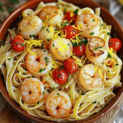 Für die köstliche Garnelen und Jakobsmuschel-Pasta benötigst du: - 225 g Linguine oder Fettuccine Pasta - 450 g große Garnelen, geschält und entdarmt - 450 g Jakobsmuscheln, gereinigt - 56 g ungesalzene Butter - 3 Knoblauchzehen, fein gehackt - 1/2 Teelöffel rote Pfefferflocken - 150 g Kirschtomaten, halbiert - 1 Zitrone, ausgepresst und abgerieben - 120 ml Schlagsahne - 60 g frische Petersilie, gehackt - Salz und Pfeffer nach Geschmack - Geriebener Parmesan (zum Servieren) Diese Zutaten bilden die Grundlage für die Aromen in deinem Gericht. Die Kombination aus Meeresfrüchten und frischen Kräutern bringt die Pasta zum Leben. Wenn du keine Garnelen oder Jakobsmuscheln findest, gibt es tolle Alternativen. Du kannst zum Beispiel: - Krabbenfleisch anstelle von Garnelen nutzen. - Muscheln oder Tintenfisch als Ersatz für Jakobsmuscheln wählen. - Veggie-Pasta verwenden, wenn du glutenfrei kochen möchtest. Diese Optionen verändern den Geschmack leicht, bleiben aber lecker und frisch. Beim Kauf von Meeresfrüchten ist Frische wichtig. Hier sind einige Tipps, um die besten zu finden: - Geruch: Frische Meeresfrüchte riechen nach dem Meer, nicht fischig. - Aussehen: Garnelen sollten glänzend und fest sein. Jakobsmuscheln sollten perlmuttartig und feucht aussehen. - Kaufzeit: Kaufe Meeresfrüchte am besten am Tag, an dem du sie kochen willst. Die Qualität deiner Zutaten macht einen großen Unterschied im Geschmack deiner Pasta. Um die perfekte Pasta zu machen, bringe einen großen Topf mit gesalzenem Wasser zum Kochen. Füge die Linguine oder Fettuccine hinzu. Koche die Pasta nach den Anweisungen auf der Verpackung, bis sie al dente ist. Vor dem Abgießen halte 240 ml des Nudelwassers zurück. Dann gieße die Pasta ab und stelle sie beiseite. Nimm eine große Pfanne und erhitze sie bei mittlerer Hitze. Schmelze 28 g Butter darin. Füge den gehackten Knoblauch und die roten Pfefferflocken hinzu. Brate das Ganze etwa 1 Minute lang an, bis es gut duftet. Die Garnelen und Jakobsmuscheln kommen jetzt in die Pfanne. Würze sie mit Salz und Pfeffer. Brate die Meeresfrüchte für 3-4 Minuten, bis die Garnelen rosa und die Jakobsmuscheln goldbraun sind. Nimm die Meeresfrüchte aus der Pfanne und lege sie beiseite. In der gleichen Pfanne fügst du die restlichen 28 g Butter und die Kirschtomaten hinzu. Brate die Tomaten 2-3 Minuten lang, bis sie weich sind. Rühre dann den Zitronensaft und den Abrieb sowie die Schlagsahne ein. Lasse die Sauce 2-3 Minuten köcheln, bis sie leicht eindickt. Gib die abgegossene Pasta in die Pfanne mit der Sauce. Füge die gebratenen Garnelen und Jakobsmuscheln hinzu. Wenn die Sauce zu dick ist, kannst du nach und nach das aufbewahrte Nudelwasser hinzufügen. Vermenge alles vorsichtig, sodass die Pasta schön mit der Sauce überzogen ist. Rühre die gehackte Petersilie unter die Pasta. Schmecke die Mischung nach Belieben mit mehr Salz und Pfeffer ab. Nimm die Pfanne vom Herd. Serviere die Meeresfrüchte-Pasta warm. Garniere sie mit zusätzlicher Petersilie und einer großzügigen Portion geriebenem Parmesan. Für das vollständige Rezept schaue dir die Meeresfrüchte-Symphonie-Pasta an. Um eine leckere Sauce zu erhalten, achte auf die Hitze. Koche die Sauce bei mittlerer Hitze. Das hilft, dass die Zutaten gut vermischt werden. Die Schlagsahne muss sanft köcheln. So wird sie dick und cremig. Wenn die Sauce zu dick ist, füge langsam das aufbewahrte Nudelwasser hinzu. Es macht die Sauce geschmeidig und leicht. Das Wasser hat Stärke, die die Sauce bindet. Ein häufiger Fehler ist, die Meeresfrüchte zu lange zu kochen. Sie werden gummiartig, wenn sie zu lange in der Pfanne sind. Achte darauf, die Garnelen und Jakobsmuscheln nur kurz zu braten. Ein weiterer Fehler ist, nicht genug Salz zu verwenden. Salz bringt den Geschmack der Meeresfrüchte hervor. Experimentiere mit dem Salzgehalt. Es macht einen großen Unterschied. Serviere die Pasta sofort, wenn sie fertig ist. Die frischen Aromen sind am besten, wenn sie warm sind. Nutze eine große Schüssel für eine schöne Präsentation. Garniere die Pasta mit frischer Petersilie und Parmesan. Du kannst auch Zitronenscheiben dazu legen. Sie geben einen frischen Geschmack. Stelle sicher, dass du genug Brot für die Sauce hast. Ein gutes Baguette passt perfekt dazu. Für Getränke empfehle ich einen leichten Weißwein. Das ist eine tolle Ergänzung zu dieser Pasta. Sie harmonieren gut miteinander. Für das volle Rezept schau dir die Meeresfrüchte-Symphonie-Pasta an. {{image_4}} Wenn du auf Fleisch und Fisch verzichten möchtest, gibt es viele leckere Optionen. Ersetze die Garnelen und Jakobsmuscheln durch saisonales Gemüse. Zucchini, Paprika und Spinat passen perfekt. Du kannst auch Kichererbsen für einen proteinreichen Zusatz nehmen. Verwende die gleiche Sauce, um den Geschmack zu intensivieren. Die Meeresfrüchte-Symphonie-Pasta ist sehr anpassbar. Du kannst Lachs, Muscheln oder Tintenfisch hinzufügen. Diese Zutaten bieten neue Texturen und Geschmäcker. Achte darauf, die Garzeiten anzupassen. Zum Beispiel braucht Lachs etwas mehr Zeit als Garnelen. Wenn du Gluten meiden möchtest, gibt es viele Alternativen. Reis- oder Maispasta sind tolle Optionen. Sie haben einen ähnlichen Geschmack und eine ähnliche Konsistenz. Koche sie nach den Anweisungen auf der Verpackung. Das Rezept bleibt einfach und lecker. Für das vollständige Rezept der Meeresfrüchte-Symphonie-Pasta, schau dir die Anleitung an. Um deine Garnelen und Jakobsmuschel-Pasta frisch zu halten, lege die Reste in einen luftdichten Behälter. Achte darauf, dass die Pasta und die Meeresfrüchte gut abgekühlt sind, bevor du sie verpackst. So bleibt der Geschmack erhalten und die Qualität der Zutaten bleibt intakt. Beim Aufwärmen der Pasta ist sanfte Hitze der Schlüssel. Erhitze sie in einer Pfanne bei mittlerer Temperatur. Füge einen kleinen Schuss Wasser oder Brühe hinzu, um die Sauce wieder cremig zu machen. Rühre regelmäßig um, damit alles gleichmäßig warm wird. Du kannst auch die Mikrowelle nutzen, aber achte darauf, die Pasta in kurzen Intervallen zu erwärmen und zwischendurch umzurühren. Die Meeresfrüchte-Pasta hält sich im Kühlschrank etwa 2 bis 3 Tage. Achte darauf, sie gut abzudecken, um die Frische zu bewahren. Wenn du die Pasta länger aufbewahren möchtest, kannst du sie auch einfrieren. In einem geeigneten Behälter hält sie sich bis zu 2 Monate. Achte darauf, die Pasta vor dem Einfrieren vollständig abzukühlen. Um die Garnelen zu reinigen, ziehe die Schale ab. Entferne den Darm, der entlang des Rückens verläuft. Spüle die Garnelen gut unter kaltem Wasser ab. Für Jakobsmuscheln entferne die untere Muschelschale und die weiße Membran. Spüle sie auch gut. Es ist wichtig, die Meeresfrüchte frisch und sauber zu halten, um den besten Geschmack zu erzielen. Um Pasta al dente zu kochen, bringe einen großen Topf mit gesalzenem Wasser zum Kochen. Füge die Pasta hinzu und koche sie gemäß den Anweisungen auf der Verpackung. Probiere die Pasta ein oder zwei Minuten vor dem Ende der Kochzeit. Sie sollte fest, aber nicht hart sein. Denke daran, etwas Nudelwasser aufzuheben, um die Sauce zu verdünnen. Ja, du kannst gefrorene Meeresfrüchte verwenden. Achte darauf, sie zuerst gut abzutauen. Das geht am besten über Nacht im Kühlschrank. Wenn du die Meeresfrüchte in der Pfanne anbrätst, achte darauf, dass sie gleichmäßig garen. Gefrorene Meeresfrüchte können sogar einen tollen Geschmack bieten, wenn sie frisch zubereitet werden. Probiere es aus mit dem Rezept für Meeresfrüchte-Symphonie-Pasta! In diesem Artikel haben wir die wichtigsten Zutaten für die Meeresfrüchte-Symphonie-Pasta besprochen. Ich habe dir Schritt für Schritt gezeigt, wie du das Gericht zubereitest. Wir haben Tipps gegeben, um die perfekte Sauce zu erreichen und häufige Fehler beim Kochen zu vermeiden. Außerdem hast du Variationen und Aufbewahrungsinfos erhalten. Jetzt bist du bereit, dieses köstliche Gericht selbst auszuprobieren. Lass die Aromen auf deinen Teller tanzen. Viel Spaß beim Kochen!