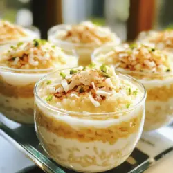 Für diesen leckeren Kokosnuss Tres Leches Reis Pudding brauchst du folgende Zutaten: - 1 Tasse Arborio-Reis (oder Rundkornreis) - 2 Tassen Kokosmilch - 1 Tasse Vollmilch - 1 Tasse gesüßte Kondensmilch - 1/2 Tasse Kristallzucker - 1 Teelöffel Vanilleextrakt - 1/4 Teelöffel Salz - 1/2 Teelöffel gemahlener Zimt - Abrieb von 1 Limette - Geröstete Kokosflocken zum Garnieren Diese Zutaten geben dem Pudding seinen tollen Geschmack und die cremige Textur. Der Arborio-Reis sorgt für die perfekte Konsistenz. Kokosmilch und Vollmilch machen ihn besonders reichhaltig. Achte darauf, hochwertigen Arborio-Reis zu wählen. Dieser Reis hat mehr Stärke und macht deinen Pudding cremiger. Kokosmilch ist wichtig für den tropischen Geschmack. Gesüßte Kondensmilch gibt dem Pudding die nötige Süße. Du kannst die Menge an Kristallzucker nach deinem Geschmack anpassen. Wenn du die Limettenschale hinzufügst, erhält der Pudding eine frische Note. Der gemahlene Zimt sorgt für Wärme und Tiefe im Geschmack. Falls du keinen Arborio-Reis hast, kannst du Rundkornreis verwenden. Dieser Reis hat ähnliche Eigenschaften. Du kannst auch die gesamte Milch durch Kokosmilch ersetzen, wenn du noch mehr Kokosgeschmack möchtest. Wenn du keine gesüßte Kondensmilch findest, kannst du auch normale Milch mit mehr Zucker verwenden. Achte darauf, dass du die Süße anpasst. Vegane Alternativen sind auch möglich. Nutze einfach pflanzliche Milch und süße nach Bedarf. Für die Garnitur kannst du auch frische Früchte statt Kokosflocken verwenden. Mango oder Ananas passen gut zu diesem Pudding. Für das vollständige Rezept, schau dir den Full Recipe an. Um den perfekten Kokosnuss Tres Leches Reis Pudding zuzubereiten, folge diesen Schritten: 1. Reis vorbereiten: Spüle 1 Tasse Arborio-Reis unter kaltem Wasser ab. Du willst, dass das Wasser klar ist. So entfernst du überschüssige Stärke. Lass den Reis gut abtropfen. 2. Mischung ansetzen: Nimm einen mittelgroßen Topf. Vermenge dort den Reis, 2 Tassen Kokosmilch, 1 Tasse Vollmilch und 1 Teelöffel Salz. 3. Köcheln lassen: Bringe die Mischung bei mittlerer Hitze langsam zum Köcheln. Rühre dabei gelegentlich um. 4. Hitze reduzieren: Wenn die Mischung köchelt, reduziere die Hitze auf niedrig. Decke den Topf ab und koche ihn 20-25 Minuten. Rühre ab und zu um, bis der Reis zart ist und die meisten Flüssigkeiten aufgesogen hat. 5. Zutaten hinzufügen: Füge nun 1 Tasse gesüßte Kondensmilch, 1/2 Tasse Kristallzucker, 1 Teelöffel Vanilleextrakt, 1/4 Teelöffel gemahlenen Zimt und den Abrieb von 1 Limette hinzu. Rühre gut um. 6. Eindicken lassen: Lass die Mischung weitere 5 Minuten bei niedriger Hitze kochen. So dickt der Pudding schön ein. 7. Abkühlen lassen: Nehme den Topf vom Herd. Lass den Pudding etwas abkühlen, bevor du ihn in Servierbecher oder eine große Schüssel umfüllst. 8. Kühlen: Stelle den Pudding für mindestens 2 Stunden in den Kühlschrank. Das hilft, die Aromen zu vermischen und ihn zu kühlen. 9. Servieren: Vor dem Servieren jede Portion mit gerösteten Kokosflocken bestreuen. Das gibt eine tolle Textur und zusätzlichen Geschmack. Die gesamte Zubereitungszeit beträgt etwa 2 Stunden und 35 Minuten. Hier ist ein einfacher Zeitplan: - Vorbereitung: 10 Minuten für das Abspülen und Messen der Zutaten. - Kochen: 25 Minuten für das Köcheln und Eindicken des Puddings. - Kühlen: Mindestens 2 Stunden im Kühlschrank. Achte darauf, den Reis nicht zu lange zu kochen. Er sollte zart, aber nicht matschig sein. Hier sind einige Tipps: - Rühren: Rühre den Reis regelmäßig um, damit er gleichmäßig gart. - Flüssigkeitsverhältnis: Halte dich an das Verhältnis von Reis zu Flüssigkeit. Zu viel Flüssigkeit kann den Pudding wässrig machen. - Deckel verwenden: Decke den Topf ab, um den Dampf zu halten. Das hilft dem Reis, gleichmäßig zu garen. Wenn du diese Schritte befolgst, wird dein Kokosnuss Tres Leches Reis Pudding sicher ein Hit! Du findest das vollständige Rezept hier: [Full Recipe]. Ein häufiger Fehler ist, den Reis nicht abzuspülen. Dies hinterlässt überschüssige Stärke. Spülen Sie den Arborio-Reis gründlich ab. So bleibt der Pudding schön cremig. Achten Sie darauf, die Hitze richtig zu regulieren. Wenn die Mischung zu stark köchelt, kann der Reis anbrennen. Kochen Sie bei mittlerer Hitze und decken Sie den Topf ab. So bleibt die Feuchtigkeit im Topf. Um die Textur zu verbessern, rühren Sie den Pudding regelmäßig um. Dies verhindert, dass der Reis am Boden kleben bleibt. Ein weiterer Tipp ist, die Mischung nach dem Kochen etwas ruhen zu lassen. Das macht den Pudding dicker und cremiger. Für einen besonders cremigen Pudding können Sie etwas mehr Kokosmilch hinzufügen. Dies verleiht mehr Geschmack und macht ihn noch reichhaltiger. Für den besten Geschmack empfehle ich, frische Limetten zu verwenden. Der Abrieb bringt frische Noten in den Pudding. Zimt ist ein weiteres wichtiges Gewürz. Er fügt Tiefe hinzu und harmoniert gut mit Kokos. Seien Sie großzügig mit den gerösteten Kokosflocken. Sie bringen einen tollen Crunch und zusätzlichen Kokosgeschmack. Diese Flocken machen den Pudding auch optisch ansprechender. Für das Rezept finden Sie die vollständige Anleitung im Full Recipe. {{image_4}} Eine tolle Idee ist, frische Früchte hinzuzufügen. Mangos oder Ananas passen gut. Schneiden Sie die Früchte klein und mischen Sie sie unter den Pudding. Dies gibt dem Gericht eine fruchtige Note. Sie können auch Beeren wie Himbeeren oder Erdbeeren verwenden. Diese haben einen süßen und leicht säuerlichen Geschmack. Sie bringen Farbe und Frische in den Pudding. So wird Ihr Kokosnuss Tres Leches Reis Pudding lebendiger und noch köstlicher. Wenn Sie eine vegane Option suchen, gibt es einfache Anpassungen. Verwenden Sie statt Vollmilch eine pflanzliche Milch wie Mandel- oder Hafermilch. Ersetzen Sie die gesüßte Kondensmilch durch eine vegane Version. Viele Marken bieten Alternativen an. Achten Sie darauf, dass sie die gleiche Süße haben. So bleibt der Pudding cremig und lecker. Diese Anpassungen sorgen dafür, dass jeder den Pudding genießen kann. Um den Geschmack des Puddings zu variieren, können Sie verschiedene Gewürze hinzufügen. Eine Prise Muskatnuss bringt Wärme und Tiefe. Ein wenig Ingwer kann eine spannende Schärfe geben. Auch ein Spritzer Rum oder Kokoslikör kann den Pudding aufpeppen. Experimentieren Sie mit Aromen, die Sie mögen. Ein Hauch von Zitrone oder Orange kann ebenfalls erfrischend wirken. Diese kleinen Änderungen machen den Pudding noch interessanter und einzigartig. Für das vollständige Rezept schauen Sie bitte auf die [Full Recipe]. Um den Kokosnuss Tres Leches Reis Pudding frisch zu halten, ist die richtige Lagerung wichtig. Verwenden Sie einen luftdichten Behälter. So bleibt der Pudding bis zu einer Woche frisch. Achten Sie darauf, den Pudding gut abkühlen zu lassen, bevor Sie ihn lagern. Dies verhindert Kondensation und eine matschige Textur. Im Kühlschrank hält der Pudding bis zu sieben Tage. Lagern Sie ihn immer abgedeckt. Wenn Sie ihn länger als sieben Tage aufbewahren möchten, sollten Sie ihn einfrieren. Achten Sie darauf, die Puddingportionen in kleinen Behältern zu lagern. So können Sie nur das auftauen, was Sie brauchen. Um den Pudding einzufrieren, teilen Sie ihn in Portionen auf. Verwenden Sie gefriergeeignete Behälter oder Beutel. Lassen Sie etwas Platz, da der Pudding beim Gefrieren ausdehnt. Zum Auftauen den Pudding über Nacht im Kühlschrank lassen. Rühren Sie ihn danach gut um, um die Konsistenz wiederherzustellen. So bleibt der Geschmack frisch und lecker. Tres Leches Reis Pudding hat seine Wurzeln in Lateinamerika. Der Name bedeutet „drei Milchsorten“. Diese Milchsorten sind normale Milch, Kondensmilch und Sahne. Der Pudding ist eine beliebte Süßspeise in vielen Ländern, wie Mexiko und Peru. Die Kombination von Milch und Reis macht ihn besonders cremig und lecker. Diese Tradition hat sich im Laufe der Jahre weiterentwickelt. Heute fügen viele Köche ihren eigenen Twist hinzu, wie Kokosmilch. Dies gibt dem Pudding einen tropischen Geschmack, den viele lieben. Ja, Sie können die Zuckermenge anpassen. Wenn Sie weniger Süße mögen, verwenden Sie einfach weniger Zucker. Beginnen Sie mit der Hälfte der Menge. Sie können auch Zuckeralternativen nutzen, wie Honig oder Agavendicksaft. Diese Optionen bieten auch einen anderen Geschmack. Denken Sie daran, dass die gesüßte Kondensmilch bereits süß ist. Das bedeutet, dass der Pudding auch ohne viel zusätzlichen Zucker gut schmeckt. So können Sie ihn nach Ihrem Geschmack anpassen. Um den Pudding ohne Milchprodukte zu machen, verwenden Sie pflanzliche Milch. Kokosmilch eignet sich am besten. Sie können auch Mandel- oder Hafermilch nehmen. Statt gesüßter Kondensmilch können Sie eine vegane Version verwenden. Es gibt viele Rezepte dafür online. Achten Sie darauf, dass alle Zutaten pflanzlich sind. So gelingt der Pudding gut und bleibt lecker. Damit können auch Menschen mit Laktoseintoleranz den Pudding genießen. Kokosnuss Tres Leches Reis Pudding ist vielseitig und lecker. Wir haben die besten Zutaten und Alternativen betrachtet. Die Schritt-für-Schritt-Anleitung hilft dir, den Pudding perfekt zuzubereiten. Tipps und Tricks zeigen dir, wie du häufige Fehler vermeidest. Du kannst das Rezept anpassen und variieren. Achte auf die Lagerung, damit der Pudding frisch bleibt. Jetzt bist du bereit, ein köstliches Dessert zu machen! Viel Freude beim Ausprobieren und Genießen!