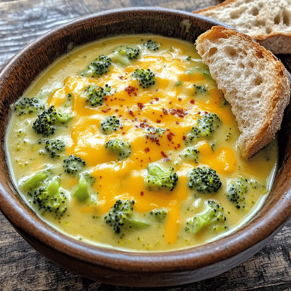 - 4 Tassen frische Brokkoliröschen - 1 mittlere Zwiebel, gehackt - 2 Knoblauchzehen, fein gehackt Die Hauptzutaten sind der Schlüssel zu jedem Rezept. Hier haben wir frischen Brokkoli, Zwiebeln und Knoblauch. Diese Zutaten geben der Suppe einen starken, leckeren Geschmack. Brokkoli ist gesund und voll von Nährstoffen. Zwiebeln und Knoblauch bringen eine tolle Tiefe in die Suppe. - 4 Tassen Gemüsebrühe - 1 Tasse Sahne - Salz, Pfeffer und getrockneter Thymian Für die Flüssigkeiten verwenden wir Gemüsebrühe und Sahne. Die Brühe gibt einen herzhaften Geschmack, während die Sahne die Suppe cremig macht. Salz und Pfeffer heben die Aromen hervor. Der Thymian fügt einen feinen, würzigen Hauch hinzu. Diese Kombination macht die Suppe besonders köstlich. - 2 mittlere Karotten, in Stücke geschnitten - 2 mittlere Kartoffeln, geschält und gewürfelt - Rote Pfefferflocken zur Garnierung Um die Suppe noch bunter und nahrhafter zu machen, können Karotten und Kartoffeln hinzugefügt werden. Diese Gemüsesorten bringen Süße und zusätzliche Textur. Rote Pfefferflocken sind toll für alle, die etwas Schärfe mögen. Sie machen die Suppe nicht nur schmackhafter, sondern auch optisch ansprechend. Für das vollständige Rezept schauen Sie sich das [Full Recipe] an. - Beginne mit dem Schneiden des Brokkolis in kleine Röschen. - Hacke die Zwiebel fein und schneide die Karotten in Stücke. - Schäle die Kartoffeln und würfle sie. - Lege alle geschnittenen Zutaten beiseite. - Gebe dann die Brokkoliröschen, Zwiebel, Knoblauch, Karotten und Kartoffeln in den Slow Cooker. - Gieße die Gemüsebrühe über die Zutaten. - Streue den getrockneten Thymian darüber. - Würze mit Salz und Pfeffer nach Geschmack. - Setze den Deckel auf den Slow Cooker. - Koche die Suppe bei niedriger Hitze 6-8 Stunden oder bei hoher Hitze 3-4 Stunden. Das Gemüse sollte weich sein. - Nach dem Kochen püriere die Suppe mit einem Stabmixer. - Püriere sie bis sie glatt ist, oder püriere nur die Hälfte für eine stückige Konsistenz. - Rühre die Sahne und den geriebenen Cheddar-Käse unter die pürierte Suppe. - Erhitze die Suppe für weitere 20 Minuten auf niedriger Stufe, bis der Käse schmilzt. - Probiere die Suppe und passe die Gewürze nach Bedarf an. - Serviere die Suppe heiß und genieße sie! Für das vollständige Rezept schau dir die Käse-Brokkoli-Glücks-Suppe an. Um die perfekte Konsistenz deiner Brokkoli Cheese Soup zu erreichen, hast du zwei Optionen. Du kannst die Suppe komplett pürieren. So wird sie schön glatt. Oder du kannst die Hälfte pürieren und die andere Hälfte stückig lassen. Das gibt der Suppe Textur und mehr Biss. Wenn du eine stückige Variante magst, püriere nur die Kartoffeln und Karotten. So bleibt der Brokkoli schön erhalten. Die Aromen deiner Suppe sind wichtig. Du kannst mit Gewürzen spielen, um den Geschmack zu ändern. Für mehr Schärfe füge etwas Cayennepfeffer hinzu. Magst du es eher herzhaft? Dann probiere geräucherte Paprika. Ein Spritzer Zitronensaft bringt Frische in die Suppe. Wenn du frische Kräuter magst, verwende Basilikum oder Petersilie. Diese Kräuter geben der Suppe ein neues Leben. Für das perfekte Serviererlebnis empfehle ich, die Suppe mit frischem Brot zu genießen. Knuspriges Brot oder Croûtons passen gut dazu. Diese Beilagen geben dem Gericht einen tollen Crunch. Du kannst auch extra Käse darüber streuen. Das sieht nicht nur schön aus, sondern schmeckt auch fantastisch. Ein Hauch von roter Pfefferflocken kann der Suppe einen tollen Farbtupfer verleihen. {{image_4}} Für eine vegetarische oder vegane Suppe können Sie die Sahne ersetzen. Verwenden Sie anstelle von Sahne Kokosmilch oder Cashewcreme. Diese geben der Suppe eine schöne Textur. Für den Käse nehmen Sie vegane Käsealternativen. Diese schmelzen gut und bieten einen ähnlichen Geschmack. Möchten Sie mehr Geschmack und Nährstoffe? Fügen Sie Blumenkohl oder Spinat hinzu. Blumenkohl bringt eine cremige Konsistenz. Spinat gibt einen frischen Geschmack. Schneiden Sie das Gemüse klein, damit es gut kocht. Diese Optionen machen die Suppe noch bunter und gesünder. Für mehr Protein können Sie Schinken oder Hühnerfleisch hinzufügen. Kochen Sie den Schinken leicht vor, bevor Sie ihn in die Suppe geben. Wenn Sie Hühnerfleisch verwenden, kochen Sie es zuerst und schneiden es in kleine Stücke. Beide Varianten geben der Suppe mehr Fülle und einen herzhaften Geschmack. Für das vollständige Rezept schauen Sie bitte in den [Full Recipe]. Bewahren Sie die Suppe in einem luftdichten Behälter auf. So bleibt sie frisch. Sie können die Suppe bis zu fünf Tage im Kühlschrank lagern. Warten Sie, bis die Suppe abgekühlt ist, bevor Sie sie in den Kühlschrank stellen. Das hilft, die Qualität zu erhalten. Um die Suppe einzufrieren, verwenden Sie einen gefrierfesten Behälter. Lassen Sie etwas Platz oben, damit die Suppe sich ausdehnen kann. Sie können die Suppe bis zu drei Monate einfrieren. Zum Auftauen stellen Sie die Suppe über Nacht in den Kühlschrank. Erwärmen Sie sie dann auf dem Herd oder in der Mikrowelle. Um die beste Qualität zu erreichen, erwärmen Sie die Suppe langsam. Gießen Sie sie in einen Topf und erhitzen Sie sie bei mittlerer Hitze. Rühren Sie gelegentlich um, damit sie gleichmäßig warm wird. Fügen Sie etwas Wasser oder Brühe hinzu, wenn die Suppe zu dick ist. Achten Sie darauf, die Suppe nicht zu überhitzen, um den Geschmack zu bewahren. Für das komplette Rezept schauen Sie sich die Full Recipe an. Sie können die Suppe bis zu fünf Tage im Kühlschrank aufbewahren. Achten Sie darauf, die Suppe in einem luftdichten Behälter zu lagern. Vor dem Servieren einfach gut umrühren und aufwärmen. Wenn Sie die Suppe länger aufbewahren möchten, können Sie sie einfrieren. So bleibt sie bis zu drei Monate frisch. Lassen Sie die Suppe vor dem Einfrieren vollständig abkühlen, um die beste Qualität zu gewährleisten. Ja, das Rezept ist sehr anpassbar. Verschiedene Slow Cooker haben unterschiedliche Heizstufen. Die Kochzeit kann je nach Modell variieren. Wenn Ihr Slow Cooker sehr heiß kocht, können Sie die Kochzeit verkürzen. Bei einem langsameren Modell sollten Sie eventuell die Zeit verlängern. Fühlen Sie sich frei, die Gemüsemengen zu ändern oder sogar zusätzliches Gemüse hinzuzufügen. Dies kann die Suppe noch schmackhafter machen. Auf jeden Fall! Wenn Sie Käseliebhaber sind, fügen Sie mehr geriebenen Käse hinzu. Scharfer Cheddar ist eine gute Wahl, aber auch Gouda oder Gruyère sind lecker. Experimentieren Sie mit verschiedenen Käsesorten, um neue Geschmäcker zu entdecken. Denken Sie daran, dass mehr Käse die Suppe cremiger macht. Achten Sie darauf, die Suppe gut zu rühren, damit sich der Käse gleichmäßig verteilt. Für das vollständige Rezept schauen Sie sich die Käse-Brokkoli-Glücks-Suppe an. Diese Brokkolisuppe ist einfach und lecker. Du hast frisches Gemüse, Brühe und Gewürze genutzt. Die Anleitung macht das Kochen leicht. Du kannst die Suppe nach deinem Geschmack anpassen und variieren. Achte darauf, sie richtig zu lagern und aufzubewahren. Ob für eine Mahlzeit oder Reste, diese Suppe bietet viele Optionen. Probiere verschiedene Gemüsesorten und Variationen aus. So bleibt das Rezept spannend und lecker. Viel Spaß beim Kochen und genießen!