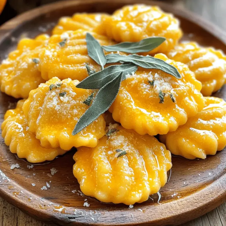 Für die Kürbisgnocchi brauchen Sie: - 1 Tasse gekochtes Kürbispüree - 1 Tasse Ricotta-Käse - 1 ½ bis 2 Tassen Weizenmehl (Typ 550) - 1 großes Ei - Salz nach Geschmack - ½ Teelöffel frisch geriebene Muskatnuss Diese Zutaten sorgen für einen tollen Geschmack und eine weiche Textur. Kürbispüree gibt den Gnocchi eine schöne Farbe und Süße. Ricotta sorgt für die cremige Konsistenz. Für die Salbeibutter benötigen Sie: - ½ Tasse ungesalzene Butter - 15 frische Salbeiblätter - Geriebener Parmesan, zum Servieren Die Butter bringt den reichen Geschmack. Salbei gibt eine aromatische Note. Parmesan ist der perfekte Abschluss für dieses Gericht. Um die Kürbisgnocchi zuzubereiten, benötigen Sie: - Eine große Rührschüssel - Eine Gabel - Eine Schaumkelle - Eine große Pfanne - Ein Topf für das Wasser Diese Utensilien helfen Ihnen bei jedem Schritt. Eine große Rührschüssel ist wichtig für den Teig. Eine Gabel formt die Gnocchi. Eine Schaumkelle macht das Kochen einfach. Um Kürbispüree zu machen, beginne mit einem frischen Kürbis. Halbiere ihn und entferne die Kerne. Röste die Kürbishälften bei 200 °C für 30 Minuten. Das macht das Fruchtfleisch weich. Nach dem Abkühlen löffelst du das Fruchtfleisch heraus und pürierst es. Du kannst auch fertiges Kürbispüree aus der Dose verwenden. Achte darauf, dass es keine Zusätze hat. Dieses Püree ist die Basis für deine Gnocchi. In einer großen Schüssel vermischst du 1 Tasse Kürbispüree, 1 Tasse Ricotta-Käse, 1 großes Ei, Salz und ½ Teelöffel frisch geriebene Muskatnuss. Rühre alles gut um, bis es glatt ist. Füge dann nach und nach 1 ½ bis 2 Tassen Weizenmehl hinzu. Knete den Teig mit den Händen, bis er weich ist. Ist der Teig zu klebrig? Dann arbeite löffelweise mehr Mehl ein. Teile den Teig in vier Portionen. Rolle jede Portion zu einer langen Rolle und schneide sie in 2,5 cm große Stücke. Verwende eine Gabel, um Rillen zu formen. Bringe in einem großen Topf gesalzenes Wasser zum Kochen. Gib die Gnocchi in Chargen hinein. Sie sind gar, wenn sie an die Oberfläche steigen, nach etwa 2-3 Minuten. Nimm sie mit einer Schaumkelle heraus und lege sie beiseite. In einer großen Pfanne schmelze ½ Tasse ungesalzene Butter bei mittlerer Hitze. Füge 15 frische Salbeiblätter hinzu und brate sie, bis die Butter schäumt und die Blätter knusprig sind – etwa 3-4 Minuten. Gib die gekochten Gnocchi in die Pfanne und wende sie in der Salbeibutter. Brate sie eine weitere Minute, um die Aromen aufzunehmen. Serviere die Gnocchi warm, bestreut mit geriebenem Parmesan. Weitere Details findest du im Full Recipe. Um den Teig für deine Kürbisgnocchi perfekt zu machen, ist die Konsistenz wichtig. Der Teig sollte weich, aber nicht klebrig sein. Wenn du das Kürbispüree und den Ricotta-Käse mischst, achte darauf, dass du nicht zu viel Mehl hinzufügst. Füge nach und nach 1 ½ Tassen Mehl hinzu. Wenn der Teig klebt, arbeite ein Esslöffel Mehl nach dem anderen ein. So verhinderst du einen trockenen Teig. Ein geschmeidiger Teig macht das Formen der Gnocchi viel einfacher. Wenn du Gnocchi nicht sofort kochen möchtest, kannst du sie leicht lagern. Lege sie auf ein bemehltes Backblech und stelle es in den Gefrierschrank. Wenn die Gnocchi gefroren sind, kannst du sie in einen Behälter oder einen Gefrierbeutel umfüllen. So halten sie sich gut für bis zu drei Monate. Wenn du sie später kochen möchtest, koche sie direkt aus dem Gefrierschrank. Sie brauchen dann nur ein paar Minuten länger. Ein häufiger Fehler ist, den Teig zu fest zu kneten. Dies macht die Gnocchi hart. Achte darauf, den Teig nur so lange zu kneten, bis er zusammenkommt. Ein weiterer Fehler ist, die Gnocchi zu lange zu kochen. Wenn sie an die Oberfläche steigen, sind sie fertig. Überkoche sie nicht, sonst verlieren sie die zarte Textur. Halte auch die Gnocchi beim Formen leicht bemehlt, um ein Kleben zu vermeiden. Diese Tipps helfen dir, perfekte Kürbisgnocchi zu machen! {{image_4}} Für eine vegetarische Version der Kürbisgnocchi kann man die Eier durch pflanzliche Alternativen ersetzen. Zum Beispiel, nutzen Sie Leinsamen oder Chiasamen. Diese sorgen für Bindung. Außerdem können Sie veganen Ricotta verwenden. So bleibt der Geschmack lecker und die Textur gut. Um glutenfreie Gnocchi zu machen, ersetzen Sie das Weizenmehl. Verwenden Sie stattdessen eine Mischung aus Reismehl und Kartoffelstärke. Diese Mischung sorgt für eine ähnliche Konsistenz. Achten Sie darauf, die richtige Menge zu finden, um die Gnocchi nicht zu trocken zu machen. Testen Sie den Teig, bis er die perfekte Form hat. Die Salbeibutter kann leicht angepasst werden. Fügen Sie Knoblauch für mehr Geschmack hinzu. Einfach ein paar Zehen in die Butter geben, wenn sie schmilzt. Eine Prise Zimt oder Muskatnuss kann ebenfalls gut harmonieren. Für einen besonderen Kick können Sie auch geröstete Nüsse wie Walnüsse oder Mandeln hinzufügen. Diese geben einen schönen Crunch und einen neuen Geschmack. Für das vollständige Rezept besuchen Sie bitte [Full Recipe]. Kochende Gnocchi sind am besten frisch. Wenn du Reste hast, lasse sie abkühlen. Lege die Gnocchi dann in einen luftdichten Behälter. Diese kannst du im Kühlschrank bis zu drei Tage aufbewahren. Wenn du sie erneut aufwärmen willst, nutze eine Pfanne oder einen Dampfgarer. So bleiben sie weich und lecker. Wenn du den Teig für die Gnocchi vorbereitest, aber nicht sofort kochen möchtest, kannst du ihn lagern. Wickele den Teig in Frischhaltefolie. Lege ihn dann in den Kühlschrank. So bleibt der Teig frisch für bis zu zwei Tage. Achte darauf, ihn vor dem Formen auf Raumtemperatur zu bringen. Gekochte Kürbisgnocchi mit Salbeibutter schmecken am besten frisch. Aber wenn du sie aufbewahrst, halten sie sich bis zu drei Tage im Kühlschrank. Du kannst die Gnocchi auch einfrieren. Lege sie auf ein Backblech, bis sie fest sind. Danach kannst du sie in einen Gefrierbeutel geben. So halten sie sich bis zu drei Monate. Wenn du sie essen möchtest, koche sie direkt aus dem Gefrierfach. Um Kürbisgnocchi ohne Ricotta zu machen, ersetzen Sie den Ricotta durch mehr Kürbispüree. Nehmen Sie etwa 1 ½ Tassen Kürbispüree. Fügen Sie ein zusätzliches Ei hinzu, um die Bindung zu verbessern. Wenn der Teig zu weich ist, geben Sie mehr Mehl hinzu. Kneten Sie den Teig gut, bis er die richtige Konsistenz hat. Ja, Sie können die Gnocchi einfrieren. Legen Sie sie nach dem Formen auf ein Backblech. Achten Sie darauf, dass sie sich nicht berühren. Lassen Sie sie für etwa eine Stunde im Gefrierfach. Danach können Sie die Gnocchi in einen Behälter oder einen Gefrierbeutel umfüllen. So bleiben sie bis zu drei Monate frisch. Kochen Sie sie direkt aus dem Gefrierfach, ohne sie vorher auftauen zu müssen. Zu Kürbisgnocchi mit Salbeibutter passen viele Beilagen. Ein einfacher grüner Salat ergänzt das Gericht gut. Auch geröstetes Gemüse, wie Karotten oder Brokkoli, sind eine gute Wahl. Für einen festlichen Touch können Sie gebratene Pilze oder eine Portion von gebratenem Spargel hinzufügen. Diese Beilagen bringen frische Aromen und schöne Texturen. Kürbisgnocchi sind leicht herzustellen und lecker. Mit den richtigen Zutaten und Utensilien geht es schnell. Ich habe dir Tipps gegeben, um die perfekte Konsistenz zu erreichen und die häufigsten Fehler zu vermeiden. Variationen bieten dir viele kreative Möglichkeiten. Denke daran, wie du sie lagerst, um ihre Frische zu bewahren. Kürbisgnocchi sind ein tolles Gericht, das einfach Spaß macht. Probiere sie aus und genieße die Aromen!