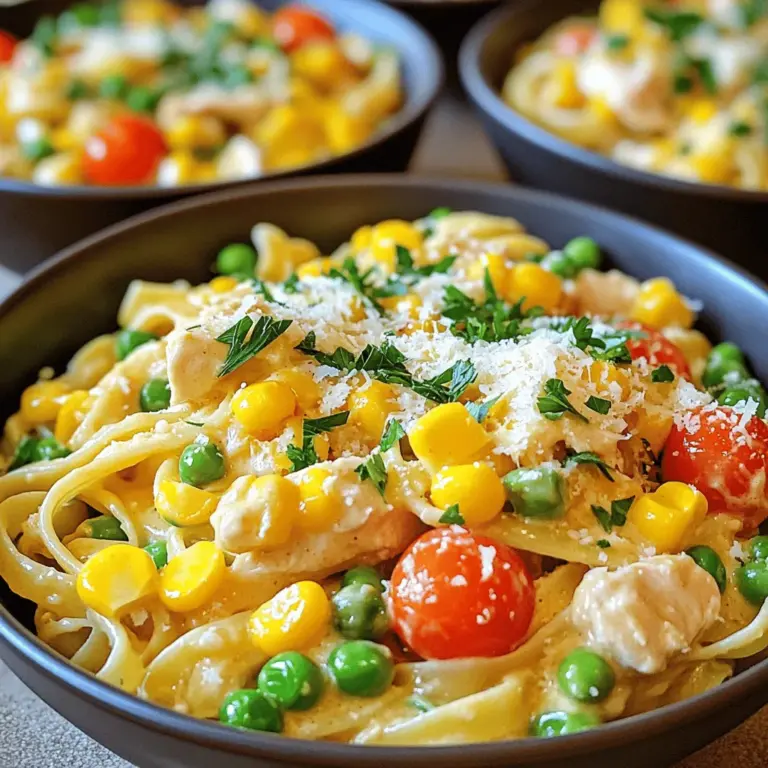 - 225 g Linguine-Pasta - 2 Esslöffel ungesalzene Butter - 450 g Hähnchenschenkel, entbeint und ohne Haut, in mundgerechte Stücke geschnitten - Gewürze: Salz, Pfeffer, geräuchertes Paprikapulver, Knoblauchpulver, Zwiebelpulver - 240 ml Schlagsahne - 120 ml Hühnerbrühe - 150 g Kirschtomaten, halbiert - 75 g Maiskörner (frisch oder gefroren) - 75 g Erbsen (frisch oder gefroren) - 30 g Parmesan, gerieben - 2 Esslöffel frische Petersilie, gehackt - Optional: zerstoßene rote Pfefferflocken Diese Zutaten bilden die Basis für mein cremiges Cowboy Butter Hähnchen Linguine. Jede Zutat hat ihren Platz und bringt besonderen Geschmack. Die Linguine sind perfekt für die cremige Sauce. Die Butter verleiht einen reichen Geschmack und hilft, die Gewürze zu binden. Die Hähnchenschenkel sind saftig und zart. Gewürze wie geräuchertes Paprikapulver und Knoblauchpulver geben Tiefe. Schlagsahne und Hühnerbrühe sorgen für die cremige Textur. Kirschtomaten, Mais und Erbsen bringen Farbe und Frische. Parmesan rundet das Gericht ab. Mit frischer Petersilie wird das Gericht lebendig. Optional können Sie zerstoßene rote Pfefferflocken hinzufügen, um einen kleinen Kick zu erzielen. Wenn Sie das vollständige Rezept suchen, schauen Sie sich das “Cremige Cowboy Butter Hähnchen Linguine” Rezept an. Kochen Sie die Linguine in einem großen Topf. Verwenden Sie viel Wasser und Salz. Kochen Sie die Pasta nach den Anweisungen auf der Packung. Achten Sie darauf, dass sie al dente ist. Dies bedeutet, dass sie weich ist, aber noch etwas Biss hat. Nach dem Kochen abgießen und beiseite stellen. Erhitzen Sie eine große Pfanne bei mittlerer bis hoher Hitze. Fügen Sie die ungesalzene Butter hinzu und lassen Sie sie schmelzen. Geben Sie die Hähnchenstücke in die Pfanne. Würzen Sie sie mit Salz, Pfeffer, geräuchertem Paprikapulver, Knoblauchpulver und Zwiebelpulver. Braten Sie das Hähnchen 6-8 Minuten lang an. Es sollte schön goldbraun sein und gut durchgegart. Nehmen Sie das Hähnchen aus der Pfanne und halten Sie es warm. In der gleichen Pfanne fügen Sie die Schlagsahne und die Hühnerbrühe hinzu. Bringen Sie die Mischung bei mittlerer Hitze sanft zum Köcheln. Schaben Sie die angebrannten Stücke vom Pfannenboden. Reduzieren Sie die Hitze auf niedrig. Rühren Sie die Kirschtomaten, den Mais und die Erbsen ein. Lassen Sie alles gut durchwärmen. Geben Sie das gebratene Hähnchen zurück in die Pfanne. Fügen Sie dann die gekochte Linguine hinzu. Mischen Sie alles gut, damit die Pasta und das Hähnchen gleichmäßig mit der Sauce bedeckt sind. Rühren Sie den geriebenen Parmesan ein, bis er schmilzt und gut vermischt ist. Servieren Sie die Linguine in tiefen Schalen. Garnieren Sie mit frischer Petersilie. Wenn Sie es scharf mögen, streuen Sie zerstoßene rote Pfefferflocken darüber. Sie finden das vollständige Rezept [hier](#). Um den Geschmack Ihrer cremigen Cowboy Butter Hähnchen Linguine zu verbessern, können Sie einige zusätzliche Gewürze nutzen. Hier sind einige Vorschläge: - Frische Kräuter: Petersilie oder Basilikum bringen frischen Geschmack. - Zitronensaft: Ein Spritzer Zitronensaft gibt dem Gericht einen tollen Kick. - Geräucherter Pfeffer: Für mehr Tiefe und Komplexität im Geschmack. - Käse: Probieren Sie Feta oder Ziegenkäse für einen neuen Twist. Die Sauce spielt eine große Rolle in diesem Gericht. Für eine cremige Textur empfehle ich: - Schlagsahne: Verwenden Sie hochwertige Schlagsahne für die beste Konsistenz. - Stärke: Ein wenig Maisstärke kann helfen, die Sauce dickflüssiger zu machen. - Kochzeit: Lassen Sie die Sauce einige Minuten köcheln, um sie zu verdicken. - Rühren: Rühren Sie die Sauce gut, während sie kocht. Einladende Präsentation macht das Essen noch besser. Hier sind einige Ideen: - Tiefen Teller: Servieren Sie die Pasta in tiefen Tellern für einen schönen Effekt. - Zusätzlicher Käse: Streuen Sie mehr Parmesan über die Pasta für eine tolle Optik. - Frische Kräuter: Garnieren Sie mit frischer Petersilie oder Basilikum. - Brot: Servieren Sie mit knusprigem Brot zum Eintunken. Für das vollständige Rezept schauen Sie bitte [hier](Full Recipe). {{image_4}} Für eine vegetarische Version dieses Gerichts tauschen Sie das Hähnchen gegen Tofu oder Tempeh aus. Schneiden Sie den Tofu in kleine Stücke. Braten Sie ihn in der Butter an, bis er goldbraun ist. Sie können auch Gemüse wie Zucchini oder Paprika hinzufügen. Diese geben dem Gericht Farbe und Geschmack. Saisonale Zutaten sind eine tolle Idee! Im Frühling können Sie frische Spargelstücke hinzufügen. Im Sommer sind Zucchini und Kirschtomaten perfekt. Im Herbst sind Kürbis oder Pilze eine gute Wahl. Im Winter können Sie Wurzelgemüse wie Karotten oder Pastinaken verwenden. Diese Zutaten verleihen dem Gericht neue Geschmäcker und machen es nahrhaft. Möchten Sie das Gericht milder oder schärfer machen? Für milde Varianten lassen Sie die roten Pfefferflocken weg. Fügen Sie stattdessen mehr Kräuter wie Basilikum oder Thymian hinzu. Für schärfere Varianten erhöhen Sie die Menge der roten Pfefferflocken oder fügen Sie frische Chili hinzu. So können Sie den Schärfegrad nach Ihrem Geschmack anpassen. Um die Reste von Cremy Cowboy Butter Chicken Linguine richtig aufzubewahren, lege sie in einen luftdichten Behälter. Du kannst die Reste im Kühlschrank bis zu drei Tage aufbewahren. Für längere Lagerung, friere die Portionen ein. Sie bleiben bis zu drei Monate frisch im Gefrierschrank. Wenn du die Reste aufbewahrst, lasse sie abkühlen, bevor du sie verpackst. So vermeidest du Kondensation und matschige Pasta. Wenn du die Linguine wieder aufwärmst, habe ich einige Tipps. Die beste Methode ist, sie auf dem Herd in einer Pfanne zu erhitzen. Füge einen Schuss Hühnerbrühe oder Sahne hinzu, um die Sauce cremig zu halten. Erhitze sie bei mittlerer Hitze und rühre oft um. Alternativ kannst du die Reste in der Mikrowelle erwärmen. Decke die Schüssel mit einem feuchten Papiertuch ab, um das Austrocknen zu verhindern. Erwärme sie in 30-Sekunden-Schritten und rühre nach jedem Schritt um. So bleibt das Gericht lecker und frisch! Die Zubereitung dauert insgesamt 30 Minuten. Du benötigst 10 Minuten für die Vorbereitung. Das Kochen und Anrichten nimmt die restlichen 20 Minuten in Anspruch. So kannst du schnell genießen! Ja, du kannst glutenfreie Pasta verwenden. Es gibt viele gute Sorten aus Reis oder Mais. Achte darauf, dass alle anderen Zutaten auch glutenfrei sind, wie die Brühe und die Gewürze. So kannst du die Pasta ohne Sorgen genießen! Ja, diese Pasta ist super für Meal Prep. Du kannst sie in Portionen aufteilen und im Kühlschrank aufbewahren. Einfach vor dem Essen aufwärmen. Die Sauce bleibt cremig, wenn du sie richtig lagerst. Zu dieser Pasta passen frische Salate oder knuspriges Brot. Ein einfacher grüner Salat mit Vinaigrette ergänzt das Gericht perfekt. Wenn du etwas Herzhaftes magst, probiere knusprige Brötchen dazu! Das vollständige Rezept für das Cremige Cowboy Butter Hähnchen Linguine findest du [hier](#). Dort sind alle Schritte und Tipps für ein perfektes Ergebnis aufgelistet. In diesem Artikel haben wir die Zutaten, die Zubereitung und Tipps für cremige Cowboy Butter Hähnchen Linguine erkundet. Ich habe dir Schritt-für-Schritt-Anleitungen gegeben, damit du das Gericht leicht nachkochen kannst. Denke an die Variationen und Aufbewahrungstipps, um das Beste aus deinem Essen zu holen. Probiere auch, dein Gericht einzukleiden und deinen eigenen Stil zu finden. Mit diesen Infos kannst du deine Kochkünste auf ein neues Niveau heben und alle beeindrucken. Guten Appetit!