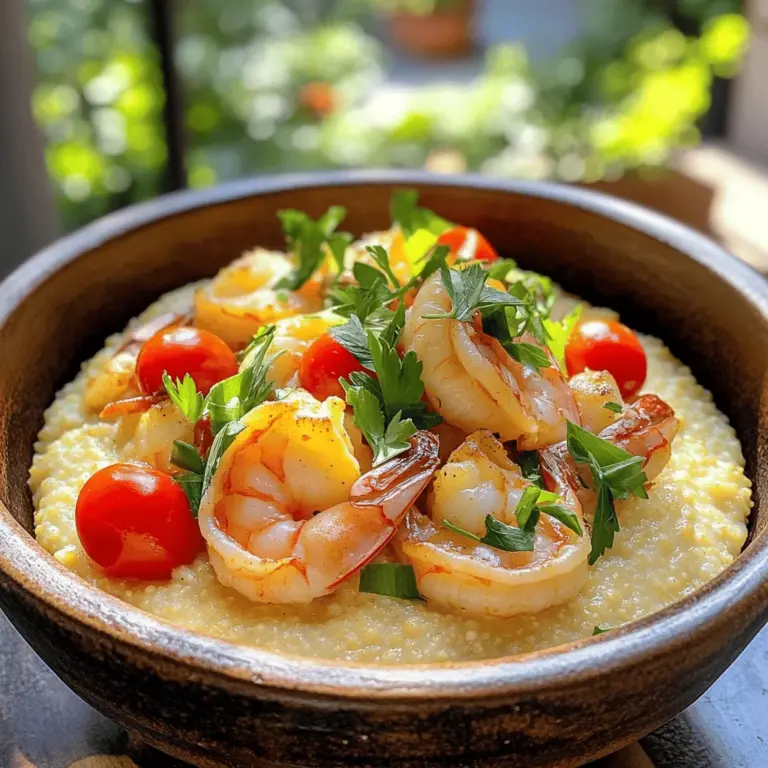 - 1 Tasse steingemahlene Polenta - 4 Tassen Wasser oder Hühnerbrühe - 450 g große Garnelen, geschält und entdarmt - 4 Scheiben geräucherter Gouda-Käse - 4 Esslöffel ungesalzene Butter - 3 Knoblauchzehen, fein gehackt - 1 Teelöffel Paprika - 1/2 Teelöffel Cayennepfeffer (nach Geschmack anpassen) - 1/2 Tasse Kirschtomaten, halbiert - 2 Frühlingszwiebeln, in Ringe geschnitten (zum Garnieren) - Salz und Pfeffer nach Geschmack - Frische Petersilie, gehackt (zum Garnieren) Die Zutaten für dieses Gericht sind einfach und leicht zu finden. Die Polenta gibt eine tolle Basis. Sie ist cremig und sättigend. Garnelen bringen Frische und Geschmack. Der geräucherte Gouda-Käse fügt eine spezielle Note hinzu. Knoblauch und Gewürze machen das Ganze würzig. Frische Kräuter und Tomaten sorgen für Farbe und Geschmack. Wenn du alles zusammenbringst, entsteht ein tolles Gericht. Du kannst die Polenta mit jedem deiner Lieblingszutaten anpassen. Probiere verschiedene Käsesorten oder füge Gemüse hinzu. Das Rezept ist flexibel und macht Spaß. Du wirst sehen, dass du immer wieder darauf zurückkommst. Für das vollständige Rezept und die Zubereitung, schau dir den Abschnitt "Full Recipe" an. 1. Beginne mit 4 Tassen Wasser oder Hühnerbrühe. Bringe diese in einem Topf zum Kochen. 2. Wenn das Wasser kocht, füge langsam 1 Tasse steingemahlene Polenta hinzu. Rühre gut um, um Klumpen zu vermeiden. 3. Reduziere die Hitze auf niedrig. Decke den Topf ab und lasse die Polenta 20-25 Minuten köcheln. Rühre gelegentlich um. 4. Wenn die Polenta zu dick wird, füge einfach etwas mehr Wasser hinzu. Sie sollte cremig und weich sein. 1. Erhitze 2 Esslöffel Butter in einer großen Pfanne bei mittlerer Hitze. 2. Gib 3 fein gehackte Knoblauchzehen in die Pfanne. Brate den Knoblauch 1 Minute lang. Er wird duften. 3. Füge 450 g große Garnelen hinzu. Würze sie mit 1 Teelöffel Paprika und 1/2 Teelöffel Cayennepfeffer. 4. Brate die Garnelen 3-4 Minuten. Sie sollten rosa und undurchsichtig sein. 1. Gib 1/2 Tasse halbierte Kirschtomaten in die Pfanne. Koche die Mischung 2-3 Minuten lang. Die Tomaten sollten leicht weich werden. 2. Wenn die Polenta fertig ist, rühre 2 Esslöffel Butter und 4 Scheiben geräucherten Gouda unter. Lass den Käse schmelzen. 3. Schmecke die Polenta mit Salz und Pfeffer ab. 4. Serviere die Polenta auf einem Teller. Löffele die Garnelen-Tomaten-Mischung darüber. 5. Garniere das Gericht mit geschnittenen Frühlingszwiebeln und gehackter Petersilie. Für die genaue Zubereitung kannst du das [Full Recipe] ansehen. Um Klumpen in der Polenta zu vermeiden, füge die Polenta langsam ins kochende Wasser. Rühre dabei ständig mit einem Schneebesen. Das hilft, eine glatte Konsistenz zu erhalten. Wenn du die Polenta kochst, achte auf die Hitze. Sie sollte leicht köcheln, nicht sprudelnd kochen. So wird die Polenta schön cremig. Die passende Konsistenz erreichst du, wenn die Polenta dick und samtig ist. Wenn sie zu dick wird, füge einfach mehr Wasser oder Brühe hinzu. Rühre gut um, bis die Mischung wieder cremig ist. Die ideale Temperatur zum Braten der Garnelen liegt bei mittlerer Hitze. So garen sie gleichmäßig und bleiben saftig. Wenn du die Pfanne zu heiß machst, werden die Garnelen schnell zäh. Beginne mit etwas Butter und erhitze sie, bevor du die Garnelen hinzufügst. Richtig würzen ist wichtig. Verwende Paprika, Cayennepfeffer, Salz und Pfeffer. Diese Gewürze bringen den Geschmack der Garnelen hervor. Mische die Gewürze gut, bevor du die Garnelen in die Pfanne gibst. Anrichten kann den Unterschied machen. Platziere die Polenta zuerst auf dem Teller. Verwende einen Löffel, um eine kleine Vertiefung in der Mitte zu machen. So bleibt die Garnelen-Mischung besser liegen. Für den besten visuellen Effekt garniere das Gericht mit geschnittenen Frühlingszwiebeln und frischer Petersilie. Diese Zutaten bringen nicht nur Farbe, sondern auch zusätzlichen Geschmack. Frische Kräuter machen dein Gericht lebendiger und einladender. {{image_4}} Cajun-Stil Shrimp and Grits bringt Wurzeln aus Louisiana in Ihre Küche. Hier sind einige einfache Schritte, um diesen Stil zu erreichen. Verwenden Sie für die Garnelen Cajun-Gewürze wie Thymian, Oregano und Paprika. Diese Gewürze geben dem Gericht mehr Wucht. Servieren Sie die Garnelen über der Polenta mit einer pikanten Soße aus Butter und Zwiebeln. Eine andere Möglichkeit ist die vegetarische Alternative für Polenta. Statt Garnelen können Sie Pilze oder Zucchini verwenden. Braten Sie das Gemüse mit Knoblauch und Zwiebeln an. Würzen Sie es nach Ihrem Geschmack. Diese Version ist leicht und gesund. Um das Gericht zu verfeinern, können Sie Gemüse und Kräuter hinzufügen. Spinat oder Rucola passen gut zur Polenta. Fügen Sie sie in den letzten Minuten hinzu, damit sie frisch bleiben. Diese Zutaten geben dem Gericht Farbe und zusätzliche Nährstoffe. Ein weiterer Tipp ist, unterschiedliche Käsesorten auszuprobieren. Anstelle von geräuchertem Gouda können Sie Parmesan oder Cheddar verwenden. Jede Käsesorte bringt ihren eigenen Geschmack mit. Experimentieren Sie und finden Sie Ihre Lieblingskombination. Für das komplette Rezept schauen Sie sich die Details in der [Full Recipe] an. Um die Reste von Garnelen und Polenta frisch zu halten, lege sie in einen luftdichten Behälter. So bleiben die Aromen erhalten. Stelle den Behälter in den Kühlschrank. Dort sind die Reste bis zu drei Tage haltbar. Du kannst die Polenta auch getrennt von den Garnelen lagern. So bleibt die Textur der Polenta besser. Wenn du mehr Zeit hast, friere die Reste ein. Polenta lässt sich gut einfrieren. Teile sie in Portionen auf und lege sie in Gefrierbeutel. Achte darauf, die Luft herauszudrücken. Garnelen können auch eingefroren werden, aber ihre Textur kann sich verändern. Wenn du sie einfrierst, mache das so schnell wie möglich. Um die Reste aufzuwärmen, nutze die Mikrowelle oder den Herd. Wenn du die Mikrowelle wählst, stelle die Leistung auf mittel. Erwärme die Polenta in kurzen Intervallen. Rühre zwischendurch um, um eine gleichmäßige Erwärmung zu erreichen. So wird die Polenta cremig und nicht trocken. Für die Garnelen ist es wichtig, sie nicht zu lange zu erhitzen. Das macht sie zäh. Erhitze sie in einer Pfanne bei niedriger Hitze. Füge etwas Wasser oder Brühe hinzu, um die Garnelen saftig zu halten. Du kannst auch die Reste in neuen Gerichten verwenden. Zum Beispiel in Tortillas oder in einem Auflauf. Das gibt dir neue Geschmackserlebnisse und verhindert Lebensmittelverschwendung. Garnelen und Polenta bieten eine großartige Kombination. Die Garnelen sind zart und saftig. Polenta ist cremig und sättigend. Zusammen entsteht ein harmonisches Gericht. Die Aromen der Garnelen passen gut zur milden Polenta. Der würzige Käse bringt zusätzlichen Geschmack. Diese Kombination ist sowohl herzhaft als auch befriedigend. Ja, gefrorene Garnelen sind eine gute Wahl. Sie sind oft frisch eingefroren und behalten ihren Geschmack. Achte darauf, sie richtig aufzutauen. Lege die Garnelen über Nacht in den Kühlschrank. Du kannst sie auch in kaltem Wasser auftauen, wenn du es eilig hast. Trockne die Garnelen nach dem Auftauen gut ab. So bleiben sie beim Braten schön knusprig. Übrig gebliebene Polenta hält sich gut im Kühlschrank. Sie bleibt dort etwa 3 bis 5 Tage frisch. Bewahre sie in einem luftdichten Behälter auf. Wenn du die Polenta länger aufbewahren möchtest, friere sie ein. Eingefrorene Polenta bleibt bis zu 3 Monate haltbar. Vor dem Verzehr kannst du sie einfach wieder aufwärmen. Polenta mit Garnelen ist ein einfaches und schmackhaftes Gericht. Wir haben die besten Zutaten aufgelistet. Die Zubereitung ist in wenigen Schritten erklärt. Du hast Tipps für die perfekte Polenta und Garnelen erhalten. Variationen bieten neue Geschmackserlebnisse. Denk daran, wie du Reste richtig lagerst und wieder aufwärmst. Mit den richtigen Informationen bereitest du ein tolles Gericht zu. Probiere es aus und genieße das Zusammenspiel von Aromen!