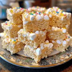 Um die besten Chewy Rice Krispies Treats zu machen, brauchst du einige Hauptzutaten. Diese Zutaten sind: - 6 Tassen Rice Krispies-Getreide - 4 Tassen Mini-Marshmallows - 3 Esslöffel ungesalzene Butter - 1 Teelöffel Vanilleextrakt - ½ Teelöffel Meersalz - ½ Tasse cremige Erdnussbutter Diese Zutaten geben den Leckereien ihre tolle Textur und Geschmack. Die Kombination von geschmolzenen Marshmallows und Butter sorgt für die perfekte Klebrigkeit. Du kannst deine Rice Krispies Treats mit einigen Extras aufpeppen. Hier sind einige optionale Zutaten: - ½ Tasse Schokoladenstückchen - ¼ Tasse bunte Streusel Die Schokoladenstückchen fügen einen süßen, schokoladigen Geschmack hinzu. Die bunten Streusel machen die Leckereien lustig und festlich. Du kannst sie nach Belieben verwenden! Die Auswahl der besten Zutaten ist wichtig. Hier sind einige Tipps: - Rice Krispies: Wähle frische, knusprige Reisflocken. Sie geben deinen Treats die richtige Konsistenz. - Mini-Marshmallows: Verwende hochwertige Mini-Marshmallows. Sie schmelzen gleichmäßig und machen die Mischung schön cremig. - Butter: Ungesalzene Butter ist ideal. So kannst du den Salzgeschmack besser kontrollieren. - Erdnussbutter: Nutze cremige Erdnussbutter für die beste Textur. Achte darauf, dass sie gut vermischt ist. Mit diesen Tipps und der richtigen Auswahl an Zutaten wird dein Rezept für Chewy Rice Krispies Treats gelingen. Folge dem Full Recipe für die Schritte zur Zubereitung! Um Chewy Rice Krispies Treats zu machen, benötigst du einige Utensilien. Hier ist, was du brauchst: - Großer Kochtopf - Holzlöffel oder Spatel - 9x13 Zoll große Backform - Kochspray oder Backpapier - Messbecher und Löffel Stelle sicher, dass alle Zutaten bereit sind. Messen hilft dir, alles schnell zu mixen. 1. Schmelze die Butter in einem großen Kochtopf bei niedriger Hitze. 2. Füge die Mini-Marshmallows hinzu, wenn die Butter geschmolzen ist. Rühre ständig, bis alles glatt ist. 3. Nimm den Topf vom Herd. Rühre den Vanilleextrakt und das Meersalz ein. 4. Gib die Erdnussbutter hinzu und vermische alles gut. 5. Füge nach und nach das Rice Krispies-Getreide hinzu und rühre sanft, bis es gleichmäßig beschichtet ist. 6. Wenn du magst, streue die Schokoladenstückchen und Streusel hinein und hebe sie vorsichtig unter. 7. Fette die Backform leicht ein oder lege sie mit Backpapier aus. 8. Gieße die Mischung in die Backform und drücke sie fest an. 9. Lass die Leckereien bei Zimmertemperatur etwa 30 Minuten abkühlen und schneide sie dann in Quadrate. Um die perfekte Chewy-Textur zu erreichen, achte auf folgende Punkte: - Schmelze die Marshmallows langsam, damit sie nicht anbrennen. - Drücke die Mischung in die Form, aber überdrücke sie nicht. Das sorgt für die richtige Konsistenz. - Lass die Leckereien vollständig abkühlen, bevor du sie schneidest. Das hilft, die Form zu halten. Mit diesen Schritten und Tipps bereitest du leckere Chewy Rice Krispies Treats ganz einfach zu. Für das vollständige Rezept schau dir die [Full Recipe] an. Um die Leckereien weich und chewy zu halten, ist der Umgang mit der Hitze wichtig. Schmelzen Sie die Butter und Marshmallows bei niedriger Hitze. Hohe Temperaturen machen die Mischung hart. Rühren Sie die Mischung gut, bis alles glatt ist. Lassen Sie die Mischung nicht zu lange kochen. Dies kann die Textur ändern. Fügen Sie einen Hauch von Erdnussbutter hinzu, um die Weichheit zu verbessern. So bleiben die Leckereien frisch und köstlich. Ein häufiger Fehler ist das Übermixen der Rice Krispies. Wenn Sie zu fest rühren, werden die Leckereien zäh. Ein anderer Fehler ist, die Mischung nicht richtig abzukühlen. Lassen Sie die Leckereien mindestens 30 Minuten an einem kühlen Ort stehen. Das hilft, die Form zu halten. Achten Sie darauf, die Backform gut einzufetten. Das macht das Herausnehmen später viel einfacher. Wenn Sie nach Alternativen suchen, können Sie Honig oder Agavendicksaft verwenden. Diese Süßstoffe machen die Leckereien ebenfalls süß und lecker. Für Fette können Sie Kokosöl ausprobieren. Kokosöl hat einen milden Geschmack und ist eine gesunde Wahl. Denken Sie daran, die Menge der alternativen Zutaten entsprechend anzupassen. So bleibt das Gleichgewicht der Aromen erhalten. {{image_4}} Es gibt viele Wege, Chewy Rice Krispies Treats zu variieren. Eine einfache Idee ist, Schokoladenstückchen hinzuzufügen. Diese schmelzen und geben einen tollen Geschmack. Auch Erdnussbutter macht die Leckereien lecker. Du kannst die Erdnussbutter leicht ersetzen, um einen anderen Geschmack zu bekommen. Nutze Mandelbutter oder Cashewbutter für neue Aromen. Eine weitere Möglichkeit ist, Nüsse oder Trockenfrüchte zu integrieren. Diese geben einen tollen Biss und Textur. Wenn du glutenfrei kochen möchtest, achte darauf, glutenfreies Rice Krispies-Getreide zu verwenden. Es gibt tolle Marken, die das anbieten. Für eine vegane Variante kannst du die Butter durch Kokosöl ersetzen. Benutze vegane Marshmallows, die in vielen Geschäften erhältlich sind. Diese Optionen machen dein Rezept für alle zugänglich und lecker. Die Art der Präsentation kann die Leckereien besonders machen. Staple die Stücke auf einem schönen Teller. Füge bunte Streusel hinzu, um sie festlich aussehen zu lassen. Du kannst die Treats auch in Cellophan einwickeln. Das macht sie zu tollen Geschenken oder Mitbringseln. Denke daran, sie in kleine quadratische Stücke zu schneiden. So sehen sie einladend und appetitlich aus. Um die Chewy Rice Krispies Treats frisch zu halten, bewahre sie in einem luftdichten Behälter auf. Dies hilft, ihre weiche Textur zu bewahren. Du kannst einen großen Behälter oder mehrere kleine verwenden. Lege ein Stück Wachspapier zwischen die Schichten, um ein Kleben zu verhindern. Du kannst die Leckereien bei Raumtemperatur aufbewahren. So bleiben sie weich und lecker. Wenn du sie im Kühlschrank lagerst, werden sie fester. Das macht sie aber nicht schlecht. Überlege, was dir besser gefällt. Für eine längere Haltbarkeit, lagere sie im Kühlschrank. Chewy Rice Krispies Treats halten sich etwa eine Woche. Wenn du Reste hast, schneide sie in kleinere Stücke. So kannst du sie leichter teilen oder verschenken. Du kannst sie auch in die Lunchbox deiner Kinder packen. Diese Leckereien sind perfekt für einen schnellen Snack. Chewy Rice Krispies Treats bleiben frisch für etwa eine Woche. Lagern Sie sie in einem luftdichten Behälter. So bleiben sie weich und chewy. Wenn Sie sie im Kühlschrank aufbewahren, können sie etwas länger halten. Aber sie können dann fester werden. Ja! Sie können viele Zutaten hinzufügen. Nüsse, Trockenfrüchte oder sogar Karamell passen gut. Achten Sie darauf, die Menge der anderen Zutaten auszugleichen. So bleibt die Textur perfekt. Experimentieren Sie mit verschiedenen Geschmäckern und finden Sie Ihre Lieblingskombination. Wenn Sie keine Marshmallows haben, können Sie auch andere Süßigkeiten verwenden. Einige Leute nutzen Karamell oder Honig. Diese Optionen geben den Treats eine andere Süße. Achten Sie darauf, die Menge anzupassen. Die Konsistenz kann sich ändern, also probieren Sie es aus! Für das vollständige Rezept und mehr Details, schauen Sie sich das Full Recipe an. Chewy Rice Krispies Treats sind einfach und lecker. Wir haben die besten Zutaten besprochen. Sie können viele Variationen ausprobieren, um den Geschmack zu ändern. Die Schritt-für-Schritt-Anleitung hilft Ihnen, die perfekte Konsistenz zu erreichen. Außerdem haben wir nützliche Tipps gegeben, um Fehler zu vermeiden. Denken Sie daran, wie wichtig die Aufbewahrung ist, damit Ihre Leckereien frisch bleiben. Genießen Sie die Zubereitung und probieren Sie neue Ideen aus! So wird jedes Stück zur Freude.