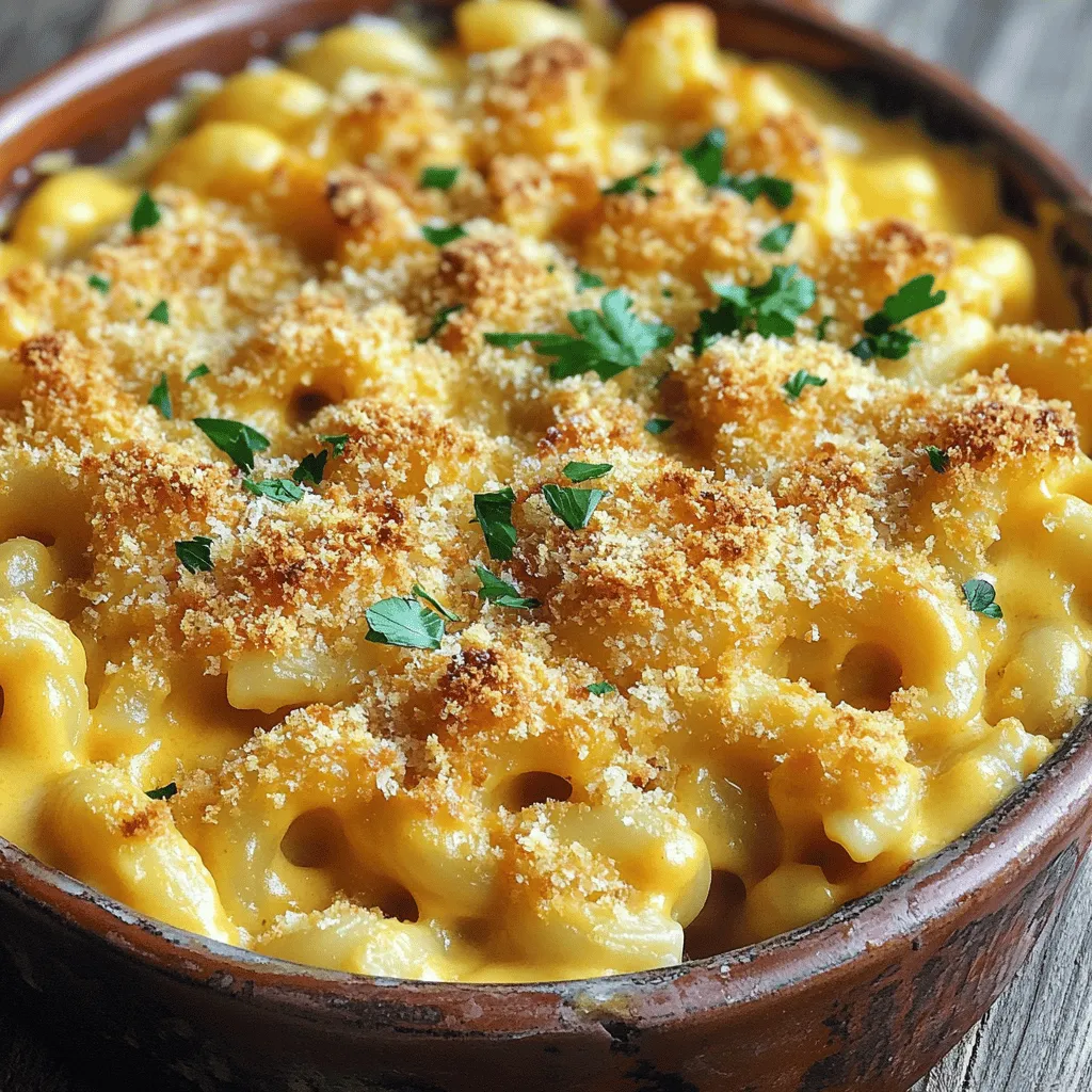 Für ein perfektes cremiges Mac and Cheese benötigst du einige wichtige Zutaten. Hier ist die Liste: - 225 g Ellbogen-Makkaroni - 30 g ungesalzene Butter - 30 g Allzweckmehl - 480 ml Vollmilch - 1 Teelöffel Dijon-Senf - 1/2 Teelöffel Knoblauchpulver - 1/2 Teelöffel Zwiebelpulver - 1/4 Teelöffel frisch gemahlener schwarzer Pfeffer - 1/4 Teelöffel Cayennepfeffer (optional) - 200 g geriebener scharfer Cheddar-Käse - 100 g geriebener Mozzarella-Käse - 50 g Semmelbrösel - 30 g geriebener Parmesan-Käse - Frische Petersilie, gehackt Diese Zutaten sind einfach zu finden und machen das Gericht lecker. Die Gewürze sind das Herzstück des Geschmacks. Dijon-Senf verleiht Tiefe. Knoblauchpulver und Zwiebelpulver bringen Aroma. Der schwarze Pfeffer gibt einen kleinen Kick. Wenn du es schärfer magst, füge Cayennepfeffer hinzu. Diese Mischung lässt dein Mac and Cheese lebendig schmecken. Die Käsewahl ist entscheidend. Ich empfehle scharfen Cheddar für seinen starken Geschmack. Mozzarella sorgt für Cremigkeit und einen schönen Schmelz. Parmesan gibt eine herzhafte Note. Du kannst auch andere Käsesorten ausprobieren, wie Gouda oder Brie, je nach deinem Geschmack. Jede Variante bringt etwas Neues ins Spiel. Für eine milde Option wähle milden Cheddar oder eine Mischung aus Käsesorten. Wenn du mehr über die Zubereitung erfahren möchtest, schau dir das [Full Recipe] an. Heize deinen Ofen auf 175°C vor. Das ist wichtig, um das Mac and Cheese gleichmäßig zu backen. Fette eine 2-Liter-Auflaufform mit Butter oder Kochspray ein. Das hilft, dass es nicht kleben bleibt. Koche in einem großen Topf gesalzenes Wasser. Füge 225 g Ellbogen-Makkaroni hinzu. Koche sie gemäß den Anweisungen auf der Verpackung bis sie al dente sind. Das dauert meist etwa 7-8 Minuten. Danach gieße die Makkaroni ab und stelle sie beiseite. In demselben Topf schmelze 30 g ungesalzene Butter bei mittlerer Hitze. Rühre 30 g Allzweckmehl ein und lasse es sprudelnd für etwa 1 Minute köcheln. Gieße langsam 480 ml Vollmilch dazu und rühre, bis die Mischung glatt ist. Füge 1 Teelöffel Dijon-Senf, 1/2 Teelöffel Knoblauchpulver, 1/2 Teelöffel Zwiebelpulver, 1/4 Teelöffel schwarzer Pfeffer und 1/4 Teelöffel Cayennepfeffer hinzu. Koche die Sauce etwa 3-5 Minuten, bis sie dicker wird. Nimm den Topf vom Herd und rühre 200 g geriebenen scharfen Cheddar und 100 g geriebenen Mozzarella ein. Rühre, bis der Käse geschmolzen ist und die Sauce cremig wird. Gib die gekochten Makkaroni in die Käsesauce und rühre gut um. Die Makkaroni sollten gleichmäßig mit der Sauce überzogen sein. Gib die Mischung in die gefettete Auflaufform. In einer kleinen Schüssel vermenge 50 g Semmelbrösel und 30 g geriebenen Parmesan. Streue diese Mischung gleichmäßig über das Mac and Cheese. Backe das Gericht 25-30 Minuten im Ofen, bis die Oberseite goldbraun ist. Lass es vor dem Servieren kurz abkühlen. Du kannst das Rezept auch im [Full Recipe] nachlesen. Um dein Mac and Cheese besonders cremig zu machen, achte auf die richtige Käsesorte. Verwende eine Mischung aus scharfem Cheddar und Mozzarella. Cheddar bringt den Geschmack, während Mozzarella für die Cremigkeit sorgt. Du kannst auch etwas Frischkäse oder Sahne hinzufügen, um die Sauce noch reichhaltiger zu machen. Eine langsame Temperatur ist wichtig. Koche die Käsesauce bei mittlerer Hitze und rühre ständig. So vermeidest du Klumpen und bekommst eine glatte Textur. Wenn du die Pasta kochst, achte darauf, sie al dente zu lassen. Das bedeutet, sie sollte noch etwas Biss haben. So nimmt sie die Sauce besser auf und bleibt nicht matschig. Ein häufiger Fehler ist, zu viel Käse auf einmal hinzuzufügen. Das kann die Sauce klumpig machen. Gib den Käse nach und nach hinzu und rühre gut um. Ein weiterer Fehler ist die falsche Temperatur beim Backen. Dein Ofen sollte immer vorgeheizt sein. Das sorgt dafür, dass das Mac and Cheese gleichmäßig gart und die Oberseite schön knusprig wird. Vermeide auch, die Pasta zu lange zu kochen. Wenn sie zu weich ist, wird das Endgericht matschig. Serviere dein Mac and Cheese mit einem frischen Salat. Ein einfacher grüner Salat passt gut dazu. Du kannst auch gegrilltes Gemüse oder gedünsteten Brokkoli als Beilage anbieten. Für einen besonderen Twist kannst du gebratenen Speck oder geröstete Zwiebeln darüber streuen. Das gibt deinem Gericht zusätzlichen Geschmack und Textur. Wenn du mehr Ideen möchtest, schau dir das [Full Recipe] an. Dort findest du noch mehr Tipps und Varianten für dein perfektes Mac and Cheese. {{image_4}} Wenn du eine vegetarische Version von cremigem Mac and Cheese machen möchtest, gibt es viele Möglichkeiten. Du kannst einfach das Rezept anpassen, indem du Fleisch weglässt. Verwende stattdessen leckeres Gemüse. Brokkoli, Spinat oder Erbsen passen gut. Diese Optionen bringen frische Aromen und Nährstoffe. Füge sie einfach in die Käsesauce ein, bevor du die Makkaroni hinzufügst. Willst du mehr Geschmack? Dann füge einige Extras hinzu! Speck gibt einen rauchigen Geschmack. Brate ihn knusprig und mische ihn unter die Pasta. Du kannst auch Zwiebeln oder Paprika anbraten. Diese geben einen tollen Biss. Für einen scharfen Kick kannst du Jalapeños oder scharfe Soßen verwenden. Die Möglichkeiten sind endlos! Wenn du glutenfrei kochen möchtest, gibt es tolle Alternativen. Verwende glutenfreie Makkaroni, die genauso gut schmecken. Für die Soße kannst du glutenfreies Mehl nutzen. Achte darauf, dass alle Zutaten, die du verwendest, glutenfrei sind. So bleibt dein Gericht lecker und sicher für alle. Für mehr Details und die genauen Schritte, schau dir das [Full Recipe] an! Um die Reste von cremigem Mac and Cheese frisch zu halten, lasse das Gericht zuerst abkühlen. Danach füllst du es in einen luftdichten Behälter. Dies hilft, den Geschmack und die Textur zu bewahren. Du kannst auch die Portionen aufteilen, um die Reste einfacher zu nutzen. Wenn du das Mac and Cheese aufwärmen möchtest, nutze den Ofen oder die Mikrowelle. Im Ofen bei 180°C erwärmst du es für etwa 15-20 Minuten. Decke das Gericht mit Folie ab, um ein Austrocknen zu verhindern. In der Mikrowelle erhitzt du es in 30-Sekunden-Intervallen. Rühre zwischendurch um, damit es gleichmäßig warm wird. Im Kühlschrank bleibt dein Mac and Cheese etwa 3-5 Tage frisch. Stelle sicher, dass du es in einem luftdichten Behälter aufbewahrst. Im Gefrierschrank hält es bis zu 3 Monate. Beim Einfrieren ist es gut, die Portionen einzufrieren. So kannst du immer schnell eine leckere Mahlzeit genießen. Backen Sie das Mac and Cheese bei 175°C (350°F) für 25 bis 30 Minuten. Achten Sie darauf, dass die Oberseite goldbraun und knusprig wird. Wenn Sie mehr Crunch möchten, backen Sie es ein paar Minuten länger. Das macht es lecker und ansprechend. Ja, Sie können Mac and Cheese im Voraus machen. Bereiten Sie es bis zum Schritt des Backens vor und kühlen Sie es ab. Decken Sie die Auflaufform gut ab und stellen Sie sie in den Kühlschrank. Vor dem Backen lassen Sie es etwa 30 Minuten bei Raumtemperatur stehen. Backen Sie es dann wie gewohnt. Um Mac and Cheese kinderfreundlicher zu machen, versuchen Sie, weniger Gewürze zu verwenden. Sie können auch Gemüse wie Brokkoli oder Erbsen hinzufügen. Diese bringen Farbe und Nährstoffe ins Gericht. Wenn Ihre Kinder Käse lieben, verwenden Sie mehr von ihrem Lieblingskäse. Das Rezept bleibt einfach, wenn Sie die [Full Recipe] beachten. Cremiges Mac and Cheese ist einfach zu machen und macht Spaß. Wir haben die besten Zutaten, eine leicht verständliche Anleitung und nützliche Tipps geteilt. Denken Sie daran, beim Kochen kreativ zu sein. Ob vegetarisch oder mit Extras, die Möglichkeiten sind endlos. Lagern Sie Reste richtig für späteren Genuss. Schlussendlich bringt dieses Gericht Freude und Geschmack auf den Tisch. Kochen Sie los und genießen Sie jeden Bissen!