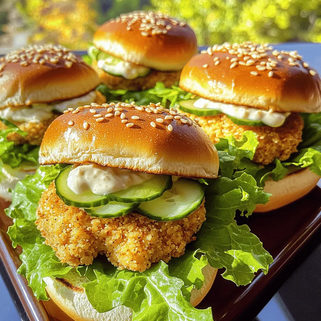 Für die Bang Bang Chicken Sliders brauchst du einige einfache Zutaten. Hier ist die Liste: - 450 g gemahlenes Hähnchen - 60 g Panko-Brösel - 60 g grüne Zwiebeln, fein gehackt - 60 g Mayonnaise - 30 ml süße Chilisauce - 15 ml Sriracha (nach Geschmack anpassen) - 5 g Knoblauchpulver - Salz und Pfeffer nach Geschmack - 8 Mini-Slider-Brötchen - Salatblätter zum Garnieren - In Scheiben geschnittene Gurken für das Topping - Sesamsamen zum Garnieren Diese Zutaten machen die Slider besonders lecker. Das gemahlene Hähnchen sorgt für einen zarten Biss. Panko-Brösel geben den Patties Knusprigkeit. Die Slider schmecken toll mit frischen Beilagen. Hier sind einige Ideen: - Süßkartoffel-Pommes - Coleslaw - Ein einfacher grüner Salat Diese Beilagen ergänzen die Slider perfekt. Sie bringen frische und Textur auf den Teller. Falls du einige Zutaten nicht hast, keine Sorge! Du kannst sie leicht ersetzen: - Verwende statt Panko-Brösel normale Semmelbrösel. - Für eine leichtere Sauce, ersetze die Mayonnaise durch griechischen Joghurt. - Statt Hähnchen kannst du auch gemahlenes Rindfleisch oder Tofu nutzen. Diese Alternativen machen das Rezept flexibel. Du kannst die Slider nach deinem Geschmack anpassen. Wenn du mehr über die Zubereitung erfahren möchtest, schau dir das Full Recipe an! Beginne mit der Hähnchenmischung. Nimm eine große Schüssel und gebe das gemahlene Hähnchen hinein. Füge die Panko-Brösel, die fein gehackten grünen Zwiebeln, das Knoblauchpulver, Salz und Pfeffer hinzu. Mische alles gut, bis die Mischung gleichmäßig aussieht. Es sollte eine homogene Masse entstehen, die gut zusammenhält. Teile die Hähnchenmischung in acht gleichmäßige Portionen. Forme aus jeder Portion kleine Patties. Diese sollten die Größe der Mini-Slider-Brötchen haben. Jetzt ist es Zeit, die Patties zu garen. Erhitze eine antihaftbeschichtete Pfanne auf mittlerer Hitze. Brate die Patties etwa 5 bis 6 Minuten pro Seite, bis sie goldbraun sind. Achte darauf, dass die Innentemperatur 75 °C erreicht. So sind sie perfekt durchgegart. Für die Bang Bang Sauce nimm eine kleine Schüssel. Vermenge die Mayonnaise, die süße Chilisauce und die Sriracha. Rühre alles glatt. Du kannst die Menge an Sriracha anpassen, je nachdem, wie scharf du es magst. Diese Sauce macht die Slider besonders lecker und gibt ihnen das gewisse Etwas. Jetzt sind deine Bang Bang Chicken Sliders fast fertig! Wenn du die vollständige Anleitung suchst, schau dir das [Full Recipe] an. Um perfekte Patties zu machen, achte auf die Mischung. Mische das Hähnchen, Panko, und Gewürze gut. Wenn die Mischung zu trocken ist, füge etwas mehr Mayonnaise hinzu. Das hält die Patties zusammen. Forme die Patties sanft, aber fest. Zu viel Druck macht sie brüchig. Die Bang Bang Sauce ist der Star der Slider. Du kannst die Schärfe leicht anpassen. Wenn du es mild magst, nimm weniger Sriracha. Probiere einen Esslöffel und schmecke. Für mehr Schärfe, füge einfach mehr hinzu. Die süße Chilisauce bringt eine schöne Balance. Sie macht die Sauce cremig und lecker. Präsentation ist wichtig! Röste die Brötchen leicht an. Das gibt einen tollen Crunch. Lege die Slider auf eine große Platte. Garniere sie mit frischen Salatblättern und Gurkenscheiben. Ein Spritzer Bang Bang Sauce oben drauf sieht toll aus. Streue Sesamsamen darüber für einen schönen Look. So werden deine Slider zum Hingucker! Besuche die [Full Recipe], um alle Schritte nachzulesen. {{image_4}} Wenn du eine vegetarische oder vegane Option willst, probiere diese Zutaten. Nutze statt Hähnchen gemahlene Soja- oder Erbsenprotein. Diese Alternativen sind leicht und lecker. Du kannst auch Kichererbsen pürieren und sie für Patties verwenden. Achte darauf, die Panko-Brösel zu verwenden, die vegan sind. Das gibt den Patties einen tollen Crunch. Jeder hat andere Vorlieben. Wenn du es schärfer magst, füge mehr Sriracha zur Bang Bang Sauce hinzu. Für eine mildere Version, nutze weniger oder ganz ohne Sriracha. Du kannst auch andere Kräuter und Gewürze hinzufügen. Frische Korianderblätter bringen einen besonderen Geschmack. Das macht die Slider noch interessanter. Für eine perfekte Mahlzeit sind Beilagen wichtig. Serviere die Slider mit knusprigen Pommes oder einem frischen Salat. Ein einfacher Gurkensalat passt gut dazu. Für Getränke empfehle ich Limonade oder ein leichtes Bier. Diese Getränke ergänzen den Geschmack der Slider wunderbar. Für das gesamte Rezept, sieh dir die [Full Recipe] an. Um übrig gebliebene Bang Bang Chicken Slider aufzubewahren, lege sie in einen luftdichten Behälter. Achte darauf, dass die Slider nicht übereinander liegen, damit sie nicht zerdrückt werden. So bleiben sie frisch und lecker. Stelle den Behälter in den Kühlschrank. Dort halten sie sich bis zu drei Tage. Du kannst die Patties auch separat lagern, um die Brötchen frisch zu halten. Um die Slider aufzuwärmen, empfehle ich die Pfanne oder den Ofen. In der Pfanne erhitzt du etwas Öl bei mittlerer Hitze. Lege die Slider hinein und wärme sie für 2-3 Minuten pro Seite. Achte darauf, dass sie gleichmäßig warm werden. Im Ofen kannst du die Slider auf ein Backblech legen. Heize den Ofen auf 180 Grad Celsius vor und backe die Slider für etwa 10 Minuten. So bleiben sie knusprig und lecker. Um Austrocknung zu vermeiden, kannst du die Slider mit etwas Wasser oder Brühe besprühen, bevor du sie erhitzt. Das hilft, die Feuchtigkeit zu bewahren. Du kannst auch einen Deckel auf die Pfanne legen, um den Dampf einzuschließen. So bleiben die Patties saftig. Wenn du die Slider im Ofen aufwärmst, decke sie mit Alufolie ab. Das schützt sie vor dem Austrocknen und hält sie warm. Sie können die Slider bis zu einem Tag im Voraus zubereiten. Bereiten Sie die Patties vor und lagern Sie sie im Kühlschrank. So bleibt das Hähnchen frisch. Am Tag des Servierens braten Sie die Patties einfach an. Das spart Zeit und macht es einfach, die Slider schnell zu servieren. Wenn Sie kein Hähnchen mögen, gibt es viele Alternativen. Sie können gemahlenen Truthahn verwenden. Veganer können pflanzliche Burger oder Tofu ausprobieren. Diese Optionen passen gut zur Bang Bang Sauce. Jedes Fleisch oder Gemüse kann auch den Geschmack der Sauce annehmen. Ja, die Bang Bang Sauce lässt sich gut im Voraus machen. Mischen Sie die Mayonnaise, süße Chilisauce und Sriracha. Lagern Sie die Sauce in einem luftdichten Behälter im Kühlschrank. Sie bleibt bis zu einer Woche frisch. So haben Sie immer eine leckere Sauce bereit, wenn Sie die Slider zubereiten. Für das vollständige Rezept, schauen Sie sich die [Full Recipe] an. Die Bang Bang Chicken Sliders sind einfach und lecker. Wir haben die besten Zutaten, die Zubereitung und tolle Tipps für das perfekte Rezept besprochen. Denk daran, die Saucen anzupassen und verschiedene Beilagen auszuprobieren. Du kannst sogar vegetarische oder vegane Alternativen wählen. Das Aufbewahren und Aufwärmen der Reste ist ebenfalls wichtig. Mit diesen Ideen machst du jedem eine Freude. Probiere es aus und genieße dein selbstgemachtes Gericht!