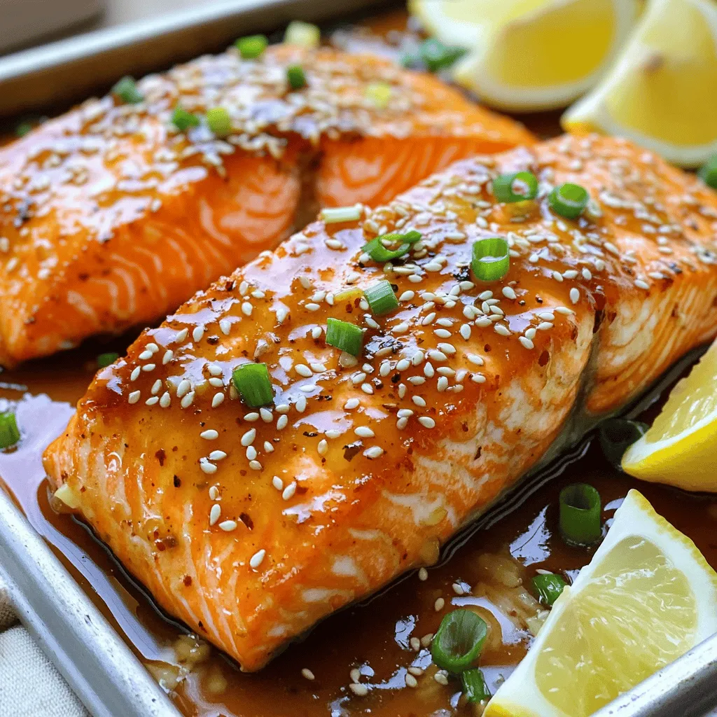 - 4 Lachsfilets mit Haut - 3 Esslöffel Honig - 3 Esslöffel Sojasauce - 4 Knoblauchzehen, fein gehackt Die Hauptzutaten sind einfach zu finden. Lachsfilets sind frisch und lecker. Honig bringt die Süße. Sojasauce fügt einen herzhaften Geschmack hinzu. Und Knoblauch gibt einen tollen Duft. - 1 Esslöffel Olivenöl - Salz und Pfeffer, nach Geschmack - 2 Esslöffel Sesamsamen - 2 Frühlingszwiebeln, gehackt (zum Garnieren) Die Gewürze machen das Gericht besonders. Olivenöl hilft, den Lachs schön anzubraten. Salz und Pfeffer betonen die Aromen. Sesamsamen geben einen tollen Crunch. Frühlingszwiebeln sorgen für frische Farbe und Geschmack. Du kannst alle Zutaten in deinem nächsten Supermarkt finden! Für die vollständige Anleitung, schau dir das Full Recipe an. - Zutaten mischen: Beginne, indem du in einer kleinen Schüssel 3 Esslöffel Honig, 3 Esslöffel Sojasauce, 4 fein gehackte Knoblauchzehen und 1 Esslöffel geriebenen Ingwer gut vermischst. Rühre alles, bis die Mischung einheitlich aussieht. - Marinade beiseitelegen: Nachdem die Marinade gut vermischt ist, lege die Hälfte davon für später beiseite. So hast du genug für die spätere Glasur. - Lachsfilets würzen: Nimm die 4 Lachsfilets und tupfe sie mit Papiertüchern trocken. Würze beide Seiten mit Salz und Pfeffer. Das sorgt für einen tollen Geschmack. - Marinieren der Filets: Lege die gewürzten Lachsfilets in eine flache Schüssel. Gieße die restliche Marinade gleichmäßig über die Filets. Lass sie etwa 10 Minuten marinieren. Wende die Filets nach 5 Minuten, damit sie gleichmäßig Geschmack aufnehmen. - Pfanne erhitzen: Erhitze in einer großen, antihaftbeschichteten Pfanne 1 Esslöffel Olivenöl bei mittlerer bis hoher Hitze. Warte, bis das Öl schimmert. - Lachs anbraten und glasieren: Lege die Lachsfilets mit der Hautseite nach unten in die Pfanne. Brate sie 4-5 Minuten, bis die Haut knusprig ist. Wende die Filets und bestreiche sie mit der beiseitegelegten Marinade. Koche sie weitere 3-4 Minuten. Löffle die Sauce während des Kochens über die Filets, um den Geschmack zu intensivieren. Jetzt ist dein Lachs bereit für den Teller! Für die genauen Mengen und weitere Details sieh dir das [Full Recipe] an. - Ideale Temperatur der Pfanne: Heize die Pfanne gut vor. Eine heiße Pfanne sorgt für eine knusprige Haut. Wenn die Pfanne zu kalt ist, wird der Lachs nicht knusprig. - Verwendung von Hochtemperaturöl: Nutze ein Öl mit hohem Rauchpunkt, wie Erdnussöl oder Rapsöl. Diese Öle halten hohen Temperaturen stand und helfen der Haut, schön knusprig zu werden. - Kurzzeitmarinierung für schnelle Zubereitung: Du kannst den Lachs nur 10 Minuten marinieren. Das reicht aus, um einen guten Geschmack zu erzielen. Diese Methode ist perfekt, wenn du wenig Zeit hast. - Vorab marinieren für intensiveren Geschmack: Für mehr Geschmack mariniere den Lachs bis zu zwei Stunden vorher. So zieht die Marinade tiefer ein und du bekommst ein intensiveres Aroma. - Beilagen und Getränke: Serviere den Lachs mit gedämpftem Gemüse oder Reis. Ein frischer Salat passt auch sehr gut. Dazu passt ein leichter Weißwein oder ein spritziges Wasser mit Zitrone. - Anrichten für das perfekte Aussehen: Lege die Lachsfilets auf einen schönen Teller. Garniere sie mit Frühlingszwiebeln und Zitronenspalten. Das sieht ansprechend aus und macht das Essen noch leckerer. {{image_4}} - Teriyaki-Variante: Verwenden Sie Teriyaki-Sauce anstelle von Sojasauce. Diese Sauce hat eine süße und salzige Note. Sie bringt einen tollen Geschmack in Ihr Gericht. - Süß-sauer Kombination: Mischen Sie Honig mit Essig und etwas Sojasauce. Diese Mischung gibt dem Lachs ein neues, frisches Aroma. - Lachs gegen Forelle oder Thunfisch: Beide Fische sind großartige Alternativen. Sie bieten ähnliche Texturen und Geschmäcker. Forelle hat einen milden Geschmack. Thunfisch ist fester und etwas kräftiger im Aroma. - Vegane Alternativen: Probieren Sie Tofu oder Tempeh. Marinieren Sie diese wie den Lachs. So erhalten Sie ein leckeres, pflanzliches Gericht. - Grillen statt Braten: Grillen gibt dem Lachs einen rauchigen Geschmack. Achten Sie darauf, den Grill gut vorzuheizen. So bleibt der Lachs saftig und bekommt schöne Grillstreifen. - Backen im Ofen: Backen ist einfach und schnell. Legen Sie die Lachsfilets auf ein Backblech. Bedecken Sie sie mit der Marinade und backen Sie sie bei 200 Grad Celsius für etwa 15 Minuten. Für die vollständige Zubereitung dieses köstlichen Rezepts schauen Sie sich das [Full Recipe] an. - Lagern Sie den Lachs im Kühlschrank in einem luftdichten Behälter. Dies hilft, den frischen Geschmack zu bewahren. - Wenn Sie den Lachs länger aufbewahren möchten, frieren Sie ihn ein. Wickeln Sie ihn gut ein, um den Gefrierbrand zu vermeiden. Frisch genossen ist der Lachs am besten. Der Geschmack ist intensiv und die Textur ist perfekt. Aufgewärmter Lachs kann an Geschmack verlieren. Er wird manchmal trocken, wenn er nicht richtig erwärmt wird. - In der Mikrowelle können Sie den Lachs auf mittlerer Stufe erwärmen. Dies ist schnell, aber achten Sie darauf, ihn nicht zu lange zu lassen. - Auf der Herdplatte ist eine gute Alternative. Erhitzen Sie ihn sanft in einer Pfanne. Fügen Sie ein wenig Wasser oder Brühe hinzu. So bleibt der Lachs feucht und wird nicht trocken. Die optimale Marinierzeit liegt bei etwa 10 Minuten. Dies gibt dem Lachs genug Zeit, um die Aromen der Marinade aufzunehmen. Wenn Sie mehr Zeit haben, können Sie ihn bis zu einer Stunde marinieren. Längeres Marinieren bringt einen intensiveren Geschmack, aber für eine schnelle Zubereitung sind 10 Minuten bestens geeignet. Ja, Sie können den Lachs im Voraus zubereiten. Marinieren Sie die Filets und legen Sie sie in den Kühlschrank. Sie können dies bis zu einem Tag im Voraus tun. Wenn Sie bereit sind zu kochen, nehmen Sie den Lachs einfach heraus und braten Sie ihn wie gewohnt. Dies spart Zeit und gibt Ihnen eine leckere Mahlzeit. Zu diesem köstlichen Lachs passen viele Beilagen. Hier sind einige Ideen: - Reis oder Quinoa - Gedünstetes Gemüse wie Brokkoli oder Karotten - Ein frischer Salat - Kartoffelpüree Diese Beilagen ergänzen den Lachs und bieten eine ausgewogene Mahlzeit. Die Haut des Lachses sorgt für die knusprige Textur. Hier sind einige Tipps für die perfekte Kruste: - Verwenden Sie eine heiße Pfanne, um die Haut schnell zu bräunen. - Drücken Sie den Lachs leicht mit einem Spatel, um die Haut in Kontakt mit der Pfanne zu bringen. - Braten Sie den Lachs nicht zu lange, um die Saftigkeit zu erhalten. Ein paar Minuten auf der Hautseite reichen aus. Die Honigsauce ist süß und herzhaft zugleich. Der Honig bringt eine angenehme Süße, während die Sojasauce für Tiefe sorgt. Der Knoblauch und der Ingwer geben der Sauce eine schöne Würze. Viele meiner Freunde und Familie lieben diese Sauce. Sie sagen, sie macht das Gericht besonders lecker! Dieser Blogbeitrag hat Ihnen gezeigt, wie Sie Lachs perfekt zubereiten. Sie haben wichtige Zutaten und Zubereitungsschritte kennengelernt. Mit unseren Tipps zaubern Sie eine knusprige Kruste. Variationen und Lagerungsdetails helfen, das Gericht anzupassen und frisch zu halten. Denken Sie daran, wie die Marinade den Geschmack stärkt und verschiedene Beilagen das Gericht ergänzen können. Experimentieren Sie mit Saucen und Methoden, um neue Aromen zu entdecken. Viel Spaß beim Kochen und Genießen Ihres Lachsgerichts!