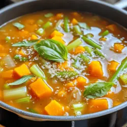 Die Herbstliche Minestrone-Suppe ist voller frischer Zutaten. Hier sind die Hauptbestandteile: - 2 Esslöffel Olivenöl - 1 Zwiebel, gewürfelt - 2 Karotten, gewürfelt - 2 Selleriestangen, gewürfelt - 3 Knoblauchzehen, fein gehackt - 1 mittelgroßer Butternusskürbis, geschält und gewürfelt - 1 Tasse grüne Bohnen, geputzt und in 2,5 cm lange Stücke geschnitten - 1 Zucchini, gewürfelt - 1 Dose (400 g) gehackte Tomaten, mit Saft - 4 Tassen Gemüsebrühe - 1 Dose (425 g) Cannellini-Bohnen, abgetropft und gespült - 1 Tasse Grünkohl, grob gehackt Diese Zutaten bringen die Farben und den Geschmack des Herbstes in deine Schüssel. Die richtigen Gewürze machen die Suppe lebendig. Verwende diese: - 1 Teelöffel getrockneter Thymian - 1 Teelöffel getrockneter Oregano - Salz und Pfeffer nach Geschmack - Frische Basilikumblätter zum Garnieren Die Kräuter würzen die Suppe und geben ihr einen tollen Duft. Thymian und Oregano passen perfekt zu den Gemüsesorten. Die Minestrone-Suppe schmeckt am besten, wenn du sie richtig servierst. Hier sind einige Ideen: - Geriebener Parmesan (optional, zum Servieren) - Frisches, knuspriges Brot Ein Hauch von Parmesan macht die Suppe cremiger. Das Brot ist ideal, um die letzten Reste der Suppe aufzutunken. Entdecke jetzt die [Full Recipe]. Bevor du mit der Zubereitung beginnst, wasche alle frischen Zutaten gut. Schneide die Zwiebel, Karotten, Sellerie, Knoblauch, Butternusskürbis, Zucchini und grünen Bohnen in gleichmäßige Stücke. So garen sie gleichmäßig. Stelle alle Zutaten bereit, damit du sie schnell hinzufügen kannst. Ein guter Tipp: Nutze einen großen Topf. So hast du genug Platz für alle Zutaten. Wenn du frischen Thymian oder Oregano hast, kannst du diese verwenden. Sie geben der Suppe einen tollen Geschmack. 1. Erhitze das Olivenöl in einem großen Topf bei mittlerer Hitze. 2. Gib die gewürfelte Zwiebel, Karotten und Sellerie hinzu. Koche sie etwa 5-7 Minuten. Rühre gelegentlich um, bis das Gemüse weich wird. 3. Füge den gehackten Knoblauch hinzu. Koche ihn 1-2 Minuten, bis er duftet. 4. Jetzt kommen der Butternusskürbis und die grünen Bohnen dazu. Koche sie 4-5 Minuten. Rühre häufig um. 5. Gib die Zucchini hinzu und koche sie weitere 3 Minuten. 6. Dann füge die gehackten Tomaten, die Gemüsebrühe, Cannellini-Bohnen, Thymian und Oregano hinzu. Rühre alles gut um. 7. Bringe die Suppe zum leichten Kochen. Reduziere dann die Hitze und lasse sie 20-25 Minuten köcheln. 8. Kurz vor dem Servieren füge den gehackten Grünkohl hinzu. Koche ihn 2-3 Minuten, bis er zusammengefallen ist. 9. Schmecke die Suppe mit Salz und Pfeffer ab. 10. Löffle die heiße Minestrone-Suppe in Schalen. Garniere sie mit frischen Basilikumblättern und geriebenem Parmesan, falls gewünscht. Die Konsistenz der Suppe ist wichtig. Sie sollte dick, aber nicht zu dick sein. Wenn du möchtest, kannst du mehr Gemüsebrühe hinzufügen. Das hilft, die Suppe leichter zu machen. Wenn du sie dicker magst, lasse sie länger köcheln. Die Aromen werden sich so besser entfalten. Vertraue auf dein Gefühl. Mit jedem Löffel wirst du den perfekten Geschmack finden. Für die genauen Mengen und weitere Details schaue dir das [Full Recipe] an. Es gibt viele Wege, eine Minestrone-Suppe zu machen. Du kannst verschiedene Gemüse nutzen. Zum Beispiel, statt Butternusskürbis, probiere Süßkartoffeln. Du kannst auch andere Bohnen verwenden, wie schwarze Bohnen. Füge Mais für eine süße Note hinzu. Wenn du einen anderen Geschmack willst, nimm Rindfleisch oder Hähnchen für die Brühe. So wird die Suppe herzhafter. Wenn du Zeit sparen willst, bereite die Suppe im Voraus zu. Du kannst sie bis zu zwei Tage im Kühlschrank aufbewahren. Koche sie einfach und lass sie abkühlen. Fülle sie dann in einen luftdichten Behälter. Wenn du die Suppe aufwärmst, achte darauf, dass sie gut durchhitzt ist. Füge frisches Gemüse kurz vor dem Servieren hinzu. So bleibt es knackig und frisch. Ein häufiger Fehler ist, die Brühe zu stark zu würzen. Beginne mit weniger Salz und Pfeffer und schmecke nach. Ein weiterer Fehler ist, das Gemüse zu lange zu kochen. Achte darauf, dass die Stücke gleich groß sind. So garen sie gleichmäßig. Zudem kannst du frische Kräuter wie Basilikum oder Petersilie erst kurz vor dem Servieren hinzufügen. Das gibt der Suppe mehr Geschmack. Für das vollständige Rezept besuche die Seite mit der vollständigen Anleitung. {{image_4}} Eine Portion der herbstlichen Minestrone-Suppe hat etwa 200 Kalorien. Diese Zahl kann je nach Zutaten leicht variieren. Die gesamte Menge ergibt etwa sechs Portionen. So kannst du die Suppe mit Familie oder Freunden teilen. Ein gesundes, warmes Gericht ist perfekt für kalte Tage. In dieser Suppe stecken viele wichtige Nährstoffe. Du bekommst Ballaststoffe von den Bohnen und dem Gemüse. Diese helfen dir, dich satt zu fühlen und die Verdauung zu unterstützen. Außerdem enthält die Suppe viele Vitamine, wie Vitamin A aus dem Butternusskürbis und Vitamin C aus dem Grünkohl. Diese Vitamine sind wichtig für dein Immunsystem. Die Zutaten der herbstlichen Minestrone-Suppe sind nicht nur lecker, sondern auch gesund. Hier einige Vorteile: - Butternusskürbis: Reich an Antioxidantien und gut für die Haut. - Grüne Bohnen: Voller Ballaststoffe und wichtig für die Herzgesundheit. - Karotten: Gut für die Augen und die Haut, dank dem hohen Gehalt an Beta-Carotin. - Grünkohl: Enthält viele Vitamine und Mineralien, besonders Eisen und Kalzium. Diese gesunden Zutaten machen die Suppe nahrhaft und lecker. Wenn du mehr über die Zubereitung erfahren möchtest, schau dir das [Full Recipe](#) an. Die Herbstliche Minestrone-Suppe bleibt frisch, wenn du sie richtig lagerst. Lass die Suppe zuerst abkühlen. Gib sie dann in einen luftdichten Behälter. So bleibt der Geschmack erhalten. Im Kühlschrank hält sie sich etwa 3 bis 4 Tage. Achte darauf, sie nicht zu lange stehen zu lassen. Wenn du die Suppe länger aufbewahren möchtest, friere sie ein. Portioniere die Suppe in kleinere Behälter. So kannst du nur das auftauen, was du brauchst. Achte darauf, etwas Platz im Behälter zu lassen. Die Suppe dehnt sich beim Gefrieren aus. Sie bleibt bis zu 3 Monate im Gefrierfach frisch. Um die Suppe wieder warm zu machen, gibt es verschiedene Methoden. Du kannst sie in einem Topf auf dem Herd erhitzen. Stelle die Hitze niedrig ein und rühre oft um. Alternativ kannst du die Suppe in der Mikrowelle erwärmen. Nutze einen mikrowellengeeigneten Behälter und decke ihn ab. Erhitze die Suppe in Intervallen von 1 Minute. So vermeidest du, dass sie überkocht. Wenn die Suppe zu dick ist, füge etwas Brühe oder Wasser hinzu. So bleibt sie cremig und lecker. Die herbstliche Minestrone-Suppe bleibt im Kühlschrank 3 bis 5 Tage frisch. Achte darauf, sie in einem luftdichten Behälter zu lagern. Wenn du die Suppe länger aufbewahren möchtest, friere sie ein. Im Gefrierfach hält sie bis zu 3 Monate ohne großen Verlust an Geschmack oder Textur. Ja, du kannst die Suppe ganz einfach vegan machen. Ersetze den Parmesan durch Hefeflocken oder lasse ihn weg. Achte darauf, auch Gemüsebrühe zu verwenden, die keine tierischen Produkte enthält. So bleibt die Suppe nahrhaft und lecker. Zu dieser Minestrone-Suppe passen frisches, knuspriges Brot oder Baguette hervorragend. Du kannst auch einen einfachen grünen Salat dazu servieren. Ein bisschen Pesto oder ein Spritzer Zitronensaft kann die Aromen noch verstärken. Wenn du mehr Protein möchtest, füge geröstete Kichererbsen hinzu. Die herbstliche Minestrone-Suppe bietet viel Geschmack und Nährstoffe. Wir haben die Hauptzutaten, Gewürze und Optionen zum Servieren besprochen. Die Schritt-für-Schritt-Anleitung macht die Zubereitung einfach. Tipps und Tricks helfen, häufige Fehler zu vermeiden. Du lernst auch, wie man die Suppe lagert und aufwärmt. Denk daran, diese Suppe gut anzupassen und zu genießen. Sie steckt voller gesunder Zutaten und hält dich warm. Mach deine eigene Minestrone und entdecke, wie viel Freude sie bringen kann!