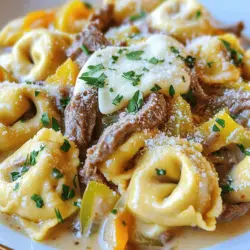 Für dieses Gericht brauche ich ein paar frische Zutaten: - 1 Packung (250 Gramm) frische Käs tortellini - 1 Esslöffel Olivenöl - 1 mittlere Zwiebel, dünn geschnitten - 1 Paprika (rot oder grün), dünn geschnitten - 230 Gramm Rindersteak, dünn geschnitten (z. B. Flanken- oder Rinderfilet) - 2 Knoblauchzehen, gehackt - Salz und Pfeffer nach Geschmack - 240 ml Rinderbrühe - 240 ml Schlagsahne - 100 Gramm geriebener Provolone-Käse - 30 Gramm geriebener Parmesan-Käse - Frische Petersilie, gehackt (zum Garnieren) Diese Zutaten geben dem Gericht seinen vollen Geschmack. Die Käs tortellini bieten eine weiche Basis. Das Rindersteak bringt eine herzhafte Note. Die Zwiebeln und Paprika fügen Süße und Frische hinzu. Die Kombination ist einfach köstlich. Salz und Pfeffer sind die Hauptgewürze. Sie helfen, den Geschmack der Zutaten zu verstärken. Ich füge auch frischen Knoblauch hinzu. Der gibt dem Gericht eine tolle Tiefe. Die Rinderbrühe sorgt für einen zusätzlichen Umami-Geschmack. Wenn ich die Brühe hinzufüge, koche ich sie kurz ein. Das macht die Soße noch intensiver. Ich liebe es, mit verschiedenen Käsen zu experimentieren. Provolone ist mild und schmilzt gut. Parmesan fügt eine salzige Tiefe hinzu. Manchmal probiere ich auch Cheddar oder Gouda aus. Diese Käse bringen einen anderen Geschmack. Du kannst auch eine Mischung aus Käsesorten verwenden. Das macht das Gericht noch spannender. Für das komplette Rezept schau dir den [Full Recipe] an. Zuerst müssen Sie alle Zutaten bereitstellen. Sie benötigen frische Käs tortellini, Rindersteak, Zwiebeln, Paprika und Knoblauch. Achten Sie darauf, die Zwiebeln und Paprika dünn zu schneiden. Das macht das Kochen einfacher und schneller. Stellen Sie auch eine große Pfanne und einen großen Topf bereit. Erhitzen Sie das Olivenöl in der Pfanne bei mittlerer bis hoher Hitze. Geben Sie die Zwiebeln und die Paprika hinein. Braten Sie sie für etwa fünf Minuten, bis sie weich sind. Schieben Sie das Gemüse zur Seite der Pfanne. Fügen Sie nun das dünn geschnittene Rindersteak hinzu. Braten Sie es für drei bis vier Minuten. Rühren Sie das Fleisch gelegentlich um, bis es braun wird. Geben Sie dann den gehackten Knoblauch hinzu und braten Sie ihn für eine weitere Minute. Gießen Sie die Rinderbrühe in die Pfanne. Rühren Sie alles gut um, um die Zutaten zu verbinden. Lassen Sie die Mischung aufkochen und dann für zwei bis drei Minuten köcheln. So reduziert sich die Flüssigkeit etwas. Senken Sie nun die Hitze und fügen Sie die Schlagsahne hinzu. Lassen Sie die Soße für zwei bis drei Minuten köcheln, bis sie dick wird. Fügen Sie die gekochten Tortellini und den geriebenen Provolone- sowie Parmesan-Käse hinzu. Mischen Sie alles sanft, bis der Käse schmilzt und die Tortellini gut überzogen sind. Schmecken Sie die Mischung mit Salz und Pfeffer ab. Für die vollständige Anleitung und alle Schritte sehen Sie sich das Full Recipe an. Ein häufiger Fehler ist, die Tortellini zu lange zu kochen. Dies macht sie matschig. Achte darauf, die Anweisungen auf der Verpackung zu befolgen. Das Wasser muss gut salzig sein, um den Geschmack zu verbessern. Wenn du die Tortellini abgießt, schütte sie nicht sofort in die Sauce. Lass sie kurz abtropfen, damit sie nicht zu viel Wasser abgeben. Die Kochzeit für frische Käs tortellini beträgt etwa 3-5 Minuten. Du kannst sie überprüfen, indem du eine Stück probierst. Sie sollten weich, aber fest bleiben. Wenn du getrocknete Tortellini verwendest, musst du sie länger kochen. Überprüfe die Verpackung für die genaue Zeit. Wenn sie fertig sind, gieße sie ab und stelle sie beiseite, während du die Sauce zubereitest. Um die Sauce dicker zu machen, kannst du etwas mehr Käse hinzufügen. Der Provolone-Käse schmilzt gut und sorgt für eine cremige Textur. Eine andere Methode ist, die Hitze zu erhöhen und die Sauce einige Minuten länger köcheln zu lassen. So verdampft mehr Flüssigkeit. Du kannst auch eine Mischung aus Wasser und Maisstärke verwenden. Rühre sie ein, um die Sauce schnell zu verdicken. {{image_4}} Wenn du eine vegetarische Version der Cheesesteak Tortellini machen möchtest, gibt es tolle Alternativen. Du kannst das Rindersteak durch angebratene Champignons oder Tofu ersetzen. Beide Optionen bieten einen herzhaften Geschmack. Verwende zusätzlich mehr Gemüse wie Zucchini oder Spinat, um die Füllung zu verbessern. Wenn du das Rindfleisch nicht magst, probiere Hähnchen oder Pute. Diese Fleischsorten sind leichter und bieten einen anderen Geschmack. Du kannst auch Wurst verwenden, um mehr Würze zu geben. Achte darauf, die Kochzeit anzupassen, damit das Fleisch gut durch ist. Das Hinzufügen von Gemüse kann den Geschmack und die Nährstoffe steigern. Paprika, Zwiebeln oder Brokkoli passen gut zu dieser Mischung. Gewürze wie Paprika, Oregano oder Thymian verleihen der Soße mehr Tiefe. Experimentiere mit verschiedenen Kombinationen, um deinen perfekten Cheesesteak Tortellini zu finden. Für das vollständige Rezept schaue dir die [Full Recipe] an. Um die Cheesesteak Tortellini frisch zu halten, lagere die Reste in einem luftdichten Behälter. Lass die Tortellini zuerst abkühlen, bevor du sie in den Kühlschrank stellst. So bleibt die cremige Sauce erhalten und die Tortellini schmecken noch gut. Wenn du die Tortellini aufwärmen möchtest, nimm einen Topf oder eine Pfanne. Füge einen kleinen Schuss Wasser oder Brühe hinzu. Erhitze die Tortellini bei mittlerer Hitze. Rühre regelmäßig um, damit sie gleichmäßig warm werden. Du kannst auch die Mikrowelle verwenden. Stelle die Tortellini in eine mikrowellengeeignete Schüssel. Decke sie ab und erwärme sie in 1-Minuten-Intervallen. Im Kühlschrank halten die Cheesesteak Tortellini etwa 3 bis 4 Tage. Wenn du sie länger aufbewahren möchtest, friere die Tortellini ein. Sie bleiben im Gefrierfach bis zu 2 Monate frisch. Achte darauf, sie gut einzupacken, damit sie nicht austrocknen. So bleibt der Geschmack der Cheesesteak Tortellini erhalten. Die Tortellini sind im Kühlschrank bis zu drei Tage haltbar. Bewahre sie in einem luftdichten Behälter auf. Achte darauf, die Sauce und die Tortellini getrennt zu lagern, um die Frische zu erhalten. Wenn du sie länger aufbewahren möchtest, kannst du sie auch einfrieren. Ja, du kannst die Sauce ohne Sahne machen. Ersetze die Sahne durch Mandelmilch oder Kokosmilch. Diese Alternativen geben der Sauce eine andere, aber leckere Note. Du kannst auch mehr Brühe hinzufügen, um die Sauce flüssiger zu machen. Um die Portionen anzupassen, kannst du die Zutaten einfach verdoppeln oder halbieren. Wenn du mehr Gäste hast, erhöhe die Mengen. Bei weniger Gästen kannst du die Reste gut lagern. So bleibt das Gericht frisch und lecker. Für eine große Gruppe empfehle ich, die Tortellini in mehreren Töpfen zu kochen, um gleichmäßige Garzeiten zu gewährleisten. Für das vollständige Rezept, siehe den [Full Recipe]. Cheesesteak Tortellini sind ein köstliches Gericht, das einfach zu machen ist. Wir haben die Zutaten, die Zubereitung und Tipps besprochen. Auch die Variationen und Aufbewahrungsinfos sind wichtig. Egal, ob du die klassische Version oder eine vegetarische Variante wählst, der Geschmack bleibt großartig. Nutze die Infos aus diesem Artikel, um dein Gericht zu verbessern. Gutes Kochen macht Spaß und bringt Freude!