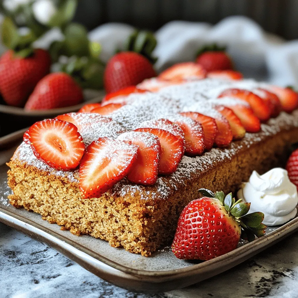 Für den Skinny Strawberry Cake sind die Hauptzutaten wichtig. Diese Zutaten geben dem Kuchen Geschmack und Struktur. Hier sind die wichtigsten: - 1 ½ Tassen Vollkornmehl - ¾ Tasse Kokoszucker - 1 Tasse ungesüßtes Apfelmus Vollkornmehl sorgt für mehr Ballaststoffe. Kokoszucker hat einen niedrigeren glykämischen Index. Ungesüßtes Apfelmus ersetzt das Öl und macht den Kuchen saftig. Zusätzlich zu den Hauptzutaten fügen wir einige andere leckere Zutaten hinzu: - ½ Tasse griechischer Joghurt - 1 ½ Tassen frische Erdbeeren - 2 Esslöffel Chiasamen (optional) Griechischer Joghurt macht den Kuchen cremig. Frische Erdbeeren bringen Frische und Süße. Chiasamen sind optional, aber sie fügen gesunde Fette hinzu. Wenn du spezielle diätetische Bedürfnisse hast, kannst du Alternativen nutzen: - Kalorienreduzierte Substitutionen sind möglich. Du kannst zum Beispiel Stevia oder Erythrit verwenden. - Austauschmöglichkeiten für Allergien. Wenn du allergisch gegen Eier bist, benutze einen Ei-Ersatz oder Apfelmus. Mit diesen Zutaten kannst du den Skinny Strawberry Cake nach deinem Geschmack anpassen. Schaut euch auch das Full Recipe an, um alle Schritte zu sehen. Heize deinen Backofen auf 175 °C vor. Das sorgt für eine gleichmäßige Hitze. Bereite eine 9-Zoll Kuchenform vor. Fette die Form leicht mit Backspray ein oder lege sie mit Backpapier aus. So bleibt der Kuchen nicht kleben. Nimm eine große Schüssel. Vermenge dort die trockenen Zutaten: Vollkornmehl, Kokoszucker, Backpulver, Natron und Salz. Rühre alles gut um. In einer anderen Schüssel mische die feuchten Zutaten: Apfelmus, griechischer Joghurt, Eier und Vanilleextrakt. Verwende einen Schneebesen, um eine glatte Masse zu erhalten. Gieße die feuchten Zutaten in die Schüssel mit den trockenen Zutaten. Rühre vorsichtig, bis sich die Zutaten gerade verbunden haben. Achte darauf, nicht zu viel zu mischen. Das könnte den Kuchen trocken machen. Füge die geschnittenen Erdbeeren und eventuell die Chiasamen hinzu. Falten Sie sie vorsichtig unter den Teig. Gieße den Teig in die vorbereitete Kuchenform. Glätte die Oberfläche mit einem Spatel. Backe den Kuchen 25-30 Minuten. Überprüfe die Backzeit, indem du einen Zahnstocher in die Mitte steckst. Wenn er sauber herauskommt, ist der Kuchen fertig. Lass den Kuchen 10 Minuten in der Form auskühlen. Danach stürze ihn auf ein Kuchengitter. Lass ihn komplett abkühlen. Bestäube den Kuchen nach Wunsch mit Puderzucker. Schneide ihn in Stücke und serviere ihn! Für das vollständige Rezept, schaue auf die [Full Recipe]. Um die perfekte Textur für deinen Skinny Strawberry Cake zu erreichen, ist das Mischen der Zutaten wichtig. Beginne mit den trockenen Zutaten. Mische Mehl, Kokoszucker, Backpulver, Natron und Salz gut. Das sorgt für gleichmäßige Verteilung der Zutaten. Dann kommen die feuchten Zutaten. Rühre das Apfelmus, den griechischen Joghurt, die Eier und den Vanilleextrakt in einer anderen Schüssel zusammen. Gieße die feuchten Zutaten in die trockenen. Rühre nur kurz, bis alles verbunden ist. Übermische den Teig nicht. Das macht den Kuchen trocken. Kokoszucker hat einen tollen Geschmack. Er ist eine gute Wahl für diesen Kuchen. Wenn du eine süßere Note möchtest, kannst du mehr Kokoszucker hinzufügen. Du kannst auch andere Süßungsmittel wie Honig oder Agavensirup probieren. Für eine zuckerfreie Version nutze Erythrit oder Stevia. Diese Optionen sind kalorienarm und wirken gut in Backwaren. Präsentiere deinen Kuchen auf einem schönen Plattenteller. Garniere ihn mit frischen Erdbeeren für einen tollen Look. Ein Klecks griechischer Joghurt auf der Seite bringt eine cremige Note. Das sieht nicht nur gut aus, sondern schmeckt auch lecker! Um das Dessert zu vervollständigen, serviere den Kuchen mit einer Tasse Tee oder Kaffee. Der Mix aus warmen Getränken und frischem Kuchen ist einfach himmlisch! {{image_4}} Sie können den Skinny Strawberry Cake auf viele Arten variieren. Fügen Sie weitere Früchte hinzu, um neue Geschmäcker zu entdecken. Bananen oder Heidelbeeren passen gut. Diese Früchte bringen frische Aromen und eine süße Note. Zusätzlich können Sie Gewürze verwenden, um mehr Geschmack zu erzeugen. Zimt oder Muskatnuss sind tolle Optionen. Diese Gewürze machen den Kuchen noch interessanter und leckerer. Wenn Sie glutenfrei backen möchten, gibt es einfache Alternativen. Verwenden Sie glutenfreies Mehl anstelle von Vollkornmehl. Diese Option sorgt für die gleiche Textur und bleibt gesund. Für eine vegane Variante ersetzen Sie die Eier durch Apfelmus oder Leinsamen. Diese Zutaten helfen, die Konsistenz des Kuchens zu bewahren. So können auch Veganer diesen leckeren Kuchen genießen. Mini-Versionen des Kuchens sind ebenfalls sehr beliebt. Sie können Muffins oder Cupcakes daraus machen. Diese kleinen Portionen sind perfekt für Partys oder Snacks. Wenn Sie kleinere Portionen möchten, teilen Sie den Teig auf. Verwenden Sie eine Muffinform und backen Sie sie kürzer. Achten Sie darauf, die Backzeit zu überprüfen, um perfekte kleine Leckereien zu erhalten. Lagern Sie den Skinny Strawberry Cake im Kühlschrank. So bleibt er frisch und lecker. Wenn Sie keinen Platz im Kühlschrank haben, können Sie den Kuchen auch bei Zimmertemperatur aufbewahren. Achten Sie darauf, ihn in einem luftdichten Behälter zu lagern. Das schützt ihn vor Trockenheit und anderen Gerüchen. Der Kuchen hält sich am besten, wenn er kühl bleibt. Bei optimalen Lagerbedingungen bleibt er bis zu fünf Tage frisch. Wenn Sie Reste haben, schneiden Sie den Kuchen in Stücke. So können Sie ihn einfacher portionieren und genießen. Achten Sie darauf, den Kuchen nicht mit der Schnittfläche nach oben zu lagern, damit er nicht austrocknet. Wenn Sie den Kuchen aufwärmen möchten, machen Sie das vorsichtig. Der beste Weg ist, den Kuchen bei niedriger Temperatur im Ofen zu erwärmen. Stellen Sie den Ofen auf 150 °C ein und lassen Sie ihn etwa 10 Minuten backen. So bleibt der Kuchen saftig. Alternativ können Sie den Kuchen auch kurz in der Mikrowelle erwärmen. Stellen Sie die Mikrowelle auf mittlere Leistung und erwärmen Sie den Kuchen in 15-Sekunden-Intervallen. So verhindern Sie, dass er zu trocken wird. Ja, der Skinny Strawberry Cake hat weniger Kalorien als der traditionelle Erdbeerkuchen. Ich benutze Vollkornmehl und Kokoszucker. Diese Zutaten sind nährstoffreicher und haben weniger Zucker. Zum Beispiel hat unsere Version 30% weniger Zucker. So können Sie genießen, ohne Schuldgefühle zu haben. Der Kuchen bleibt saftig und lecker. Sie müssen keine Kompromisse bei Geschmack und Textur eingehen. Ja, Sie können andere Früchte verwenden! Himbeeren oder Blaubeeren sind auch großartig. Diese Früchte bringen frische Aromen. Sie können die Erdbeeren durch diese Früchte einfach austauschen. Außerdem können Sie auch eine Mischung aus verschiedenen Früchten ausprobieren. Das gibt dem Kuchen einen bunten Look und mehr Geschmack. Seien Sie kreativ und passen Sie den Kuchen Ihrem Geschmack an! Um den Kuchen glutenfrei zu machen, tauschen Sie das Vollkornmehl aus. Verwenden Sie glutenfreies Mehl, das für Backwaren geeignet ist. Achten Sie darauf, dass alle anderen Zutaten glutenfrei sind. Auch das Backpulver sollte glutenfrei sein. Sie können auch Mandeln oder Kokosmehl verwenden. Diese Optionen geben dem Kuchen eine besondere Note. Testen Sie die Konsistenz des Teigs. Manchmal müssen Sie die Flüssigkeitsmenge anpassen. So bleibt Ihr Kuchen schön fluffig. Der Skinny Strawberry Cake bietet gesunde und schmackhafte Optionen durch Vollkornmehl, Kokoszucker und Apfelmus. Sie können mit frischen Früchten und verschiedenen Gewürzen experimentieren. Bei der Zubereitung können Sie den Ofen richtig vorheizen und den Teig gut mischen. Denken Sie an die Lagerung: luftdichte Behälter halten den Kuchen frisch. Nutzen Sie die Tipps für Variationen, um den Kuchen nach Ihrem Geschmack anzupassen. Genießen Sie dieses leichte Dessert jederzeit, ob als Muffin oder Kuchen, und bleiben Sie kreativ!