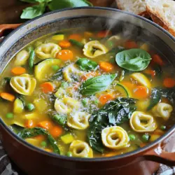 Um eine köstliche veggie-beladene Tortellini-Suppe zu machen, benötigst du folgende Zutaten: - 1 Esslöffel Olivenöl - 1 mittlere Zwiebel, gewürfelt - 2 Knoblauchzehen, fein gehackt - 2 mittelgroße Karotten, gewürfelt - 2 Selleriestangen, gewürfelt - 1 Zucchini, gewürfelt - 1 Paprika (beliebige Farbe), gewürfelt - 1 Tasse grüne Bohnen, gehackt - 1 Dose (400 g) gewürfelte Tomaten, mit Saft - 1,5 Liter Gemüsebrühe - 1 Teelöffel getrockneter Oregano - 1 Teelöffel getrockneter Basilikum - Salz und Pfeffer nach Geschmack - 1 Packung (250 g) frische Tortellini (Käse oder Gemüse) - 2 Tassen frischer Spinat - Geriebener Parmesan zum Servieren (optional) Frische Zutaten machen einen großen Unterschied. Gehe zum Markt und suche nach: - Knackigem Gemüse ohne Flecken. - Zwiebeln, die fest und schwer sind. - Tomaten mit einer tiefen Farbe. - Frischem Spinat, der lebendig grün aussieht. Achte darauf, dass die Tortellini frisch sind. Sie sollten im Kühlregal sein und nicht zu lange haltbar sein. Für die Zubereitung dieser Suppe brauchst du einige einfache Küchengeräte: - Einen großen Topf für das Kochen. - Ein scharfes Messer zum Schneiden des Gemüses. - Ein Schneidebrett für die Sicherheit. - Einen Holzlöffel zum Umrühren. - Eine Schüssel für die Zutaten. Mit diesen Geräten bist du bereit, die veggie-beladene Tortellini-Suppe zuzubereiten. Für das vollständige Rezept, schau dir die [Full Recipe] an. Zuerst erhitze ich das Olivenöl in einem großen Topf. Ich mache das bei mittlerer Hitze. Wenn das Öl heiß ist, gebe ich die gewürfelte Zwiebel dazu. Ich brate die Zwiebel für etwa drei bis vier Minuten. Sie wird glasig und gibt ein tolles Aroma ab. Danach füge ich den fein gehackten Knoblauch hinzu. Ich lasse ihn eine weitere Minute rösten. So entfaltet er einen guten Duft. Nun kommen die anderen Gemüse ins Spiel. Zuerst gebe ich die gewürfelten Karotten und den Sellerie in den Topf. Ich sautiere sie etwa fünf Minuten lang. Danach füge ich die Zucchini, Paprika und grünen Bohnen hinzu. Ich koche alles zusammen für weitere fünf Minuten. Es ist wichtig, gelegentlich umzurühren. So wird das Gemüse gleichmäßig weich und lecker. Jetzt ist es Zeit für die Brühe. Ich gieße die gewürfelten Tomaten mit Saft und die Gemüsebrühe in den Topf. Dann rühre ich alles gut um. Ich würze die Suppe mit Oregano, Basilikum, Salz und Pfeffer. Ich lasse die Suppe langsam aufkochen. Danach reduziere ich die Hitze und lasse sie 15 Minuten köcheln. Jetzt füge ich die frischen Tortellini hinzu. Ich koche sie gemäß den Packungsanweisungen, normalerweise für drei bis fünf Minuten. Kurz bevor ich die Suppe serviere, rühre ich den frischen Spinat unter. Er verwelkt in ein bis zwei Minuten. Die Suppe ist damit fertig und bereit zum Genießen! Für das komplette Rezept, siehe [Full Recipe]. Um die Suppe gut zu würzen, fügen Sie die Kräuter am richtigen Zeitpunkt hinzu. Ich benutze Oregano und Basilikum. Diese Kräuter bringen den Geschmack nach vorne. Probieren Sie die Suppe während des Kochens. So wissen Sie, ob mehr Salz oder Pfeffer nötig ist. Ich empfehle, die Gewürze nach und nach hinzuzufügen. So bleibt der Geschmack frisch und lebendig. Wenn Sie Reste haben, können Sie diese Suppe leicht aufpeppen. Fügen Sie einfach mehr Gemüse oder eine neue Sorte Tortellini hinzu. Auch Reis oder Quinoa passen gut. Sie können die Reste auch in eine Auflaufform geben und im Ofen backen. So entsteht ein neuer, leckeres Gericht. Reste schmecken oft sogar besser, wenn sie ein paar Tage im Kühlschrank stehen. Um den Geschmack zu intensivieren, fügen Sie einen Spritzer Zitronensaft hinzu. Das bringt Frische und Tiefe. Für weniger Kalorien können Sie die Tortellini reduzieren und mehr Gemüse hinzufügen. Verwenden Sie Zucchini-Nudeln für eine leichte Variante. Auch die Brühe kann fettarm sein. So bleibt die Suppe lecker und gesund. Für das vollständige Rezept schauen Sie sich die vollständige Anleitung an. {{image_4}} Um die Tortellini-Suppe vegan zu machen, ersetzen Sie die Käse-Tortellini durch pflanzliche Tortellini. Sie können auch frische Pilze hinzufügen, um einen herzhaften Geschmack zu erzielen. Verwenden Sie Gemüsebrühe ohne tierische Produkte. Diese Anpassungen machen die Suppe leicht und lecker. Sie können viele Gemüsesorten in der Suppe nutzen. Brokkoli, Blumenkohl und Kürbis sind tolle Optionen. Diese bringen nicht nur Abwechslung, sondern auch viele Nährstoffe. Kombinieren Sie das Gemüse nach Ihrem Geschmack. Das macht die Suppe bunt und ansprechend. Wenn Sie keine Tortellini haben, probieren Sie Reis oder Quinoa. Diese Optionen sind ebenfalls sättigend und geben der Suppe eine neue Textur. Kochen Sie den Reis oder die Quinoa separat. Fügen Sie sie dann am Ende zur Suppe hinzu. So bleibt alles frisch und lecker. Sie finden die komplette Rezeptur in der [Full Recipe]. Um die veggie-beladene Tortellini-Suppe frisch zu halten, sollten Sie sie in einem luftdichten Behälter aufbewahren. Lassen Sie die Suppe zuerst vollständig abkühlen. Dann füllen Sie sie in den Behälter. Stellen Sie sicher, dass der Deckel gut schließt. So bleibt die Suppe bis zu fünf Tage im Kühlschrank haltbar. Für längere Lagerung können Sie die Suppe auch einfrieren. Füllen Sie die erkaltete Suppe in gefriergeeignete Behälter oder Beutel. Achten Sie darauf, etwas Platz für die Ausdehnung der Flüssigkeit zu lassen. Beschriften Sie die Behälter mit Datum. So wissen Sie, wie lange die Suppe schon im Gefrierfach ist. Genießen Sie die Suppe innerhalb von drei Monaten für den besten Geschmack. Um die Reste aufzuwärmen, geben Sie die Suppe in einen Topf auf mittlerer Hitze. Rühren Sie gelegentlich, um ein Anbrennen zu vermeiden. Wenn die Suppe zu dick ist, fügen Sie etwas Gemüsebrühe oder Wasser hinzu. Alternativ können Sie die Suppe auch in der Mikrowelle aufwärmen. Geben Sie sie in eine mikrowellengeeignete Schüssel und decken Sie sie ab. Erhitzen Sie die Suppe in Intervallen von einer Minute, bis sie heiß ist. Die besten Beilagen zur veggie-beladenen Tortellini-Suppe sind einfach und lecker. Hier sind einige Ideen: - Knuspriges Brot: Ein Stück warmes, knuspriges Brot passt perfekt dazu. - Salat: Ein frischer grüner Salat bringt Farbe und Knackigkeit. - Käse: Geriebener Parmesan oder Feta kann über die Suppe gestreut werden. Diese Beilagen ergänzen die Aromen und machen die Mahlzeit noch besser. Ja, du kannst die Suppe im Voraus zubereiten. Das macht sie ideal für stressige Tage. Bereite die Suppe bis zum Hinzufügen der Tortellini vor. Dann kannst du sie kühl lagern. Wenn du bereit bist zu essen, erhitze die Suppe und füge die Tortellini hinzu. Sie kochen schnell und bleiben frisch. So sparst du Zeit und genießt trotzdem eine tolle Mahlzeit. Ja, die veggie-beladene Tortellini-Suppe ist gesund. Sie enthält viele frische Gemüse wie Karotten, Zucchini und Spinat. Diese Zutaten liefern wichtige Nährstoffe und Vitamine. Die Suppe ist auch kalorienarm und sättigend. Wenn du die Tortellini aus Vollkorn oder Gemüse wählst, erhältst du noch mehr Ballaststoffe. So wird das Essen lecker und nahrhaft. Die veggie-beladene Tortellini-Suppe ist einfach und lecker. Wir haben die besten Zutaten, Tipps zur Zubereitung und verschiedene Variationen behandelt. Du kannst frische Gemüse wählen und die Suppe individuell anpassen. Denke daran, Reste richtig zu lagern oder einzufrieren. Einmal zubereitet, ist diese Suppe eine tolle Mahlzeit für jeden Tag. Experimentiere mit deinen Lieblingszutaten und genieße den Geschmack!
