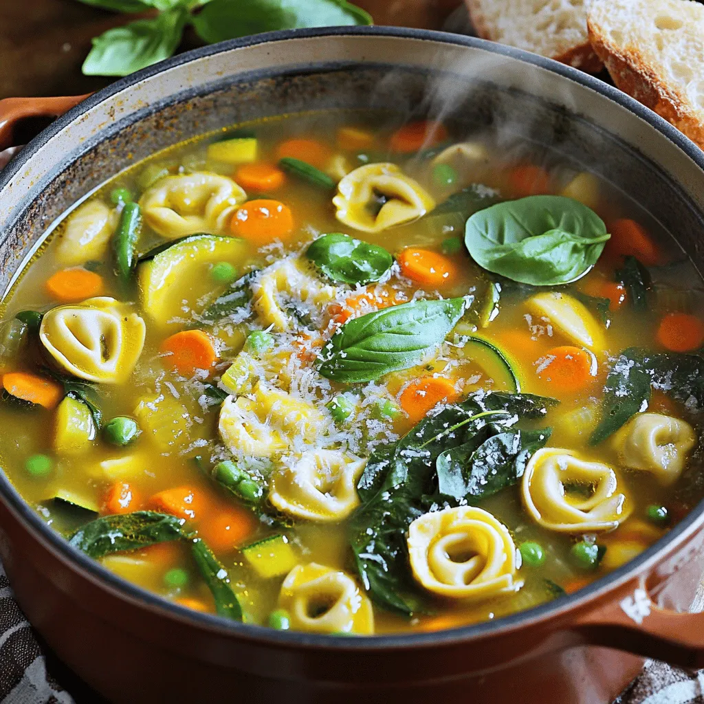 Um eine köstliche veggie-beladene Tortellini-Suppe zu machen, benötigst du folgende Zutaten: - 1 Esslöffel Olivenöl - 1 mittlere Zwiebel, gewürfelt - 2 Knoblauchzehen, fein gehackt - 2 mittelgroße Karotten, gewürfelt - 2 Selleriestangen, gewürfelt - 1 Zucchini, gewürfelt - 1 Paprika (beliebige Farbe), gewürfelt - 1 Tasse grüne Bohnen, gehackt - 1 Dose (400 g) gewürfelte Tomaten, mit Saft - 1,5 Liter Gemüsebrühe - 1 Teelöffel getrockneter Oregano - 1 Teelöffel getrockneter Basilikum - Salz und Pfeffer nach Geschmack - 1 Packung (250 g) frische Tortellini (Käse oder Gemüse) - 2 Tassen frischer Spinat - Geriebener Parmesan zum Servieren (optional) Frische Zutaten machen einen großen Unterschied. Gehe zum Markt und suche nach: - Knackigem Gemüse ohne Flecken. - Zwiebeln, die fest und schwer sind. - Tomaten mit einer tiefen Farbe. - Frischem Spinat, der lebendig grün aussieht. Achte darauf, dass die Tortellini frisch sind. Sie sollten im Kühlregal sein und nicht zu lange haltbar sein. Für die Zubereitung dieser Suppe brauchst du einige einfache Küchengeräte: - Einen großen Topf für das Kochen. - Ein scharfes Messer zum Schneiden des Gemüses. - Ein Schneidebrett für die Sicherheit. - Einen Holzlöffel zum Umrühren. - Eine Schüssel für die Zutaten. Mit diesen Geräten bist du bereit, die veggie-beladene Tortellini-Suppe zuzubereiten. Für das vollständige Rezept, schau dir die [Full Recipe] an. Zuerst erhitze ich das Olivenöl in einem großen Topf. Ich mache das bei mittlerer Hitze. Wenn das Öl heiß ist, gebe ich die gewürfelte Zwiebel dazu. Ich brate die Zwiebel für etwa drei bis vier Minuten. Sie wird glasig und gibt ein tolles Aroma ab. Danach füge ich den fein gehackten Knoblauch hinzu. Ich lasse ihn eine weitere Minute rösten. So entfaltet er einen guten Duft. Nun kommen die anderen Gemüse ins Spiel. Zuerst gebe ich die gewürfelten Karotten und den Sellerie in den Topf. Ich sautiere sie etwa fünf Minuten lang. Danach füge ich die Zucchini, Paprika und grünen Bohnen hinzu. Ich koche alles zusammen für weitere fünf Minuten. Es ist wichtig, gelegentlich umzurühren. So wird das Gemüse gleichmäßig weich und lecker. Jetzt ist es Zeit für die Brühe. Ich gieße die gewürfelten Tomaten mit Saft und die Gemüsebrühe in den Topf. Dann rühre ich alles gut um. Ich würze die Suppe mit Oregano, Basilikum, Salz und Pfeffer. Ich lasse die Suppe langsam aufkochen. Danach reduziere ich die Hitze und lasse sie 15 Minuten köcheln. Jetzt füge ich die frischen Tortellini hinzu. Ich koche sie gemäß den Packungsanweisungen, normalerweise für drei bis fünf Minuten. Kurz bevor ich die Suppe serviere, rühre ich den frischen Spinat unter. Er verwelkt in ein bis zwei Minuten. Die Suppe ist damit fertig und bereit zum Genießen! Für das komplette Rezept, siehe [Full Recipe]. Um die Suppe gut zu würzen, fügen Sie die Kräuter am richtigen Zeitpunkt hinzu. Ich benutze Oregano und Basilikum. Diese Kräuter bringen den Geschmack nach vorne. Probieren Sie die Suppe während des Kochens. So wissen Sie, ob mehr Salz oder Pfeffer nötig ist. Ich empfehle, die Gewürze nach und nach hinzuzufügen. So bleibt der Geschmack frisch und lebendig. Wenn Sie Reste haben, können Sie diese Suppe leicht aufpeppen. Fügen Sie einfach mehr Gemüse oder eine neue Sorte Tortellini hinzu. Auch Reis oder Quinoa passen gut. Sie können die Reste auch in eine Auflaufform geben und im Ofen backen. So entsteht ein neuer, leckeres Gericht. Reste schmecken oft sogar besser, wenn sie ein paar Tage im Kühlschrank stehen. Um den Geschmack zu intensivieren, fügen Sie einen Spritzer Zitronensaft hinzu. Das bringt Frische und Tiefe. Für weniger Kalorien können Sie die Tortellini reduzieren und mehr Gemüse hinzufügen. Verwenden Sie Zucchini-Nudeln für eine leichte Variante. Auch die Brühe kann fettarm sein. So bleibt die Suppe lecker und gesund. Für das vollständige Rezept schauen Sie sich die vollständige Anleitung an. {{image_4}} Um die Tortellini-Suppe vegan zu machen, ersetzen Sie die Käse-Tortellini durch pflanzliche Tortellini. Sie können auch frische Pilze hinzufügen, um einen herzhaften Geschmack zu erzielen. Verwenden Sie Gemüsebrühe ohne tierische Produkte. Diese Anpassungen machen die Suppe leicht und lecker. Sie können viele Gemüsesorten in der Suppe nutzen. Brokkoli, Blumenkohl und Kürbis sind tolle Optionen. Diese bringen nicht nur Abwechslung, sondern auch viele Nährstoffe. Kombinieren Sie das Gemüse nach Ihrem Geschmack. Das macht die Suppe bunt und ansprechend. Wenn Sie keine Tortellini haben, probieren Sie Reis oder Quinoa. Diese Optionen sind ebenfalls sättigend und geben der Suppe eine neue Textur. Kochen Sie den Reis oder die Quinoa separat. Fügen Sie sie dann am Ende zur Suppe hinzu. So bleibt alles frisch und lecker. Sie finden die komplette Rezeptur in der [Full Recipe]. Um die veggie-beladene Tortellini-Suppe frisch zu halten, sollten Sie sie in einem luftdichten Behälter aufbewahren. Lassen Sie die Suppe zuerst vollständig abkühlen. Dann füllen Sie sie in den Behälter. Stellen Sie sicher, dass der Deckel gut schließt. So bleibt die Suppe bis zu fünf Tage im Kühlschrank haltbar. Für längere Lagerung können Sie die Suppe auch einfrieren. Füllen Sie die erkaltete Suppe in gefriergeeignete Behälter oder Beutel. Achten Sie darauf, etwas Platz für die Ausdehnung der Flüssigkeit zu lassen. Beschriften Sie die Behälter mit Datum. So wissen Sie, wie lange die Suppe schon im Gefrierfach ist. Genießen Sie die Suppe innerhalb von drei Monaten für den besten Geschmack. Um die Reste aufzuwärmen, geben Sie die Suppe in einen Topf auf mittlerer Hitze. Rühren Sie gelegentlich, um ein Anbrennen zu vermeiden. Wenn die Suppe zu dick ist, fügen Sie etwas Gemüsebrühe oder Wasser hinzu. Alternativ können Sie die Suppe auch in der Mikrowelle aufwärmen. Geben Sie sie in eine mikrowellengeeignete Schüssel und decken Sie sie ab. Erhitzen Sie die Suppe in Intervallen von einer Minute, bis sie heiß ist. Die besten Beilagen zur veggie-beladenen Tortellini-Suppe sind einfach und lecker. Hier sind einige Ideen: - Knuspriges Brot: Ein Stück warmes, knuspriges Brot passt perfekt dazu. - Salat: Ein frischer grüner Salat bringt Farbe und Knackigkeit. - Käse: Geriebener Parmesan oder Feta kann über die Suppe gestreut werden. Diese Beilagen ergänzen die Aromen und machen die Mahlzeit noch besser. Ja, du kannst die Suppe im Voraus zubereiten. Das macht sie ideal für stressige Tage. Bereite die Suppe bis zum Hinzufügen der Tortellini vor. Dann kannst du sie kühl lagern. Wenn du bereit bist zu essen, erhitze die Suppe und füge die Tortellini hinzu. Sie kochen schnell und bleiben frisch. So sparst du Zeit und genießt trotzdem eine tolle Mahlzeit. Ja, die veggie-beladene Tortellini-Suppe ist gesund. Sie enthält viele frische Gemüse wie Karotten, Zucchini und Spinat. Diese Zutaten liefern wichtige Nährstoffe und Vitamine. Die Suppe ist auch kalorienarm und sättigend. Wenn du die Tortellini aus Vollkorn oder Gemüse wählst, erhältst du noch mehr Ballaststoffe. So wird das Essen lecker und nahrhaft. Die veggie-beladene Tortellini-Suppe ist einfach und lecker. Wir haben die besten Zutaten, Tipps zur Zubereitung und verschiedene Variationen behandelt. Du kannst frische Gemüse wählen und die Suppe individuell anpassen. Denke daran, Reste richtig zu lagern oder einzufrieren. Einmal zubereitet, ist diese Suppe eine tolle Mahlzeit für jeden Tag. Experimentiere mit deinen Lieblingszutaten und genieße den Geschmack!