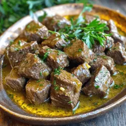 - 1,5 Pfund Rindfleisch-Sirloin, in mundgerechte Würfel geschnitten - 125 g ungesalzene Butter - 5 Knoblauchzehen, fein gehackt - 1 Esslöffel frischer Rosmarin, gehackt - 1 Esslöffel frischer Thymian, gehackt - 1 Teelöffel schwarzer Pfeffer - 1 Teelöffel Salz - 1 Esslöffel Worcestersauce - 1 Esslöffel Sojasauce - 120 ml Rinderbrühe - Frische Petersilie, gehackt (zum Garnieren) Um die besten Aromen zu erzielen, wähle frische Zutaten. Das Rindfleisch sollte gut marmoriert sein, um zart zu bleiben. Ich empfehle, die Butter langsam zu schmelzen. So entfaltet sich der Knoblauchgeschmack besser. Die Kräuter bringen Frische in die Mischung. Rosmarin und Thymian harmonieren perfekt mit dem Rindfleisch. Die Worcestersauce und Sojasauce fügen Tiefe hinzu. Sie geben einen umami-reichen Geschmack, der das Gericht aufwertet. Die Rinderbrühe sorgt dafür, dass das Fleisch saftig bleibt. Verwende hochwertig Rinderbrühe für den besten Geschmack. Zum Garnieren verwende frische Petersilie. Sie bringt Farbe und einen frischen Geschmack. Für die vollständige Zubereitung schaue dir das Rezept [Full Recipe] an. Zuerst schmelzen Sie die Butter in einer großen Pfanne. Stellen Sie die Hitze auf mittel. Wenn die Butter geschmolzen ist, fügen Sie den fein gehackten Knoblauch hinzu. Braten Sie den Knoblauch für 1-2 Minuten an. Achten Sie darauf, dass er nicht bräunt. Der Duft wird den Raum füllen! Jetzt ist es Zeit für den Slow Cooker. Geben Sie die Rindfleischwürfel in den Slow Cooker. Fügen Sie die Knoblauchbutter, Rosmarin, Thymian, schwarzen Pfeffer, Salz, Worcestersauce, Sojasauce und Rinderbrühe hinzu. Rühren Sie die Mischung gut um. So wird das Rindfleisch gleichmäßig mit der Buttermischung überzogen. Decken Sie den Slow Cooker ab. Stellen Sie die Kochzeit auf niedrig für 6-8 Stunden oder auf hoch für 3-4 Stunden ein. Das Fleisch wird zart und saftig sein. Nach dem Kochen rühren Sie das Fleisch sanft um. So vermischen Sie die Buttersauce gut. Servieren Sie die Rindfleischbissen heiß und garnieren Sie sie mit frisch gehackter Petersilie. Ein toller Akzent! Wählen Sie ein gutes Stück Rindfleisch. Sirloin ist ideal, weil es zart ist. Achten Sie darauf, das Fleisch in gleichmäßige Würfel zu schneiden. So kocht es gleichmäßig. Braten Sie das Fleisch vorher kurz an, um den Geschmack zu intensivieren. Dies verbessert die Textur und macht es noch schmackhafter. Frische Kräuter sind der Schlüssel. Verwenden Sie Rosmarin und Thymian für einen starken Geschmack. Fügen Sie auch etwas mehr Knoblauch hinzu, wenn Sie es mögen. Ein Spritzer Zitronensaft kann das Gericht aufpeppen. So wird der Geschmack lebendig und frisch. Experimentieren Sie mit anderen Gewürzen wie Paprika oder Kreuzkümmel. Diese verleihen dem Gericht eine neue Note. Die Präsentation ist wichtig. Servieren Sie die Rindfleischbissen auf einer großen Platte. Beträufeln Sie sie mit der knoblauchigen Buttersauce. Streuen Sie frische, gehackte Petersilie darüber. Dies gibt dem Gericht Farbe und Frische. Kombinieren Sie die Rindfleischbissen mit knusprigem Brot oder cremigem Kartoffelpüree. Diese Beilagen passen perfekt und machen das Essen rundum köstlich. Für das vollständige Rezept schauen Sie sich bitte die [Full Recipe] an. {{image_4}} Du kannst dieses Rezept leicht anpassen. Verwende Hühnchen oder Schweinefleisch statt Rindfleisch. Hühnchenbrust bietet eine zarte Textur und nimmt die Knoblauchbutter gut auf. Für eine reichhaltigere Option ist Schweinefleisch eine tolle Wahl. Achte darauf, die Kochzeit zu senken. Hühnchen braucht etwa 4-6 Stunden auf niedriger Stufe, während Schweinefleisch 6-8 Stunden benötigt. Möchtest du eine vegetarische Variante? Probiere Tofu oder Tempeh. Schneide sie in kleine Würfel und mariniere sie in der Knoblauchbutter. Brate den Tofu vorher an, um eine schöne Textur zu bekommen. Veganes Butterersatzprodukt funktioniert ebenfalls gut. Diese Optionen sind lecker und gesund. Gemüse ist eine hervorragende Ergänzung. Du kannst Karotten, Paprika oder grüne Bohnen hinzufügen. Das Gemüse gibt zusätzliche Farbe und Nährstoffe. Wenn du andere Soßen magst, probiere eine BBQ-Soße oder eine scharfe Sauce. Diese geben dem Gericht einen neuen Geschmack. Mixe alles im Slow Cooker für eine leckere Mahlzeit. Für das vollständige Rezept, siehe [Full Recipe]. Um die Rindfleischbissen frisch zu halten, lege sie in einen luftdichten Behälter. Achte darauf, dass die Bissen gut abgekühlt sind, bevor du sie in den Kühlschrank stellst. So bleibt der Geschmack erhalten. Du kannst sie bis zu drei Tage im Kühlschrank aufbewahren. Wenn du sie länger aufbewahren möchtest, ist das Einfrieren eine gute Option. Zum Einfrieren lass die Bissen zuerst abkühlen. Fülle sie dann in einen gefrierfesten Beutel oder Behälter. Drücke die Luft heraus, bevor du sie verschließt. Das hilft, Gefrierbrand zu vermeiden. So bleiben sie bis zu drei Monate frisch. Zum Auftauen lege die Bissen einfach über Nacht in den Kühlschrank. Du kannst sie auch direkt in einer Pfanne oder Mikrowelle aufwärmen. Die Rindfleischbissen sind sehr vielseitig. Du kannst sie in einem Salat verwenden oder auf einem Sandwich genießen. Sie passen gut zu Reis oder Pasta. Auch in einem Eintopf machen sie sich hervorragend. Lass deiner Kreativität freien Lauf und entdecke neue Wege, die Rindfleischbissen zu genießen. Wenn du mehr über das Rezept erfahren möchtest, schau dir das Full Recipe an. Die Rindfleischbissen halten sich gut im Kühlschrank. Lagern Sie sie in einem luftdichten Behälter. Dort bleiben sie 3 bis 4 Tage frisch. Für längere Lagerung können Sie sie einfrieren. Im Gefrierschrank halten sie bis zu 3 Monate. Achten Sie darauf, sie gut einzupacken, um Gefrierbrand zu vermeiden. Ja, Sie können die Kochzeit anpassen. Die Größe der Fleischwürfel beeinflusst die Zeit. Kleinere Stücke brauchen weniger Zeit, etwa 3 Stunden auf hoher Stufe. Größere Stücke können bis zu 8 Stunden auf niedriger Stufe benötigen. Überprüfen Sie das Fleisch regelmäßig, um die Zartheit zu testen. Zu den Knoblauchbutter-Rindfleischbissen passen viele Beilagen. Hier sind einige Vorschläge: - Knuspriges Brot, um die Buttersauce aufzutunken - Cremiges Kartoffelpüree, das gut mit dem Fleisch harmoniert - Gedämpftes Gemüse, das frische Farben hinzufügt - Ein grüner Salat, um die Mahlzeit leicht zu halten Für weitere Ideen schauen Sie sich die [Full Recipe] an. In diesem Artikel haben wir die Zubereitung von Knoblauchbutter-Rindfleischbissen behandelt. Wir haben die Hauptzutaten, die perfekte Kochtechnik und kreative Variationen besprochen. Du hast nun Tipps, um das Fleisch zart zu machen und den Geschmack zu intensivieren. Denke daran, die Rindfleischbissen gut zu lagern oder kreativ mit Resten zu arbeiten. Mit diesen Infos wirst du ein tolles Gericht zaubern, das alle begeistert. Trau dich, neue Varianten auszuprobieren und Spaß beim Kochen zu haben!