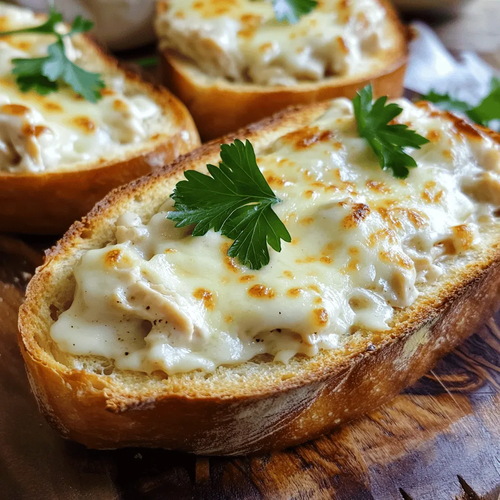 Für Chicken Alfredo gefülltes Knoblauchbrot brauchst du folgende Hauptzutaten: - 1 großes italienisches Brot - 2 Tassen gekochte Hähnchenbrust, zerkleinert - 1 Tasse Alfredo-Sauce (aus dem Geschäft oder selbstgemacht) - 1 Tasse Mozzarella-Käse, gerieben - 1/2 Tasse Parmesan-Käse, gerieben Diese Zutaten sind die Basis für dein leckeres Gericht. Das Hähnchen gibt dir Protein, und der Käse macht alles schön cremig. Um dem Brot mehr Geschmack zu geben, benutze auch einige Gewürze und Kräuter: - 4 Knoblauchzehen, fein gehackt - 1/2 Tasse ungesalzene Butter, weich - Salz und Pfeffer nach Geschmack - 1 Esslöffel frische Petersilie, gehackt (zur Garnierung) Diese Gewürze bringen das Gericht zum Leben. Der Knoblauch sorgt für den typischen Geschmack und die Petersilie macht das Ganze hübsch. Ein paar nützliche Werkzeuge machen das Kochen einfacher: - Ein großes Backblech - Eine große Schüssel zum Mischen - Ein scharfes Messer zum Schneiden des Brotes Mit diesem Zubehör wird die Zubereitung von Chicken Alfredo gefülltem Knoblauchbrot viel leichter. Du kannst die Schritte dann einfach befolgen, um dieses köstliche Gericht zuzubereiten. Für das vollständige Rezept, schau dir den Abschnitt "Full Recipe" an. Um die Füllung für das Hähnchen Alfredo gefüllte Knoblauchbrot zu machen, brauchst du eine große Schüssel. Füge die zerkleinerte Hähnchenbrust hinzu. Dann gieße die Alfredo-Sauce darüber. Wenn du selbstgemachte Sauce hast, ist das auch toll! Jetzt kommt der Käse. Gib den geriebenen Mozzarella und den Parmesan dazu. Rühre alles gut um. So vermischen sich die Aromen. Vergiss nicht, mit Salz und Pfeffer zu würzen. Das macht die Füllung noch besser. Nimm das italienische Brot und schneide es der Länge nach in zwei Hälften. Lege die Brothälften auf ein Backblech mit der Schnittseite nach oben. Jetzt machen wir die Knoblauchbutter. In einer kleinen Schüssel vermischst du die weiche Butter mit den fein gehackten Knoblauchzehen. Rühre gut um, bis alles gleichmäßig ist. Trage die Knoblauchbutter großzügig auf die Schnittseiten des Brotes auf. Das gibt einen tollen Geschmack! Heize deinen Ofen auf 190°C vor. Lege die Brothälften auf ein Backblech. Verteile die Hähnchen-Alfredo-Mischung gleichmäßig auf die Brote. Jetzt ist es Zeit, das Brot zu backen! Schiebe das Backblech in den vorgeheizten Ofen. Backe das Brot 15-20 Minuten lang. Achte darauf, dass der Käse geschmolzen und sprudelnd ist. Die Ränder des Brotes sollten goldbraun werden. Sobald es fertig ist, nimm das Brot aus dem Ofen. Lass es eine Minute abkühlen. Dann schneide es in Stücke. Garniere das Brot mit frisch gehackter Petersilie. So sieht es toll aus! Das ist die Schritt-für-Schritt-Anleitung für dein Hähnchen Alfredo gefülltes Knoblauchbrot. Du kannst jetzt die volle Rezeptbeschreibung im [Full Recipe] sehen und gleich loslegen! Um die Knoblauchbutter perfekt zu machen, beginne mit weicher Butter. Du kannst die Butter leicht mit einer Gabel zerdrücken. Füge dann die fein gehackten Knoblauchzehen hinzu. Vermische beides gut. Du kannst auch etwas Salz hinzufügen, um den Geschmack zu intensivieren. Lass die Mischung für einige Minuten ruhen. So kann der Knoblauch seinen vollen Geschmack entfalten. Für die perfekte Käse-Schmelze ist die Wahl des Käses wichtig. Mozzarella ist ideal, da er schön schmilzt. Mische ihn mit etwas Parmesan für zusätzlichen Geschmack. Achte darauf, die Mischung gleichmäßig auf dem Brot zu verteilen. Backe das Brot bei 190°C. So wird der Käse gleichmäßig geschmolzen. Wenn du die letzten Minuten des Backens den Grill zuschaltest, erhält der Käse eine tolle goldene Farbe. Eine gute Beilage macht das Gericht komplett. Ein frischer Salat passt perfekt dazu. Du kannst auch gebratenes Gemüse servieren. Wenn du es würziger magst, füge scharfe Sauce zum Salat hinzu. Für eine besondere Note kannst du frische Kräuter wie Basilikum oder Petersilie verwenden. Sie verleihen dem Gericht Farbe und Geschmack. Eine extra Schüssel Alfredo-Sauce zum Dippen ist ebenfalls eine tolle Idee. {{image_4}} Wenn du eine vegetarische Option suchst, kann das Rezept leicht angepasst werden. Du kannst das Hähnchen durch gegrilltes Gemüse ersetzen. Beliebte Optionen sind Zucchini, Paprika und Auberginen. Diese passen gut zur Alfredo-Sauce. Du kannst auch Spinat und Artischocken für mehr Geschmack hinzufügen. Diese Mischung macht das Brot ebenso lecker und sättigend. Um den Geschmack zu variieren, kannst du verschiedene Gewürze hinzufügen. Eine Prise Muskatnuss verleiht der Alfredo-Sauce ein warmes Aroma. Petersilie oder Basilikum frisch hinzufügen, sorgt für einen frischen Kick. Du kannst auch getrocknete Kräuter wie Oregano oder Thymian verwenden. Wenn du möchtest, füge etwas Zitronensaft hinzu für einen zusätzlichen Frische-Effekt. Für scharfe Liebhaber gibt es viele tolle Möglichkeiten. Füge rote Chiliflocken zur Alfredo-Sauce hinzu, um etwas Hitze zu erzeugen. Du kannst auch scharfen Käse wie Pepper Jack verwenden. Wenn du es extrem magst, mische etwas scharfe Sauce in die Füllung. Diese Variationen machen dein Knoblauchbrot spannend und würzig. Um deine Hähnchen Alfredo gefülltes Knoblauchbrot frisch zu halten, lege es in einen luftdichten Behälter. Du kannst auch Frischhaltefolie verwenden, um die Feuchtigkeit zu bewahren. Stelle sicher, dass das Brot vollständig abgekühlt ist, bevor du es lagerst. So bleibt der Geschmack und die Textur am besten erhalten. Lagere die Reste im Kühlschrank, wo sie bis zu drei Tage haltbar sind. Wenn du das Brot länger aufbewahren möchtest, kannst du es einfrieren. Schneide das Brot in Portionen, um die Handhabung zu erleichtern. Wickele jede Portion gut in Frischhaltefolie ein und lege sie dann in einen Gefrierbeutel. Achte darauf, so viel Luft wie möglich zu entfernen. So bleibt das Brot bis zu drei Monate im Gefrierfach frisch. Um das gefüllte Knoblauchbrot aufzuwärmen, heize deinen Ofen auf 180°C vor. Lege das Brot auf ein Backblech und backe es etwa 10 bis 15 Minuten lang. Dies sorgt dafür, dass der Käse schön schmilzt und das Brot knusprig wird. Du kannst auch die Mikrowelle nutzen, aber das Brot könnte weich werden. Für das beste Ergebnis empfehle ich den Ofen. So bleibt der Geschmack wie frisch gebacken. Die Reste von Chicken Alfredo gefülltem Knoblauchbrot sind im Kühlschrank etwa 3 bis 4 Tage haltbar. Stelle sicher, dass du das Brot gut in Frischhaltefolie oder einem luftdichten Behälter aufbewahrst. So bleibt der Geschmack frisch. Wenn du die Reste länger aufbewahren möchtest, kannst du sie einfrieren. Im Gefrierschrank halten sie bis zu 2 Monate. Ja, du kannst die Alfredo-Sauce ganz einfach selbst machen. Für eine leckere Sauce brauchst du: - 1/2 Tasse Butter - 1 Tasse Sahne - 1 Tasse Parmesan-Käse, gerieben - 2 Knoblauchzehen, fein gehackt - Salz und Pfeffer nach Geschmack Schmelze die Butter in einem Topf, füge den Knoblauch hinzu und brate ihn kurz an. Gieße die Sahne dazu und lass sie kurz aufkochen. Mische dann den Parmesan unter und rühre, bis die Sauce dick wird. Schmecke sie mit Salz und Pfeffer ab. Fertig! Du kannst die Sauce für das gefüllte Brot verwenden. Es gibt viele tolle Beilagen, die gut zu diesem Gericht passen. Hier sind einige Ideen: - Ein frischer gemischter Salat mit Vinaigrette - Gegrilltes Gemüse wie Zucchini oder Paprika - Eine cremige Tomatensuppe - Knoblauch-Kräuterbutter für zusätzliches Aroma Diese Beilagen ergänzen das Gericht perfekt und machen dein Essen zu einem echten Genuss. Zusammenfassend haben wir die Zutaten und Schritte für Chicken Alfredo gefülltes Knoblauchbrot behandelt. Wir haben auch Tipps für die perfekte Zubereitung und Variationen für jeden Geschmack besprochen. Denke daran, deine Reste gut zu lagern und aufzuwärmen, um den besten Geschmack zu genießen. Mit diesen einfachen Anleitungen kannst du ein leckeres Gericht zubereiten, das alle begeistern wird. Probiere es aus und genieße deine Kreation!