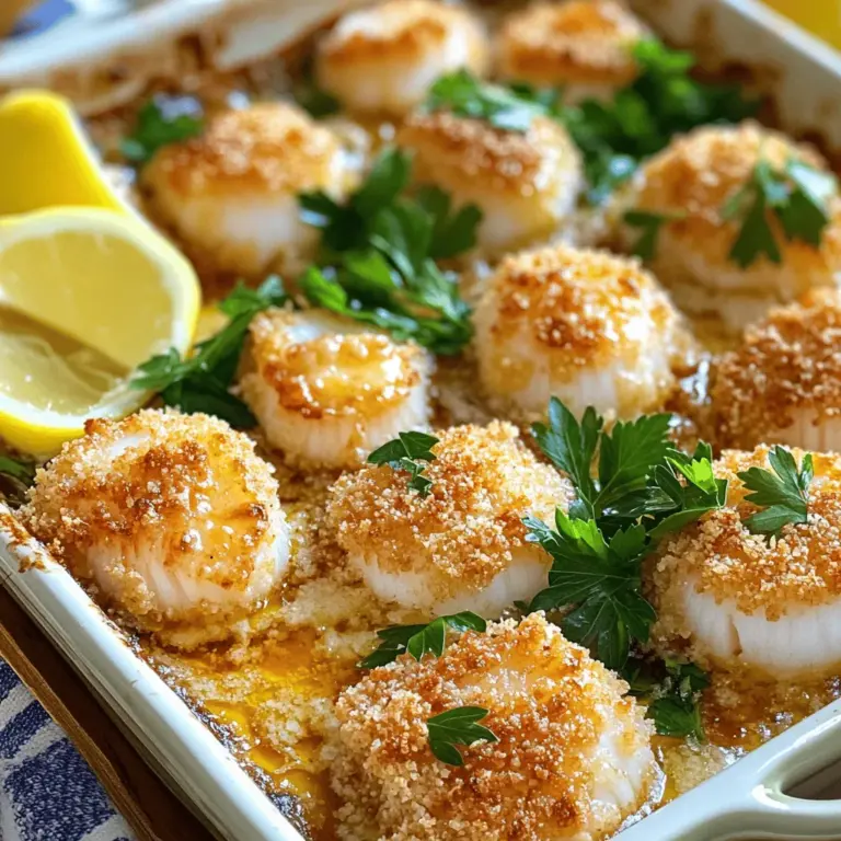 Um köstliche Knoblauchbutter überbackene Jakobsmuscheln zu machen, benötigen Sie folgende Zutaten: - 450 g Jakobsmuscheln (aus dem Meer), gründlich gereinigt und trocken getupft - 60 g ungesalzene Butter, geschmolzen - 4 Knoblauchzehen, fein gehackt - 1 Esslöffel frisch gepresster Zitronensaft - 1/4 Teelöffel rote Pfefferflocken (nach Belieben anpassen) - Salz und Pfeffer nach Geschmack - 30 g Semmelbrösel (am besten Panko für extra Knusprigkeit) - 2 Esslöffel frische Petersilie, gehackt (zum Garnieren) - Zitronenschnitze (zum Servieren) Die Qualität der Jakobsmuscheln ist sehr wichtig. Frische Jakobsmuscheln haben einen leichten, süßen Geruch. Achten Sie darauf, dass sie fest und glänzend sind. Kaufen Sie sie am besten am Morgen, um die Frische zu sichern. Lassen Sie die Finger von getrockneten oder brüchigen Muscheln. Diese sind nicht mehr frisch und schmecken nicht gut. Wenn Sie keine Jakobsmuscheln finden, können Sie auch andere Meeresfrüchte verwenden. Garnelen sind eine gute Wahl. Sie haben einen ähnlichen Geschmack und sind einfach zu handhaben. Für eine vegetarische Option könnten Sie Artischockenherzen oder Pilze nehmen. Diese sind ebenfalls lecker und passen gut zur Knoblauchbutter-Sauce. Denken Sie daran, die Kochzeit anzupassen, da diese Zutaten unterschiedlich garen. Für das vollständige Rezept, schauen Sie sich den [Full Recipe] Link an. Zuerst bereiten wir die Jakobsmuscheln vor. Sie sollten frisch und sauber sein. Spüle sie gut unter kaltem Wasser. Tupfe sie anschließend mit einem Küchentuch trocken. Das ist wichtig, um eine schöne Bräunung zu erzielen. Lege die Jakobsmuscheln in eine flache Auflaufform. Achte darauf, dass sie nicht übereinander liegen. So garen sie gleichmäßig. Nun kommt der spannende Teil: die Knoblauchbutter-Sauce. In einer kleinen Schüssel mischst du die geschmolzene Butter mit dem fein gehackten Knoblauch. Füge den frisch gepressten Zitronensaft hinzu. Das gibt einen tollen Geschmack. Jetzt kannst du die roten Pfefferflocken, Salz und Pfeffer nach deinem Geschmack hinzufügen. Rühre alles gut um, bis die Mischung gleichmäßig ist. Diese Sauce macht die Jakobsmuscheln besonders lecker. Heize deinen Ofen auf 200 °C vor. Das ist wichtig, damit die Jakobsmuscheln gleichmäßig garen. Gieße die Knoblauchbutter-Sauce gleichmäßig über die Jakobsmuscheln. Achte darauf, dass jede Muschel gut bedeckt ist. Streue dann die Semmelbrösel darüber. Sie geben eine knusprige Kruste. Backe die Jakobsmuscheln für etwa 12-15 Minuten. Sie sind fertig, wenn sie undurchsichtig sind und die Kruste goldbraun wird. Lass sie kurz abkühlen und garniere sie mit frischer Petersilie. Serviere sie sofort mit Zitronenschnitzen. Für das komplette Rezept, schau dir die [Full Recipe] an. Um die besten Ergebnisse zu erzielen, ist es wichtig, die Jakobsmuscheln nicht zu überbacken. Achte darauf, sie nur 12-15 Minuten zu backen, bis sie undurchsichtig sind. Wenn du zu lange wartest, werden sie zäh. Zudem ist es wichtig, die Muscheln gut zu reinigen. Entferne alle Rückstände, um den besten Geschmack zu garantieren. Lagere frische Jakobsmuscheln im Kühlschrank. Sie sollten in einer Schüssel mit Eis oder auf einem Küchentuch liegen, um Feuchtigkeit zu vermeiden. Wenn du sie nicht sofort verwendest, sind sie bis zu zwei Tage haltbar. Achte darauf, die Muscheln rechtzeitig aus dem Kühlschrank zu nehmen, damit sie Raumtemperatur erreichen. So garen sie gleichmäßiger. Knoblauchbutter überbackene Jakobsmuscheln sind ein echter Genuss. Serviere sie mit einem frischen Salat oder knusprigem Baguette. Beides passt hervorragend. Auch ein cremiges Risotto oder Kartoffelpüree sind tolle Beilagen. Für etwas Frische kannst du Zitronenschnitze dazu reichen. Diese bringen einen spritzigen Kick und heben den Geschmack der Muscheln. Schau dir die [Full Recipe] für mehr Details an! {{image_4}} Um die Knoblauchbutter für die Jakobsmuscheln spannender zu gestalten, können Sie verschiedene Kräuter oder Gewürze hinzufügen. Zum Beispiel: - Kräuter: Fügen Sie frischen Thymian oder Oregano hinzu. Diese Kräuter bringen frische Aromen. - Zitrusfrüchte: Ein Spritzer Limetten- oder Orangenjus kann die Butter aufhellen. - Käse: Parmesan oder Pecorino können für einen herzhaften Kick sorgen. Jede dieser Varianten verleiht den Jakobsmuscheln eine neue Note. Experimentieren Sie gerne! Wenn Sie eine vegetarische oder vegane Option möchten, können Sie die Jakobsmuscheln ersetzen. - Austernpilze: Sie besitzen eine fleischige Textur und nehmen Aromen gut auf. - Zucchinischeiben: Diese sind leicht und passen gut zu Knoblauch. - Tofu: Fester Tofu kann auch gut mit Knoblauchbutter überbacken werden. Stellen Sie sicher, dass die Knoblauchbutter mit pflanzlicher Margarine oder Olivenöl gemacht wird. Grillen bringt ein tolles Aroma in die Jakobsmuscheln. Hier sind einige einfache Schritte: 1. Heizen Sie den Grill auf mittlere Hitze vor. 2. Bereiten Sie die Knoblauchbutter wie im [Full Recipe] beschrieben vor. 3. Legen Sie die Jakobsmuscheln in eine Grillpfanne oder auf Alufolie. 4. Verteilen Sie die Knoblauchbutter gleichmäßig. 5. Grillen Sie die Jakobsmuscheln für 5-7 Minuten, bis sie gar und leicht gebräunt sind. So genießen Sie die Jakobsmuscheln mit einem rauchigen Geschmack. Wenn Sie Jakobsmuscheln übrig haben, lagern Sie diese in einem luftdichten Behälter. Stellen Sie sicher, dass der Behälter gut verschlossen ist. So bleibt der Geschmack frisch. Stellen Sie den Behälter in den Kühlschrank. Die Jakobsmuscheln sollten innerhalb von zwei Tagen verzehrt werden. Wenn Sie sie länger aufbewahren möchten, können Sie sie einfrieren. Zum Wiedererwärmen der Jakobsmuscheln verwenden Sie den Ofen. Heizen Sie ihn auf 180°C vor. Legen Sie die Jakobsmuscheln in eine Auflaufform. Bedecken Sie sie leicht mit Folie, um ein Austrocknen zu vermeiden. Backen Sie sie für etwa 10 Minuten. So bleiben sie zart und saftig. Sie können auch die Mikrowelle verwenden, aber achten Sie darauf, dass sie nicht zu trocken werden. Frisch zubereitete Jakobsmuscheln sind im Kühlschrank zwei Tage haltbar. Bei der Lagerung im Gefrierfach halten sie bis zu drei Monate. Achten Sie darauf, sie gut einzupacken, um Gefrierbrand zu vermeiden. Überprüfen Sie immer das Aussehen und den Geruch vor dem Verzehr. Wenn sie unangenehm riechen oder verfärbt sind, sollten Sie sie nicht essen. Um den Geschmack der Jakobsmuscheln zu intensivieren, füge frische Kräuter hinzu. Rosmarin oder Thymian passen gut. Auch ein Hauch von geriebenem Parmesan kann die Aromen verstärken. Experimentiere auch mit anderen Gewürzen. Das kann deine Jakobsmuscheln einzigartig machen. Ja, du kannst Jakobsmuscheln einfrieren. Achte darauf, sie frisch und gut verpackt einzufrieren. Verwende dafür einen luftdichten Behälter oder Gefrierbeutel. So bleiben sie bis zu drei Monate haltbar. Beim Auftauen solltest du sie langsam im Kühlschrank auftauen. So bleibt die Textur erhalten. Zu diesen Jakobsmuscheln passen gut leichte Weißweine. Ein trockener Sauvignon Blanc oder Chardonnay hebt den Geschmack hervor. Auch ein spritziger Prosecco kann eine gute Wahl sein. Die Frische des Weins ergänzt die Aromen der Muscheln perfekt. Die Zubereitung von Knoblauchbutter überbackenen Jakobsmuscheln ist einfach und köstlich. Wir haben die wichtigsten Zutaten, die Zubereitungsschritte und nützliche Tipps behandelt. Die Qualität der Jakobsmuscheln spielt eine große Rolle für den Geschmack. Variationen bringen neue Aromen und die richtige Lagerung bewahrt ihre Frische. Experimentieren Sie mit verschiedenen Geschmäckern und Beilagen. So wird jedes Essen zu einem besonderen Ereignis. Mit diesen Tipps können Sie die perfekten Jakobsmuscheln genießen. Viel Spaß beim Kochen!