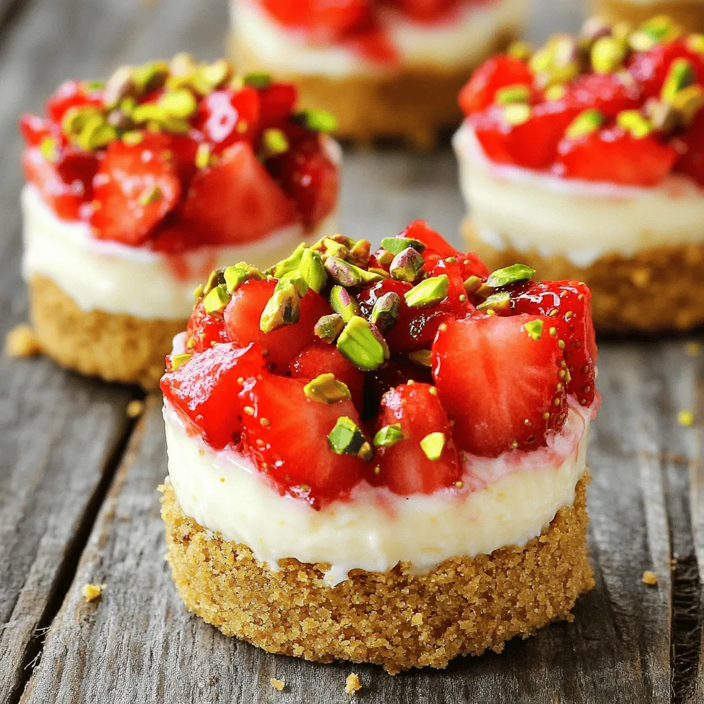 - 250 g Graham-Cracker-Brösel - 225 g Frischkäse, weich - 120 ml Schlagsahne Die Hauptzutaten bilden die Basis für unsere Erdbeer-Käsekuchen Crunch Bites. Die Graham-Cracker-Brösel sorgen für einen knusprigen Boden. Der Frischkäse gibt der Füllung eine cremige Textur. Die Schlagsahne macht alles schön luftig und leicht. - 2 Esslöffel Zucker - 1 Teelöffel Vanilleextrakt - 30 g gehackte Pistazien Zucker süßt die Füllung und bringt die Aromen zur Geltung. Vanilleextrakt fügt einen tollen Geschmack hinzu. Die gehackten Pistazien sind perfekt als Topping und geben zusätzlichen Crunch. - 150 g frische Erdbeeren, gewürfelt - Weitere Toppings Frische Erdbeeren sind das Highlight dieser Bites. Sie bringen Frische und Farbe ins Spiel. Andere Toppings wie Schokoladensauce oder Karamell können ebenfalls verwendet werden, um die Bites zu verfeinern. Für das vollständige Rezept und die Zubereitung, schau dir die [Full Recipe] an. Um die Kruste zu machen, nimmst du die Graham-Cracker-Brösel und den Zucker. Mische sie gut in einer Schüssel. Füge dann die geschmolzene Butter hinzu. Rühre alles kräftig um, bis die Mischung zusammenhält. Nimm eine Mini-Muffinform und drücke etwa einen Esslöffel der Mischung in jede Vertiefung. Backe die Kruste bei 175 °C für 5 Minuten. Lass sie danach abkühlen. Für die Füllung nimmst du eine andere Schüssel. Schlage den weichen Frischkäse cremig und glatt. Dann füge den Puderzucker und den Vanilleextrakt hinzu. Mische alles gut. In einer separaten Schüssel schlägst du die Schlagsahne, bis sie feste Spitzen hat. Hebe die Schlagsahne vorsichtig unter die Frischkäsemischung. Das sorgt für die fluffige Konsistenz. Jetzt kommt der spaßige Teil! Gib die Füllung gleichmäßig auf die abgekühlten Krusten in der Muffinform. Verwende einen Spatel, um die Oberflächen glatt zu streichen. Stelle die Form für mindestens 2 Stunden in den Kühlschrank. So werden die Bites fest. Nach dem Kühlen nimmst du die Bites vorsichtig aus der Form. Bestreue sie leicht mit gehackten Pistazien. Diese geben einen tollen Crunch. Das Rezept für die Erdbeer-Käsekuchen Crunch Bites ist einfach und macht Spaß! Um die Kruste ideal hinzubekommen, ist es wichtig, die Graham-Cracker-Brösel gut mit der geschmolzenen Butter zu vermengen. Achte darauf, dass die Mischung zusammenhält, wenn du sie drückst. So wird die Kruste stabil und knusprig. Wenn du keine Graham-Cracker hast, kannst du auch Kekse wie Butterkekse oder Haferkekse ausprobieren. Diese Alternativen bringen einen eigenen Geschmack und eine tolle Textur. Die perfekte Mischung für die Füllung entsteht, wenn du den Frischkäse gut verrührst. Er sollte cremig und glatt sein. Füge den Puderzucker langsam hinzu, um Klumpen zu vermeiden. Wenn du die Schlagsahne hinzufügst, mache das vorsichtig. So bleibt die Füllung luftig und leicht. Ein kleiner Trick: Wenn die Schlagsahne gut gekühlt ist, gelingt sie einfacher und schneller. Eine ansprechende Präsentation macht viel aus. Du kannst die Bites auf einer schönen Platte anrichten. Das sorgt für einen festlichen Look. Für die Garnitur sind frische Erdbeeren oder ein Minzblatt ideal. Sie geben nicht nur Farbe, sondern auch einen frischen Geschmack. Ein Hauch von Puderzucker darüber streuen, wirkt ebenfalls sehr dekorativ. Diese kleinen Details machen deine Erdbeer-Käsekuchen Crunch Bites zu einem echten Hingucker! {{image_4}} Möchtest du eine andere Frucht verwenden? Das ist einfach! Du kannst Himbeeren, Blaubeeren oder sogar Brombeeren nehmen. Diese Beeren passen gut zu dem Käsekuchen. Du kannst auch mehrere Früchte mischen. Eine Kombination aus Erdbeeren und Himbeeren bringt tolle Farben und Geschmäcker. Wenn du eine gesündere Version willst, probiere Zuckeralternativen. Stevia oder Honig sind gute Optionen. Diese Süßstoffe können den Zuckergehalt senken, ohne den Geschmack zu verlieren. Du suchst glutenfreie Optionen? Verwende glutenfreie Kekse anstelle von Graham-Crackern. So kannst du alle genießen! Eine coole Idee ist, die Bites als Eiscreme-Bites zu machen. Einfach die Füllung in Eiswürfelformen geben und einfrieren. Das ergibt einen erfrischenden Snack an heißen Tagen! Du kannst auch das Rezept als Kuchen zubereiten. Bereite die Kruste und Füllung wie gewohnt vor. Gieße die Füllung in eine Springform und lasse sie im Kühlschrank fest werden. So hast du einen tollen Käsekuchen! Wie lange sind die Bites haltbar? Die Erdbeer-Käsekuchen Crunch Bites sind im Kühlschrank bis zu fünf Tage haltbar. Achte darauf, sie in einem luftdichten Behälter zu lagern. So bleiben sie frisch und lecker. Anleitung zur Lagerung: - Lass die Bites nach dem Kühlen auf Raumtemperatur kommen. - Lege sie vorsichtig in einen luftdichten Behälter. - Füge ein Blatt Backpapier zwischen die Schichten hinzu, um ein Ankleben zu verhindern. Einfrieren der Bites: Du kannst die Bites auch einfrieren, um sie länger aufzubewahren. So bleiben sie bis zu drei Monate frisch. Auftau-Techniken: - Nimm die gewünschten Bites aus dem Gefrierfach. - Lasse sie über Nacht im Kühlschrank auftauen. - Du kannst sie auch bei Raumtemperatur etwa 30 Minuten auftauen lassen. Mit diesen Tipps bleiben deine Erdbeer-Käsekuchen Crunch Bites immer lecker. Das ist wichtig für den perfekten Genuss. Das Rezept ergibt 16 leckere Bites. Diese Portion ist ideal für eine kleine Gruppe oder eine Feier. Man kann die Bites gut auf einer Platte anrichten. Wenn du mehr brauchst, verdopple die Menge einfach. So hast du genug für alle. Ja, du kannst andere Cremes verwenden. Zum Beispiel, Mascarpone ist eine gute Wahl. Es hat einen ähnlichen Geschmack und macht die Füllung cremig. Eine weitere Option ist Quark. Er ist leichter, hat aber einen tollen Geschmack. Achte darauf, dass die Creme weich ist, damit sie gut vermischt. Es gibt viele tolle Toppings für die Bites. Hier sind einige Vorschläge: - Frische Erdbeeren: Sie bringen Farbe und Frische. - Gehackte Nüsse: Mandeln oder Walnüsse geben einen schönen Crunch. - Schokoladensauce: Ein süßer Akzent macht alles besser. - Minzblätter: Sie sorgen für einen frischen Geschmack. Du kannst kreativ sein und deine eigenen Toppings ausprobieren. Die Zutaten und die Schritt-für-Schritt-Anleitung zeigen, wie einfach und lecker die Käsekuchen-Bites sind. Wenn Sie die Tipps und Tricks beachten, erzielen Sie die perfekte Kruste und Füllung. Variationen sorgen dafür, dass jeder Geschmack bedient wird. Diese Bites sind nicht nur köstlich, sondern auch vielseitig. Bewahren Sie sie richtig auf, um die Frische zu erhalten. Genießen Sie das Zubereiten und Servieren dieser süßen Leckereien!