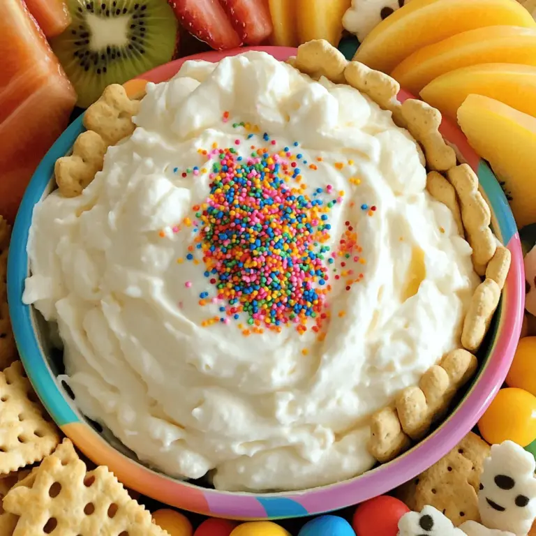 Für den dunklen Genuss des Homemade Dunkaroo Dips brauche ich einige einfache Zutaten. Hier sind die Hauptzutaten, die du für das Rezept verwenden solltest: - 1 Tasse Vanillejoghurt - 1 Tasse Schlagsahne-Frischkäse - 1 Tasse Puderzucker - 1 Teelöffel Vanilleextrakt - 1/2 Teelöffel Mandelextrakt (optional) - 1/2 Tasse Streusel (Regenbogen oder passend) - Verschiedene Dipper (Tierkekse, Grahamcracker, Obstscheiben) Jede dieser Zutaten bringt ihren eigenen Geschmack in den Dip. Der Vanillejoghurt gibt eine cremige Basis. Der Schlagsahne-Frischkäse sorgt für einen reichen Geschmack. Puderzucker macht den Dip süß und angenehm. Vanille- und Mandelextrakt fügen eine besondere Note hinzu. Bei der Auswahl der Zutaten achte ich auf Frische und Qualität. Frischer Vanillejoghurt und hochwertiger Frischkäse machen den Unterschied. Ich empfehle, Bio-Zutaten zu verwenden, wenn möglich. Diese sind oft frei von Zusatzstoffen und schmecken besser. Achte auf die Streusel. Sie sollten bunt und knusprig sein. Die Dipper müssen lecker sein und gut zum Dip passen. Tierkekse sind eine tolle Wahl, weil sie süß und knusprig sind. Grahamcracker bieten eine tolle Textur, während Obstscheiben Frische bringen. Wenn du Allergien hast oder spezielle Ernährungsbedürfnisse, gibt es gute Ersatzstoffe. Für den Vanillejoghurt kannst du pflanzlichen Joghurt verwenden. Kokos- oder Sojajoghurt sind tolle Optionen. Wenn du keinen Frischkäse magst, probiere veganen Frischkäse. Puderzucker kann durch Kokosblütenzucker ersetzt werden. Das gibt dem Dip einen interessanten Geschmack. Für die Dipper kannst du glutenfreie Kekse oder Obst verwenden. Das macht den Dip für alle zugänglich. So kann jeder den Homemade Dunkaroo Dip genießen. Um deinen Homemade Dunkaroo Dip zuzubereiten, folge diesen einfachen Schritten. Nimm eine große Rührschüssel. Vermenge den Vanillejoghurt und den Schlagsahne-Frischkäse. Benutze einen Handmixer, um die Mischung glatt zu rühren. Füge dann langsam den Puderzucker hinzu. Mische alles gut, bis es dicklich wird. Nun kommt der Vanilleextrakt dazu. Wenn du magst, füge den Mandelextrakt hinzu. Mische erneut, bis alles vermischt ist. Jetzt kannst du die Streusel vorsichtig unterheben. Ein Handmixer ist dein bester Freund in der Küche. Halte ihn beim Mixen auf mittlerer Geschwindigkeit. So vermeidest du Spritzer. Beginne langsam und steigere die Geschwindigkeit. Wenn du die Zutaten schnell vermengen willst, halte die Schüssel fest. Das hilft, die Mischung im Inneren zu halten. Du wirst schnell sehen, wie cremig dein Dip wird. Die perfekte Konsistenz ist dick und cremig. Wenn dein Dip zu flüssig ist, füge mehr Puderzucker hinzu. Achte darauf, nicht zu viel auf einmal hinzuzufügen. Das kann die Mischung verändern. Wenn du ihn kühler möchtest, stelle ihn für 30 Minuten in den Kühlschrank. So entwickeln sich die Aromen besser. Wenn alles gut gemischt ist, sieht der Dip auch toll aus. Ein fröhliches Aussehen macht mehr Spaß beim Essen. Ein häufiger Fehler ist, die Zutaten nicht gut zu vermengen. Wenn du den Vanillejoghurt und den Schlagsahne-Frischkäse nicht gründlich mischst, bleibt der Dip klumpig. Achte darauf, die Mischung glatt zu schlagen. Zu viel Puderzucker kann den Dip ebenfalls zu süß machen. Fang mit weniger an und taste dich langsam vor. Eine weitere Falle ist, die Streusel zu früh hinzuzufügen. Sie verlieren ihre Knusprigkeit, wenn du sie zu lange rührst. Mische sie am Ende vorsichtig unter. Das Grundrezept ist klasse, aber du kannst kreativ werden. Probiere, verschiedene Joghurts zu nutzen. Erdbeerjoghurt bringt einen fruchtigen Twist. Für Schokoladenliebhaber ist Schokoladenjoghurt eine tolle Wahl. Du kannst auch andere Aromen wie Karamell oder Kokos versuchen. Wenn du etwas mehr Crunch magst, füge gehackte Nüsse hinzu. Denk daran, die Streusel passend zur Jahreszeit oder zum Anlass zu wählen. So wird dein Dip immer etwas Besonderes. Die Präsentation macht viel aus. Verwende eine bunte Schüssel für den Dip, um ihn einladend wirken zu lassen. Stelle den Dip auf eine schöne Servierplatte. Arrangiere die Dipper in kleinen Schalen rund um die Dip-Schüssel. Du kannst auch frische Früchte oder Kekse in verschiedenen Formen nutzen. Das sieht nicht nur gut aus, sondern macht auch Spaß! Wenn du den Dip kühl servierst, schmeckt er noch besser. Ein kleiner Trick ist, die Dipper in der Nähe des Dips zu gruppieren. So bleibt alles frisch und knackig. Für das vollständige Rezept schau dir die [Full Recipe] an. {{image_4}} Du kannst mit dem Dunkaroo Dip viele Geschmäcker ausprobieren. Willst du einen Schokoladendip? Nimm einfach 1/2 Tasse Kakaopulver dazu. Mixe es gut mit dem Vanillejoghurt und dem Frischkäse. Du kannst auch Erdbeerpüree verwenden. Das gibt einen tollen Erdbeergeschmack. Füge einfach 1/2 Tasse pürierte Erdbeeren hinzu. So wird der Dip fruchtig und frisch. Die Dipper machen den Spaß beim Essen aus. Du kannst Tierkekse oder Grahamcracker verwenden. Für einen festlichen Anlass sind bunte Obstscheiben perfekt. Schneide Äpfel, Birnen oder Trauben in Stücke. Versuche auch kleine Waffeln oder Biskuitstücke. Diese passen gut zu jedem Thema. Für eine Kinderparty sind die Tierkekse ein Hit! Wenn du vegan bist, gibt es tolle Alternativen. Verwende pflanzlichen Joghurt und vegane Frischkäse-Optionen. Statt Puderzucker kannst du auch Agavendicksaft nehmen. Das sorgt für Süße ohne tierische Produkte. Achte darauf, dass die Dipper auch vegan sind. Viele Kekse und Cracker sind es bereits. So kannst du den Dip genießen, ohne Kompromisse einzugehen. Um den Homemade Dunkaroo Dip frisch zu halten, solltest du ihn in einem luftdichten Behälter aufbewahren. Achte darauf, dass der Behälter gut verschlossen ist. So bleibt der Dip cremig und lecker. Du kannst den Dip auch mit Frischhaltefolie abdecken, um ihn noch besser zu schützen. Der Dunkaroo Dip hält sich im Kühlschrank etwa 3 bis 5 Tage. Nach dieser Zeit kann die Qualität nachlassen. Du wirst merken, dass der Dip etwas weniger frisch schmeckt. Wenn du ihn länger aufbewahren möchtest, solltest du ihn einfrieren. So bleibt er bis zu einem Monat haltbar. Wenn du den Dip nach ein paar Tagen wieder genießen möchtest, gibt es einfache Tricks. Rühre ihn gut um, bevor du ihn servierst. Füge bei Bedarf einen Löffel Vanillejoghurt hinzu, um die Konsistenz zu verbessern. Wenn der Dip etwas trocken geworden ist, hilft ein Schuss Milch. So wird er wieder cremig und lecker. Für das beste Geschmackserlebnis genieße den Dip frisch. So kommen die Aromen am besten zur Geltung. Schau dir auch die [Full Recipe] für mehr Anregungen an. Homemade Dunkaroo Dip bleibt frisch für bis zu fünf Tage im Kühlschrank. Um die beste Qualität zu gewährleisten, bewahre den Dip in einem luftdichten Behälter auf. So bleibt er cremig und lecker. Achte darauf, dass er nicht zu lange draußen steht, damit er nicht verdirbt. Ja, du kannst den Dip im Voraus zubereiten! Tatsächlich schmeckt er oft besser, wenn er etwas Zeit hat, um durchzuziehen. Bereite ihn einfach bis zu zwei Tage vorher zu. Stelle sicher, dass du ihn gut abdeckst und kühl lagerst. Vor dem Servieren kannst du ihn kurz durchrühren, um die Cremigkeit wiederherzustellen. Die besten Dipper sind vielseitig und machen Spaß! Hier sind einige meiner Favoriten: - Tierkekse - Grahamcracker - Obstscheiben wie Äpfel oder Bananen - Pretzels für einen salzigen Kontrast Jeder Dipper bringt etwas Einzigartiges in jede Biss. Wähle deine Favoriten und genieße! Dieser Artikel hat Ihnen gezeigt, wie man einen leckeren Homemade Dunkaroo Dip erstellt. Wir haben die besten Zutaten besprochen, einfache Schritte zur Zubereitung vorgestellt und Tipps zur Vermeidung häufiger Fehler gegeben. Außerdem diskutierten wir kreative Varianten und Lagerungstipps. Denken Sie daran, dass dieser Dip super vielseitig ist. Sie können ihn anpassen und nach Ihrem Geschmack gestalten. Erfreuen Sie Ihre Familie und Freunde mit diesem köstlichen Snack!