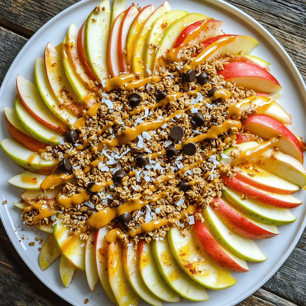 - 2 große Äpfel (z. B. Honeycrisp oder Granny Smith) - 60 ml natürliche Erdnussbutter oder Mandelbutter - 30 ml Honig oder Ahornsirup Um gesunde Apfel-Nachos zu machen, sind die richtigen Zutaten wichtig. Äpfel sind die Basis. Ich empfehle Honeycrisp oder Granny Smith. Diese Äpfel sind knackig und süß-sauer. Die Erdnussbutter oder Mandelbutter gibt den Nachos einen tollen Geschmack. Sie sorgt auch für gesunde Fette. Der Honig oder Ahornsirup fügt die nötige Süße hinzu. Du kannst die Süße anpassen, je nach Geschmack. Die Mischung aus diesen Hauptzutaten macht die Apfel-Nachos lecker und nahrhaft. Zusätzlich kannst du weitere leckere Zutaten hinzufügen. Zum Beispiel Granola für den Crunch oder Schokoladenstückchen für einen süßen Biss. Kokosraspel und Zimt runden den Geschmack ab. So wird dein Snack nicht nur gesund, sondern auch aufregend und schmackhaft. Für das vollständige Rezept schaue dir die vollständige Anleitung an. Zuerst wasche die Äpfel gründlich unter fließendem Wasser. Dies entfernt Schmutz und Pestizide. Danach schneidest du die Äpfel in dünne Runden oder Spalten. Es ist wichtig, gleichmäßige Scheiben zu machen. So sehen die Apfel-Nachos schön aus und sind leicht zu essen. Arrangiere die Apfelscheiben auf einem großen Teller oder einer Servierplatte. Du kannst sie kreisförmig anordnen. Das sieht toll aus! In einer kleinen Schüssel mische die Erdnussbutter oder Mandelbutter mit Honig oder Ahornsirup. Rühre gut um, bis die Mischung glatt ist. Das sorgt für einen köstlichen Geschmack. Die Nussbutter gibt den Apfel-Nachos einen tollen Crunch und macht sie noch gesünder. Gieße die Nussbuttermischung gleichmäßig über die Apfelscheiben. Achte darauf, dass jede Scheibe gut bedeckt ist. Jetzt ist es Zeit für die Toppings! Streue das Granola gleichmäßig über die Äpfel. Füge dann die Mini-Schokoladenstückchen oder Kakaonibs hinzu. Diese sorgen für einen leckeren Knusper-Effekt. Gib die Kokosraspel darüber, um eine extra Geschmacksnote hinzuzufügen. Bestäube alles mit Zimt und einer Prise Meersalz. Das hebt den Geschmack hervor. Wenn du magst, füge zusätzliche Toppings wie Bananenscheiben oder gehackte Nüsse hinzu. Jetzt sind deine Apfel-Nachos bereit zum Servieren! Beliebte Variationen der Nussbutter Erdnussbutter ist lecker, aber probiere auch Mandelbutter oder Cashewbutter. Diese Nussbutter haben einen milden Geschmack und passen gut zu Äpfeln. Du kannst auch Sonnenblumenkernbutter verwenden, wenn du Nüsse meiden möchtest. Jede dieser Optionen bringt einen eigenen Geschmack in die Apfel-Nachos. Alternative Süßungsmittel für spezielle Diäten Wenn du Honig oder Ahornsirup nicht verwenden möchtest, versuche Stevia oder Agavensirup. Diese Süßungsmittel sind oft kalorienärmer und haben einen niedrigeren glykämischen Index. Für eine noch gesündere Option kannst du darauf verzichten und stattdessen frische Früchte verwenden, um die Süße zu erhöhen. Optische Gestaltung und Anordnung der Apfel-Nachos Die Anordnung der Apfelscheiben ist wichtig. Lege die Scheiben in einem schönen Muster auf den Teller. Ein kreisförmiges Design sieht besonders ansprechend aus. Achte darauf, die Farben der Toppings gut zu kombinieren, um einen tollen Kontrast zu schaffen. Verwendung von zusätzlichen Dekorationen Um deine Apfel-Nachos besonders zu machen, füge frische Minzblätter hinzu. Sie bringen Farbe und Frische. Du kannst auch ein paar essbare Blüten für einen tollen Look verwenden. Diese kleinen Details machen das Gericht einladender und schöner. {{image_4}} Wenn du gesunde Apfel-Nachos zubereiten möchtest, gibt es viele einfache Optionen. Du kannst zuckerfreie Schokoladenstückchen verwenden. Diese sind perfekt, wenn du den Zuckergehalt senken willst. Sie bieten dennoch einen süßen Geschmack. Ein weiterer Tipp ist, Granola durch eine Nuss-Mischung zu ersetzen. Nüsse sind reich an gesunden Fetten und Proteinen. Dieses Upgrade macht die Nachos noch nahrhafter. Du kannst Mandeln, Walnüsse oder Cashews wählen. So erhältst du einen knusprigen Biss mit jedem Löffel. Für Kinder können die Apfel-Nachos noch lustiger werden. Füge essbare Toppings hinzu, die sie lieben. Bananenscheiben sind eine tolle Wahl. Sie bringen Süße und eine weiche Textur. Du kannst auch Mini-Marshmallows oder bunte Streusel verwenden. Diese machen das Gericht visuell ansprechend. Kinder mögen es, ihre Snacks zu dekorieren. Lass sie beim Anrichten helfen. So wird der Snack zu einem Familienprojekt. Wenn Sie Apfel-Nachos übrig haben, lagern Sie sie richtig. Der beste Weg ist, die Apfel-Nachos in einem luftdichten Behälter aufzubewahren. Dies hilft, die Frische zu bewahren. Um Braunfärbung zu vermeiden, träufeln Sie etwas Zitronensaft über die Apfelscheiben. Dies hält sie knackig und schön. Stellen Sie den Behälter dann in den Kühlschrank. Die Kälte hilft, die Äpfel frisch zu halten. Wie lange halten die Apfel-Nachos im Kühlschrank? Sie sind etwa 1 bis 2 Tage haltbar. Nach dieser Zeit können die Äpfel weich werden und ihre Frische verlieren. Die Nussbutter und die anderen Toppings können auch ihre Textur ändern. Um den besten Geschmack zu genießen, essen Sie die Nachos am besten frisch. Wenn Sie die Apfel-Nachos länger aufbewahren möchten, bereiten Sie die Bestandteile separat vor und mischen Sie sie erst kurz vor dem Servieren. So bleibt alles frisch und lecker. Die Apfel-Nachos sind am besten frisch. Wenn Sie Reste haben, lagern Sie sie in einem luftdichten Behälter im Kühlschrank. So bleiben sie etwa 1 bis 2 Tage frisch. Die Äpfel können jedoch schnell braun werden. Ein Spritzer Zitronensaft kann helfen, die Farbe zu bewahren. Ja, Sie können andere Früchte nutzen! Birnen, Bananen oder Beeren sind tolle Alternativen. Diese Früchte bringen andere Geschmäcker und Texturen. Experimentieren Sie mit Ihren Lieblingsfrüchten. Das macht das Rezept noch spannender und leckerer! Ja, Apfel-Nachos sind sehr gesund. Äpfel sind reich an Ballaststoffen und Vitaminen. Nüsse bieten gesunde Fette und Eiweiß. Diese Kombination sorgt für einen guten Snack, der sättigt und nährt. Die Nussbutter und der Honig geben zusätzliche Energie. Dieses Gericht ist lecker und unterstützt eine gesunde Ernährung. Diese Apfel-Nachos sind einfach und lecker. Wir haben Äpfel, Nussbutter und Honig kombiniert. Die Schritte sind einfach: Äpfel vorbereiten, Nussbutter mischen, alles schichten. Du kannst Zutaten nach deinem Geschmack anpassen. Auch für Kinder gibt es tolle Varianten. Bewahre die übrig gebliebenen Nachos richtig auf. Sie bleiben frisch und sind gesund. Ich hoffe, du hast Spaß beim Ausprobieren und Teilen!
