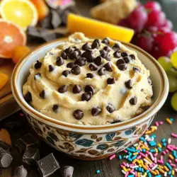 - 1 Tasse Allzweckmehl (hitzebehandelt) - 1/2 Tasse brauner Zucker - 1/2 Tasse Kristallzucker - 1/2 Tasse ungesalzene Butter, weich - 1 Teelöffel Vanilleextrakt - 1/4 Teelöffel Salz - 1 Tasse Schokoladenstückchen - 1/3 Tasse Frischkäse, weich - 1/4 Tasse Milch Diese Zutaten machen deinen Schokoladenstückchen Keksteig Dip ganz besonders. Hitzebehandeltes Mehl ist wichtig. Es macht den Dip sicher und lecker. Verwende frische und hochwertige Zutaten. Das sorgt für den besten Geschmack. Die Kombination aus braunem und Kristallzucker gibt dem Dip eine tolle Süße. Die weiche Butter macht ihn cremig. Vanilleextrakt fügt ein warmes Aroma hinzu. Das Salz hebt die Süße hervor und bringt alles in Balance. Die Schokoladenstückchen sind der Star. Sie geben dir diesen großartigen Schokoladengeschmack. Frischkäse macht den Dip besonders reichhaltig. Die Milch hilft, die Konsistenz perfekt zu machen. - Varianten für Veganismus oder Glutenfreiheit - Zusätzliche Toppings oder Garnierungen Wenn du vegan bist, kannst du den Frischkäse durch einen pflanzlichen Ersatz ersetzen. Für glutenfreie Optionen nutze glutenfreies Mehl. So bleibt der Genuss für alle möglich. Denk an Toppings. Du kannst Nüsse, Streusel oder mehr Schokoladenstückchen hinzufügen. Frische Früchte sind auch eine tolle Ergänzung. Sie bringen Farbe und Frische ins Spiel. Wenn du mehr Ideen brauchst, schau dir das Rezept für den Schokoladenkeksteig Dip an. - Mehl hitzebehandeln: Zuerst heize deinen Ofen auf 175°C vor. Breite das Allzweckmehl gleichmäßig auf einem Backblech aus. Backe es für 5 bis 7 Minuten. Dies tötet Bakterien im rohen Mehl ab. Lass das Mehl danach abkühlen. - Butter und Zucker cremig schlagen: In einer großen Schüssel nimm die weiche Butter, den braunen Zucker und den Kristallzucker. Schlage alles mit einem Handmixer oder Schneebesen für 2 bis 3 Minuten. Die Mischung sollte fluffig und hell aussehen. - Frischkäse und Vanille hinzufügen: Füge den weichen Frischkäse und das Vanilleextrakt in die Schüssel. Schlage weiter, bis die Mischung glatt und gut vermischt ist. - Trockene Zutaten einarbeiten: Gib nun das abgekühlte, hitzebehandelte Mehl und das Salz in die Mischung. Rühre vorsichtig mit einem Spatel oder auf niedriger Stufe. Mische alles, bis es gerade so vermischt ist. - Schokoladenstückchen hinzufügen: Jetzt ist es Zeit für die Schokoladenstückchen! Hebe sie unter, sodass sie gut im Keksteig-Dip verteilt sind. - Konsistenz anpassen: Wenn der Dip zu dick ist, füge langsam Milch hinzu. Mach das einen Esslöffel nach dem anderen, bis die gewünschte Konsistenz erreicht ist. - Kühlen und Servieren: Decke den Dip mit Frischhaltefolie ab. Stelle ihn für mindestens 30 Minuten in den Kühlschrank. So wird er fester und die Aromen entfalten sich. Serviere ihn mit Graham-Crackern, Brezeln oder frischen Früchten. Für die genaue Zubereitung kannst du die [Full Recipe] ansehen. Um die richtige Dicke des Dips zu erzielen, beginnen Sie mit der Basis. Nach der Zubereitung sollte der Dip dick, aber streichfähig sein. Wenn er zu fest ist, fügen Sie langsam Milch hinzu. Beginnen Sie mit einem Esslöffel und rühren Sie gut um. So erreichen Sie die gewünschte Konsistenz. Wenn Sie einen weicheren Dip mögen, nutzen Sie mehr Milch. Für einen dickeren Dip lassen Sie die Milch einfach weg. Jeder hat andere Vorlieben. Experimentieren Sie, um die perfekte Mischung zu finden, die Ihnen am besten schmeckt. Dieser Dip passt hervorragend zu verschiedenen Snacks. Die besten Begleiter sind Kekse, Brezeln und frische Früchte. Graham-Cracker sind besonders beliebt, da sie den süßen Geschmack gut ergänzen. Für eine kreative Präsentation können Sie den Dip in einer schönen Schüssel servieren. Fügen Sie einige Schokoladenstückchen obenauf hinzu. Ein paar bunte Früchte oder Streusel um die Schüssel herum setzen farbliche Akzente. So sieht Ihr Dip nicht nur gut aus, sondern schmeckt auch besser! {{image_4}} Um einen veganen Schokoladenstückchen Keksteig Dip zu machen, ändere einfach einige Zutaten. Anstelle von Butter, nutze vegane Margarine. Für den Frischkäse kannst du eine pflanzliche Alternative wählen. Diese Anpassungen machen den Dip cremig und lecker. Du kannst auch ungesüßte Mandelmilch verwenden, um die Konsistenz zu steuern. So bleibt der Genuss ganz ohne tierische Produkte. Für eine glutenfreie Variante, ersetze das Allzweckmehl durch glutenfreies Mehl. Achte darauf, eine Mischung zu wählen, die gut bindet. Beliebte Optionen sind Mandelmehl oder Kokosmehl. Diese Mehle haben andere Geschmäcker, die dem Dip eine neue Note geben können. Der Geschmack bleibt köstlich, und die Textur passt gut. Um deinem Dip das gewisse Etwas zu verleihen, füge zusätzliche Aromen hinzu. Nüsse wie Walnüsse oder Mandeln passen super dazu. Karamellstückchen können auch eine süße Note geben. Du kannst sogar etwas Zimt oder Espresso hinzufügen, um die Schokolade zu betonen. Experimentiere mit verschiedenen Zutaten und finde deinen Favoriten! Um den Schokoladenstückchen Keksteig Dip frisch zu halten, bewahre ihn im Kühlschrank auf. Verwende einen luftdichten Behälter. Stelle sicher, dass der Dip gut abgedeckt ist. So bleibt er länger lecker. Der Dip sollte immer kühl sein, bevor du ihn servierst. Dies hilft, die Aromen zu bewahren und die Konsistenz zu halten. Frisch zubereiteter Dip bleibt im Kühlschrank etwa 5 bis 7 Tage gut. Achte darauf, ihn richtig zu lagern. Nach dieser Zeit kann die Qualität nachlassen. Du wirst merken, dass der Geschmack schwächer wird und die Textur sich ändert. Wenn du dir unsicher bist, rieche daran oder schaue, ob sich etwas verändert hat. Ja, du kannst den Dip einfrieren! Fülle ihn in einen luftdichten Behälter. Lasse etwas Platz, da der Dip sich beim Gefrieren ausdehnt. Um ihn wieder aufzutauen, lege ihn über Nacht in den Kühlschrank. Rühre den Dip gut durch, nachdem er aufgetaut ist. Wenn er zu dick ist, füge einen Esslöffel Milch hinzu. So bleibt der Dip cremig und lecker. Chocolate Chip Cookie Dough Dip ist ein süßer, cremiger Genuss. Dieser Dip schmeckt wie roher Keksteig, aber er ist sicher zu essen. Die Hauptzutaten sind hitzebehandeltes Mehl, Butter, Zucker, Frischkäse und Schokoladenstückchen. Der hitzebehandelte Mehl schützt vor Bakterien. Der Dip hat eine glatte und reichhaltige Textur. Man kann ihn mit vielen Snacks genießen. Ja, du kannst diesen Dip im Voraus zubereiten. Du kannst ihn bis zu zwei Tage vor dem Servieren machen. Bereite den Dip einfach nach dem Rezept zu und kühle ihn dann. Das Kühlen hilft den Aromen, sich zu verbinden. Dies macht den Dip noch schmackhafter. Wenn du ihn im Voraus machst, plane genug Zeit zum Kühlen ein. Zu Chocolate Chip Cookie Dough Dip passen viele Snacks. Graham-Cracker sind ein Klassiker. Sie bieten einen schönen Crunch. Brezeln sind ebenfalls eine tolle Wahl. Sie bringen eine salzige Note. Frische Früchte wie Äpfel oder Erdbeeren sind auch lecker. Sie sorgen für eine frische Ergänzung. Wenn du mehr Dips magst, probiere auch einen Frucht-Dip oder einen herzhafteren Dip. In diesem Artikel haben wir die Hauptzutaten und Schritte für den perfekten Schokoladenkeksteig-Dip behandelt. Wir schauten auch auf Optionen für Veganer und Glutenfreie. Die Tipps helfen dir, die ideale Konsistenz zu erreichen und den Dip kreativ zu servieren. Nutze die Tipps, um deinen eigenen Dip zuzubereiten. Lass die Geschmacksexperimente beginnen! Es gibt viele Möglichkeiten, diesen köstlichen Dip zu genießen.